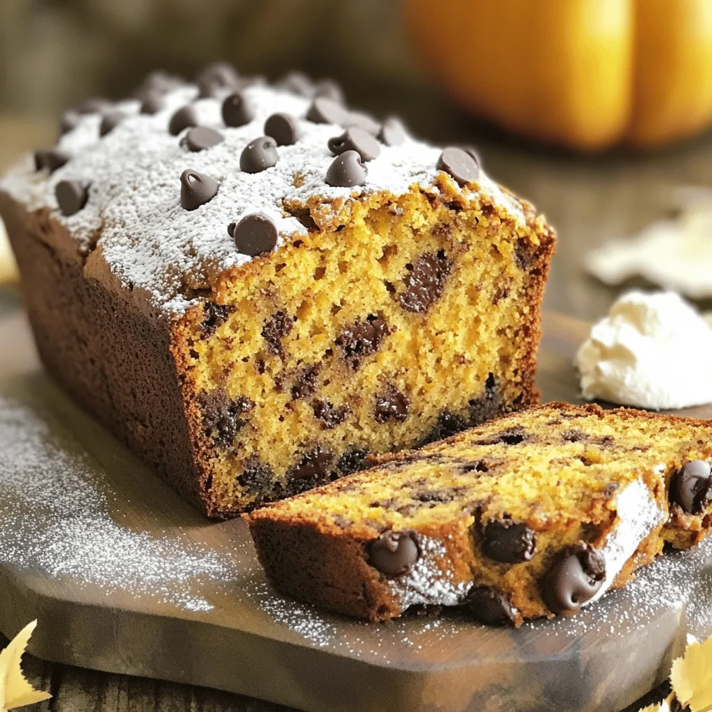 - 2 ripe bananas, thoroughly mashed - 1 cup pure pumpkin puree - 1/2 cup vegetable oil - 1/2 cup packed brown sugar - 1/4 cup granulated sugar - 2 large eggs, at room temperature - 1 teaspoon pure vanilla extract - 2 cups all-purpose flour - 1 teaspoon baking soda - 1/2 teaspoon baking powder - 1/2 teaspoon fine salt - 1 teaspoon ground cinnamon - 1/2 teaspoon ground nutmeg - 1/2 cup semi-sweet or dark chocolate chips - 1/2 cup chopped walnuts or pecans (optional) - Bananas: Use ripe bananas for the best flavor. They add moisture and sweetness. - Pumpkin Puree: Canned pumpkin works great. It’s easy and saves time. - Vegetable Oil: You can swap it with melted coconut oil for a richer taste. - Sugar: Brown sugar adds depth, while granulated sugar gives sweetness. - Eggs: They help bind the mix. Room temperature eggs blend better. - Flour: All-purpose flour gives good structure. You can use whole wheat for a healthier option. - Baking Soda and Baking Powder: These help the bread rise and become fluffy. - Salt: A little salt brings out all the flavors. - Spices: Cinnamon and nutmeg add warmth and a cozy aroma. - Chocolate Chips: Semi-sweet or dark chocolate chips add sweetness and a rich flavor. - Nuts: Walnuts or pecans add crunch and extra flavor. They are optional but tasty. - For 5 servings: - Ripe bananas: 1 - Pumpkin puree: 1/2 cup - Vegetable oil: 1/4 cup - Brown sugar: 1/4 cup - Granulated sugar: 2 tablespoons - Eggs: 1 - Flour: 1 cup - Baking soda: 1/2 teaspoon - Baking powder: 1/4 teaspoon - Salt: 1/4 teaspoon - Spices: 1/2 teaspoon cinnamon, 1/4 teaspoon nutmeg - Chocolate chips: 1/4 cup - Nuts: 1/4 cup (optional) - For 20 servings: - Ripe bananas: 4 - Pumpkin puree: 2 cups - Vegetable oil: 1 cup - Brown sugar: 1 cup - Granulated sugar: 1/2 cup - Eggs: 4 - Flour: 4 cups - Baking soda: 2 teaspoons - Baking powder: 1 teaspoon - Salt: 1 teaspoon - Spices: 2 teaspoons cinnamon, 1 teaspoon nutmeg - Chocolate chips: 1 cup - Nuts: 1 cup (optional) First, gather all your ingredients. You will need ripe bananas, pumpkin puree, vegetable oil, sugars, eggs, and vanilla extract. Make sure to have all-purpose flour, baking soda, baking powder, salt, cinnamon, nutmeg, and chocolate chips ready. Don't forget the nuts if you want them! Next, preheat your oven to 350°F (175°C). Grease a 9x5-inch loaf pan with butter, oil, or use parchment paper. This helps the bread come out easily once baked. In a large bowl, mash the bananas well. Then, mix in the pumpkin puree until it looks smooth. Add the vegetable oil, brown sugar, granulated sugar, eggs, and vanilla. Stir these ingredients until they blend nicely. In a second bowl, whisk the flour, baking soda, baking powder, salt, cinnamon, and nutmeg. Mixing these dry items well makes sure the spices spread evenly in the bread. Now, slowly add the dry mix to the wet mix. Use a spatula to combine them gently. It’s okay if there are a few lumps. Overmixing can make the bread tough, and we want it soft! Lastly, fold in the chocolate chips and nuts, if using. Make sure they are evenly spread in the batter. Pour the batter into your prepared loaf pan. Smooth the top with a spatula for a nice finish. Place the pan in the preheated oven and bake for 55 to 65 minutes. Check if the bread is done by inserting a toothpick in the center. If it comes out clean or with a few moist crumbs, it’s ready! Remove the loaf from the oven and let it cool in the pan for about 10 minutes. Then, transfer the loaf to a wire rack to cool completely. Enjoy the delicious smell as it cools! To get the best texture, mix gently. Overmixing can make the bread tough. Stir just until the flour blends in. It’s fine if some lumps stay. This helps keep the bread light and fluffy. If you see bubbles in your batter, stop mixing! Those bubbles help the bread rise. Boost flavor with spices. Cinnamon and nutmeg add warmth. You can also try adding a pinch of ginger for extra spice. Use pure vanilla extract for a rich taste. You might even add a splash of almond extract. These small changes can turn a good loaf into an amazing one. If your bread is too dense, you may have mixed too much. A dense loaf can also happen if you pack the flour tightly. Make sure to spoon flour into the cup and level it off. If the bread sinks in the middle, it might be underbaked. Use a toothpick to check doneness; it should come out clean. If the top browns too fast, cover it with foil. This helps it bake evenly. {{image_4}} You can enhance the flavor of your banana pumpkin chocolate chip bread in several ways. Consider adding spices like ginger or allspice for a warm kick. You can also mix in dried fruits like raisins or cranberries. They add a nice sweetness and chewiness. If you love nuts, try using almonds or hazelnuts instead of walnuts or pecans. Each nut brings a unique crunch and flavor. You can also swap in different chocolate types. For a richer taste, use dark chocolate or milk chocolate. Making this bread gluten-free is easy. Just replace all-purpose flour with a gluten-free blend. Look for a blend that includes xanthan gum. This helps give the bread structure. For vegan options, use flax eggs. Mix one tablespoon of flaxseed meal with three tablespoons of water. Let it sit for five minutes to thicken. Use this instead of eggs. You can also swap vegetable oil with coconut oil for a different flavor. As the seasons change, so can your bread. For fall, add fresh cranberries. This tartness pairs well with the sweet banana and pumpkin. You can also try adding orange zest for a bright citrus note. In winter, consider adding spices like cardamom for a cozy feel. In spring, fresh herbs like mint can add a fresh twist. Each change keeps your banana pumpkin chocolate chip bread exciting all year round. To keep your banana pumpkin chocolate chip bread fresh, store it in an airtight container. This helps maintain moisture and flavor. If you plan to eat it within a few days, place it at room temperature. For longer storage, refrigeration can work, but it may dry out the bread. Use a slice of bread in the container to keep it soft. To freeze your bread, wrap it tightly in plastic wrap. Then, place it in a freezer-safe bag. This helps prevent freezer burn. You can freeze it for up to three months without losing flavor. When you’re ready to eat, place the bread in the fridge overnight to thaw. For a warm treat, slice and warm it in the oven for a few minutes. Enjoy leftover banana pumpkin chocolate chip bread as a snack or breakfast. A slice pairs well with a warm drink like coffee or tea. You can also spread cream cheese on top for added taste. For a fun twist, toast the bread and add a drizzle of honey or maple syrup. This adds sweetness and makes each bite special. Yes, you can use canned pumpkin. It saves time and adds great flavor. Just make sure it is pure pumpkin puree, not pumpkin pie filling. This keeps the taste and texture just right in your banana pumpkin chocolate chip bread. Check the center with a toothpick. If it comes out clean or with a few moist crumbs, the bread is done. You can also look for a golden-brown color on top. The edges should pull slightly away from the pan too. Yes, you can add dried fruits like raisins or cranberries. You can also swap nuts, using pecans or almonds instead of walnuts. Just keep the total amount of mix-ins to about one cup. The bread lasts about three to four days at room temperature in an airtight container. If you want to keep it longer, you can freeze it. It stays good for up to three months in the freezer. In this post, we explored key ingredients for your recipe, including substitutes and conversions. I shared step-by-step instructions to ensure your baking success. You learned tips for perfect texture and flavor boosts while troubleshooting common problems. We discussed variations for taste and dietary needs, plus the best storage methods for freshness. Try these ideas in your next baking session. Small changes can greatly improve your finished dish. Enjoy your adventure in the kitchen! Remember, the joy of baking involves learning from each attempt. Happy baking!