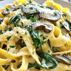 - 8 oz (225 g) pasta (penne or fettuccine recommended) - 2 tablespoons extra virgin olive oil - 1 small onion, finely chopped - 3 cloves garlic, minced - 8 oz (225 g) mushrooms, sliced (cremini or button) - 3 cups fresh baby spinach - 1 cup vegetable broth (low-sodium preferred) - 1 cup heavy cream - 1/2 cup freshly grated Parmesan cheese - 1 teaspoon dried thyme - 1/2 teaspoon red pepper flakes (adjust to taste for spiciness) - Salt and freshly cracked black pepper to taste - Fresh parsley, chopped (for garnish) For this creamy mushroom spinach pasta, I recommend using penne or fettuccine. Both types hold the sauce well. Penne has a nice bite and grooves that catch sauce. Fettuccine offers a silky texture, which complements the creaminess perfectly. You can also try whole wheat or gluten-free pasta if you prefer a healthier or gluten-free option. Garnishes add a special touch to your dish. I suggest using freshly chopped parsley for color and freshness. You can also sprinkle some extra Parmesan cheese on top for added flavor. If you like spice, try adding a bit more red pepper flakes. For a touch of zest, a squeeze of lemon juice works wonders too! First, grab a large pot. Heat 2 tablespoons of olive oil over medium heat. Add 1 small chopped onion and cook for 3-4 minutes. You want the onion to be soft and clear. Next, stir in 3 minced garlic cloves. Cook for 1 more minute. The garlic should smell nice but not burn. Now, toss in 8 ounces of sliced mushrooms. Stir well to coat them in the oil. Cook for 5-7 minutes, stirring from time to time. The mushrooms will soften and turn brown. This step adds great flavor to your dish. Once the mushrooms are ready, add 3 cups of fresh spinach. Cook until it wilts, about 2 minutes. Now, add the pasta, 1 cup of vegetable broth, and 1 cup of heavy cream. Sprinkle in 1 teaspoon of dried thyme and 1/2 teaspoon of red pepper flakes. Season with salt and black pepper to taste. Turn up the heat a bit to bring the mix to a gentle boil. Once it boils, lower the heat, cover the pot, and let it simmer. Cook for 12-15 minutes. Stir every few minutes to keep the pasta from sticking. The pasta should be al dente and soak up most of the liquid. After cooking, take the pot off the heat. Stir in 1/2 cup of grated Parmesan cheese. The cheese will melt and make the sauce creamy. Taste it and add more salt or pepper if you want. Spoon the creamy mushroom spinach pasta into bowls. Top with freshly chopped parsley. This step adds color and flavor to your dish. Enjoy your one-pot delight! To get that perfect creamy sauce, use heavy cream. It adds richness and flavor. When you stir in the Parmesan cheese, do it off the heat. This keeps the cheese from clumping. For extra depth, add a splash of white wine before mixing in the cream. This will brighten the dish and add a nice twist. If you want a lighter version, try half-and-half instead of heavy cream. You won't lose too much creaminess. To keep your pasta from getting mushy, check it often. Start tasting at about 10 minutes. The goal is al dente, which means firm to the bite. If you let it cook too long, it will soak up too much liquid. Stir the pot occasionally to ensure even cooking and prevent sticking. If the sauce thickens too much, add a bit more broth or water to help it along. If you have leftover mushrooms, store them in a paper bag. This helps them breathe and stay fresh longer. Avoid plastic bags, as they trap moisture and cause spoilage. When reheating, sauté them lightly to revitalize their flavor. You can also toss them into an omelet or salad for a quick meal. Adding a bit of salt and pepper will enhance their taste even more. {{image_4}} You can make this creamy mushroom spinach pasta even more veggie-friendly. Try adding a mix of roasted vegetables. Zucchini, bell peppers, and cherry tomatoes work well. You can also include artichoke hearts for a tangy twist. Just toss them in with the spinach, and let them wilt a bit. For extra flavor, add some nutritional yeast for a cheesy taste without dairy. If you want to add protein, chicken or shrimp are great choices. For chicken, use cooked, diced pieces. Stir them in when you add the cheese. If you choose shrimp, add them during the cooking stage with the mushrooms. Cook until they turn pink. This makes your pasta more filling and adds a nice texture. Need a gluten-free option? Substitute regular pasta with gluten-free pasta. Look for brands made from rice or chickpeas. You can also use zucchini noodles for a lighter dish. Just sauté them briefly before adding the sauce. This way, you keep the creamy goodness while making it friendly for gluten-sensitive folks. After enjoying your creamy mushroom spinach pasta, let it cool. Place the pasta in an airtight container. It will stay fresh in the fridge for 3 to 4 days. Make sure to seal it well to keep moisture out. If you want to keep it longer, consider freezing. To reheat, use a pot on low heat. Add a splash of vegetable broth or cream to keep it moist. Stir often until it is warm throughout. You can also use a microwave, but cover it to avoid drying out. Heat in short bursts, stirring in between. If you plan to freeze your pasta, ensure it cools completely first. Use a freezer-safe container or bag. It will keep well for up to 2 months. When ready to eat, thaw it overnight in the fridge. Reheat gently as mentioned above. Yes, you can use other cheeses. For a sharper taste, try using aged cheddar or gouda. A creamy cheese like cream cheese can also work well. Just remember, the flavor will change with different cheeses. To make this dish dairy-free, swap heavy cream for coconut cream or a nut milk. Use a dairy-free cheese to keep the creamy texture. Check labels to ensure they are truly dairy-free. You can add many veggies to this pasta. Try bell peppers, zucchini, or broccoli for more color and taste. Peas or artichokes also work great. Just chop them small and add them when you cook the mushrooms. Yes, you can double this recipe easily. Just make sure your pot is big enough. You may need to increase the cooking time slightly. Keep an eye on the pasta to ensure it cooks well. The pasta cooks in about 12-15 minutes. Stir it often to prevent sticking. Check for doneness by tasting it. You want it to be al dente, which means firm but not hard. In this blog post, we explored the right ingredients and steps to make a delicious pasta dish. You learned about recommended pasta types, optional garnishes, and how to cook perfect pasta every time. I shared tips for a creamy sauce and how to store leftovers. Variations let you customize your meal based on your diet. You can even adapt the recipe for different servings. Enjoy crafting your next pasta dish with these ideas in mind. Happy cooking!