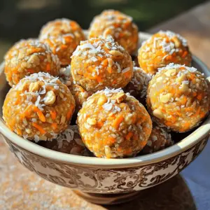 To make Carrot Cake Energy Bites, you need the following ingredients: - 1 cup rolled oats - 1 cup finely grated carrots (about 3 medium carrots) - ½ cup almond butter (or any nut/seed butter) - ½ cup pitted dates, finely chopped - ½ teaspoon ground cinnamon - ¼ teaspoon ground nutmeg - ¼ teaspoon pure vanilla extract - ¼ cup unsweetened shredded coconut - ¼ cup walnuts or pecans, chopped - A pinch of salt These ingredients create a tasty and nutritious snack. They pack flavor and energy. When measuring, use dry measuring cups for oats and nuts. A kitchen scale can help too. For grated carrots, ensure they are finely grated. This helps the bites hold together better. Use a knife to chop the dates finely. If they are too sticky, soak them in warm water for a few minutes. This makes chopping easier. For the spices, always use fresh ground. They bring out the best flavor. You can swap ingredients based on your taste or needs: - Nut/Seed Butter: Try peanut butter, sunflower seed butter, or cashew butter. - Sweetener: Use maple syrup or honey instead of dates. - Nuts: Substitute walnuts with almonds or leave them out for a nut-free option. - Coconut: Omit shredded coconut if you dislike it. These swaps make the recipe more flexible. You can adjust it to suit your diet or preferences. Start by gathering all your ingredients. You need rolled oats, grated carrots, almond butter, chopped dates, and spices. In a large mixing bowl, add: - 1 cup rolled oats - 1 cup finely grated carrots - ½ cup almond butter - ½ cup pitted dates, finely chopped - ½ teaspoon ground cinnamon - ¼ teaspoon ground nutmeg - ¼ teaspoon pure vanilla extract - ¼ cup unsweetened shredded coconut - ¼ cup walnuts or pecans, chopped - A pinch of salt Mixing them well is key. Use a spatula or your hands. Ensure everything combines evenly. If it feels too dry, add a bit more almond butter or a splash of water. The mixture should hold together nicely. Once the mixture is ready, it's time to form the bites. Clean your hands, then scoop out about one tablespoon of the mixture. Roll it into a ball using your palms. Place each ball on a parchment-lined baking sheet. For extra flair, consider rolling some bites in shredded coconut or chopped nuts. This gives them a fun texture and look. Now, let’s chill! Place the baking sheet in the fridge for at least 30 minutes. This step helps the energy bites firm up and makes them easier to handle. Once chilled, serve them in a decorative bowl or on a platter. You can even sprinkle some shredded coconut around for a pop of color. Store any leftovers in an airtight container in the fridge. Enjoy your tasty and nutritious Carrot Cake Energy Bites! To make the best Carrot Cake Energy Bites, texture is key. Start with rolled oats. They provide a hearty base. Use finely grated carrots for sweetness and moisture. If your mix feels dry, add more almond butter. A splash of water can help too. Mix it well until it sticks together. You want a firm but soft bite. One common mistake is not measuring ingredients correctly. Too many dates can make the bites overly sweet. Use only half a cup of pitted dates. Another mistake is skipping the chilling time. Chilling helps the bites firm up for better handling. Don’t forget to roll the bites into balls evenly. This ensures they cook and chill uniformly. To boost flavor, try adding a pinch of sea salt. It brings out the natural sweetness. You can also mix in a bit of shredded coconut. It adds texture and a slight tropical taste. For a fun twist, add mini chocolate chips. They’ll make your bites more indulgent. Remember, flavor is all about balance. {{image_4}} You can change the nuts in your energy bites. Try using almonds, cashews, or pumpkin seeds. Each nut adds a different flavor and texture. Walnuts bring a rich, earthy taste, while pecans add a sweet crunch. If you want a nut-free option, sunflower seeds work great too. They give protein and healthy fats without nuts. Adding flavors makes these bites even better. You can mix in dark chocolate chips for a sweet touch. Dried fruits like raisins or cranberries add a chewy texture. They also bring extra sweetness. You can even use spices like ginger or cloves for warmth. These small changes create new taste experiences with each batch. Making these bites gluten-free is simple. Just use gluten-free rolled oats. For a vegan treat, stick to plant-based nut or seed butter. You can use maple syrup instead of honey for sweetness. All these options keep the bites tasty while meeting different diets. This way, everyone can enjoy this healthy snack! To keep your Carrot Cake Energy Bites fresh, store them in an airtight container. This helps lock in moisture and flavor. Place the container in your refrigerator. Keeping them cold keeps them safe to eat longer. You can also layer them with parchment paper to avoid sticking. For longer storage, freeze your energy bites. Place them on a baking sheet in a single layer. Freeze them for about an hour until solid. After that, transfer the bites to a freezer-safe bag or container. Label it with the date. They will stay good for up to three months in the freezer. When ready to eat, thaw them in the fridge overnight. These energy bites last about a week in the fridge. After that, they may lose their taste and texture. Always check for any off smells or changes in color. If they look or smell strange, it’s best to toss them. Enjoying them fresh ensures you get the best flavor and nutrients! Carrot Cake Energy Bites stay fresh for about one week. Store them in an airtight container in the fridge. This keeps them tasty and safe to eat. If you want to enjoy them longer, you can freeze them. They can last for up to three months in the freezer. Yes, you can make these energy bites nut-free. Just swap the almond butter with sun butter or soy nut butter. These are great options and will still give you a nice taste. You can also skip the nuts altogether if you prefer. Rolled oats are best for this recipe. They provide a nice texture and hold up well. Quick oats can work too, but they may make the bites softer. Avoid instant oats, as they can make the mixture too mushy. In this post, we explored the key ingredients and their measurements for making energy bites. We outlined step-by-step instructions, from mixing to serving. I shared tips for achieving the perfect texture and common mistakes to avoid. Variations let you customize flavors and dietary needs. Proper storage ensures freshness and extends shelf life. Energy bites are easy to make and a fun treat. Experiment with your favorite add-ins to find what you love best. Enjoy your tasty snacks!