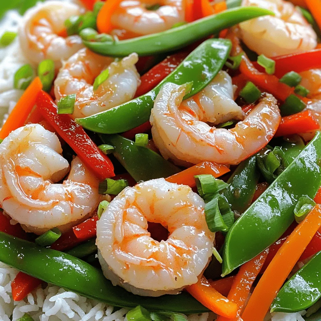- 1 lb large shrimp, peeled and deveined - 2 tablespoons vegetable oil - 4 cloves garlic, minced - 2 tablespoons fresh ginger, grated - 1 red bell pepper, thinly sliced - 1 cup snap peas, trimmed - 1 medium carrot, julienned - 3 green onions, chopped (separate the white and green parts) - 2 tablespoons low-sodium soy sauce - 1 tablespoon oyster sauce (optional for depth of flavor) - 1 teaspoon sesame oil - Salt and pepper to taste - Cooked jasmine rice or noodles When you gather your ingredients, freshness matters. Choose large shrimp that are bright and firm. The garlic should smell strong and the ginger should be fragrant. For vegetables, pick a red bell pepper that feels heavy and has bright skin. Snap peas should be crisp with no brown spots. Carrots can be medium-sized; they should snap when bent. Each sauce adds a layer of flavor. Low-sodium soy sauce keeps it savory without being too salty. Oyster sauce deepens the taste, but you can skip it if you prefer. Sesame oil offers a nutty finish. For serving, jasmine rice is fluffy and fragrant. Noodles add a nice chew. Choose what you like best! - Heat 2 tablespoons of vegetable oil in your skillet over medium-high heat. Wait until the oil shimmers but does not smoke. - Add 4 cloves of minced garlic and 2 tablespoons of grated ginger to the hot oil. Sauté for about 30 seconds. Stir constantly until the mix is fragrant and golden. Be careful not to burn the garlic. - Add 1 pound of peeled and deveined shrimp to the skillet. Cook for 2-3 minutes. Stir often. - You’ll know the shrimp are cooked when they turn pink and opaque. Once cooked, take the shrimp out of the skillet and place them on a plate. - In the same skillet, toss in 1 thinly sliced red bell pepper, 1 cup of trimmed snap peas, and 1 julienned carrot. - Stir-fry these veggies for 3-4 minutes. You want them to be vibrant and tender, but still crisp. - Put the cooked shrimp back into the skillet with the vegetables. - Pour in 2 tablespoons of low-sodium soy sauce, 1 tablespoon of oyster sauce (optional), and 1 teaspoon of sesame oil. Stir well to coat everything. Cook for an extra 2 minutes until heated through. - Season your stir-fry with salt and pepper to taste. - Just before finishing, mix in the white parts of 3 chopped green onions for added freshness. - Serve the garlic ginger shrimp stir-fry over warm jasmine rice or noodles. Garnish with the green parts of the green onions for a pop of color. For a great stir-fry, you need the right tools. A large skillet or wok works best. These help heat the oil evenly. Use a spatula or wooden spoon to stir. This makes sure all the food cooks well. To cook evenly, keep everything moving in the pan. Add the shrimp in a single layer. This helps them cook fast. Make sure not to crowd the pan. If needed, cook in batches. If you don’t have oyster sauce, try hoisin or soy sauce. These can still make your dish tasty. You can also skip it altogether and add more soy sauce. Fresh shrimp is best for this dish. They taste sweeter and cook quickly. However, frozen shrimp work too. Just thaw them first and pat them dry. This helps avoid extra water in your stir-fry. For a lovely plate, use a large serving dish. Place the stir-fry in the center. Arrange the vegetables so the colors pop. Garnish with sliced green onions. You can also add sesame seeds or lime wedges. These add charm and make the meal more fun to eat. {{image_4}} You can switch up the shrimp for chicken, tofu, or beef. Each protein brings a new flavor. If you choose chicken, cut it into small pieces. Cook it until no pink shows, about 5-7 minutes. For tofu, use firm blocks. Cut it into cubes and pan-fry until golden. Beef should be sliced thin. Cook it quickly over high heat for just 2-3 minutes. Adjust these cooking times based on the protein you select. Feel free to change the veggies! Use seasonal options like zucchini, broccoli, or bell peppers. These add color and crunch. You can also toss in greens like spinach or bok choy. Add them at the end for a quick wilt. This boosts nutrition and flavor without much work. Want some heat? Add chili flakes or sriracha to your stir-fry. Start with a little, then taste. You can always add more if you want it spicier. For those who prefer milder dishes, skip the spice. Instead, focus on the fresh garlic and ginger for flavor. Adjusting spice levels can make this dish fit any palate. To store leftovers, place the stir-fry in an airtight container. This keeps it fresh and safe. Refrigerate it as soon as possible. It can last up to three days in the fridge. If you notice any off smells or changes in color, it's best to toss it. You can freeze the stir-fry if you want to save some for later. First, cool it completely. Then, place it in a freezer-safe bag or container. Remove as much air as you can. It can last up to three months in the freezer. To reheat, thaw it overnight in the fridge. Then, warm it up in a skillet over low heat. This helps keep the shrimp tender and the veggies crisp. For easy meal prep, you can chop veggies ahead of time. Slice your bell pepper, julienne the carrot, and trim the snap peas. Store them in separate containers. You can also peel and devein the shrimp in advance. This way, you save time when cooking. Make sure to keep the shrimp in the fridge until you are ready to use them. Yes, you can use frozen shrimp. Just make sure to thaw them first. To thaw, place the shrimp in a bowl of cold water for about 15-20 minutes. Change the water halfway through for best results. Once thawed, rinse them under cold water. This helps ensure they are clean and ready to cook. You can serve this dish with jasmine rice or noodles. Both options soak up the sauce well. For extra color and crunch, consider adding a side salad or some steamed broccoli. These sides complement the flavors nicely and add nutrition. To add heat, try adding red pepper flakes or sliced fresh chili peppers. You can also use sriracha or chili paste. Start with a small amount, then taste and adjust. This way, you can control the spice level to your liking. To make this dish gluten-free, use gluten-free soy sauce. Many brands offer tasty alternatives. You may also skip oyster sauce or find a gluten-free version. Always check labels to ensure they meet your dietary needs. Yes, leftovers can be reheated. The best way is to use a skillet over low heat. Add a little water or oil to avoid drying out. Stir frequently until heated through. You can also microwave it, but be careful not to overheat. This blog post covered how to create a tasty Garlic Ginger Shrimp Stir-Fry. You learned about the key ingredients, step-by-step cooking methods, and ways to enhance flavor and presentation. Remember, adjust vegetables, proteins, and spice levels to fit your taste. Store leftovers properly to keep them fresh. This dish is adaptable and perfect for any meal. Enjoy making it your own!