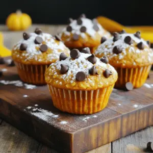 To make these tasty muffins, gather the following items: - 1 cup rolled oats - 1 cup pumpkin puree (canned or homemade) - 1/2 cup packed brown sugar - 1/4 cup honey or maple syrup - 1/4 cup vegetable oil or melted coconut oil - 1 large egg, at room temperature - 1 teaspoon pure vanilla extract - 1 teaspoon baking powder - 1/2 teaspoon baking soda - 1 teaspoon ground cinnamon - 1/2 teaspoon ground nutmeg - 1/4 teaspoon sea salt - 1/2 cup semi-sweet chocolate chips - 1/4 cup chopped walnuts (optional) For this recipe, you will need a few key tools: - A standard muffin tin - Paper liners or cooking spray for greasing - A large mixing bowl - A whisk or spatula for mixing - A separate bowl for dry ingredients These tools help make the process smooth and easy. You can customize your muffins with extra ingredients: - Chopped walnuts for a crunchy texture - Dried fruits like raisins or cranberries for sweetness - A sprinkle of sea salt on top for contrast These add-ins let you create a muffin that fits your taste perfectly. To start, preheat your oven to 350°F (175°C). Next, prepare a muffin tin. You can line it with paper liners or grease each cup lightly with cooking spray or butter. This helps the muffins come out easily after baking. In a large bowl, combine the rolled oats, pumpkin puree, brown sugar, honey or maple syrup, vegetable oil, egg, and vanilla extract. Mix these well using a whisk or spatula until they are smooth. In a separate bowl, whisk together the baking powder, baking soda, ground cinnamon, nutmeg, and sea salt. Make sure they are evenly mixed. Then, slowly add the dry mix to the wet ingredients. Stir gently until just combined. Be careful not to overmix. Finally, fold in the semi-sweet chocolate chips and walnuts if you want some crunch. Now, it's time to fill the muffin cups. Pour the batter into each cup, filling them about two-thirds full. This gives the muffins space to rise. Bake them in the preheated oven for 18 to 22 minutes. To check if they are done, insert a toothpick into the center of a muffin. If it comes out clean or with just a few crumbs, they are ready. After baking, let them cool in the tin for about 5 minutes. Then, transfer the muffins to a wire rack to cool completely. Enjoy the warm, delicious flavors! To get the right muffin texture, use rolled oats. They give a nice chewiness. Mix the wet and dry ingredients separately. This step helps keep the muffins fluffy. Do not overmix. Stir just until you see no dry flour. Fill each muffin cup about two-thirds full. This gives the muffins space to rise. One big mistake is not preheating your oven. Always preheat it to 350°F (175°C). Another mistake is using cold eggs. Make sure your egg is at room temperature. This helps mix better. Keep an eye on baking time. Muffins can overbake quickly. A toothpick should come out clean when they are done. To boost flavor, use ground cinnamon and nutmeg. They add warmth and depth. You can also try adding ginger or cloves for a twist. For extra flavor, consider adding vanilla extract. It pairs well with pumpkin and chocolate. Always taste your batter. Adjust spices to match your personal preference. {{image_4}} You can change the sweeteners in these muffins. If you want less sugar, try using only honey or maple syrup. You can also use coconut sugar for a deeper flavor. Make sure to keep the ratio the same. If you want a sugar-free option, consider using stevia or monk fruit sweetener. Just remember that these options can change the taste a bit. If you need gluten-free muffins, you can use gluten-free oats. Check the label to ensure they are certified gluten-free. You can also replace all-purpose flour with almond flour or coconut flour. For best results, mix in a bit of baking powder to help the muffins rise. This will keep your muffins light and fluffy. Adding more flavors to your muffins can make them special. You can mix in dried fruits like cranberries or raisins. Nuts like walnuts or pecans add a nice crunch. Try adding a bit of shredded coconut for a tropical twist. You can also add spices like ginger or cloves for a warm flavor. These small changes can make a big difference in taste! To keep your pumpkin chocolate chip oatmeal muffins fresh, store them in an airtight container. This helps seal in moisture and flavor. Place a paper towel at the bottom of the container to absorb excess moisture. If you plan to eat them within a few days, store them at room temperature. If you want them to last longer, refrigerate them. Just remember to let them cool completely before storing. Freezing muffins is easy and smart. First, wrap each muffin tightly in plastic wrap or foil. Then, place them in a freezer-safe bag or container. This keeps them fresh for up to three months. When you're ready to enjoy a muffin, just take it out and let it thaw at room temperature. For a warm treat, heat them in the microwave for about 30 seconds. To enjoy your muffins warm, preheat your oven to 350°F (175°C). Place the muffins on a baking sheet and heat for about 5-10 minutes. This restores their fresh-baked taste. If you're in a hurry, you can use the microwave. Heat for 15-20 seconds, but be careful not to overdo it. You want them warm, not hot. Enjoy your muffins fresh! Yes, you can use fresh pumpkin. First, peel and chop a pumpkin into small pieces. Then, steam or roast the pieces until soft. After cooking, blend the pumpkin until smooth. This gives you about the same amount of puree as the canned version. Fresh pumpkin can add a nice flavor to your muffins. However, make sure to drain any extra water from the puree for the best texture. To make these muffins vegan, swap the egg for a flax egg. Mix 1 tablespoon of ground flaxseed with 2.5 tablespoons of water. Let it sit for five minutes until it thickens. You can also use maple syrup instead of honey. This keeps the muffins sweet while staying plant-based. Use vegetable oil or melted coconut oil, as both are vegan-friendly choices. These muffins are great on their own, but you can add a twist. Serve them warm with a pat of vegan butter or cream cheese. Pair them with a hot drink like coffee or tea for a cozy snack. For a fun touch, sprinkle some extra chocolate chips or chopped nuts on top before serving. You can also serve them with fresh fruit or yogurt for a balanced breakfast. In this article, we've covered all you need to bake delicious muffins. We looked at essential ingredients, mixing methods, and baking tips to get the best results. I shared smart tricks to improve texture and flavor, along with creative variations and storage tips to keep your muffins fresh. Remember, starting with the right ingredients and following the steps carefully makes a big difference. Now, you're ready to bake and enjoy your tasty creations!
