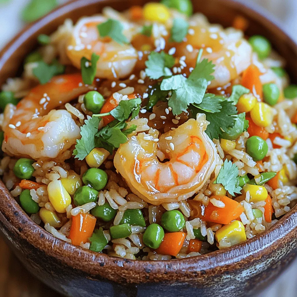 - 1 cup jasmine rice, cooked and cooled - 1 pound large shrimp, peeled and deveined - 2 tablespoons honey - 3 cloves garlic, finely minced - 2 tablespoons soy sauce - 2 tablespoons sesame oil, divided - 1 cup mixed vegetables (diced carrots, peas, and corn) - 2 green onions, finely chopped - Salt and freshly ground black pepper, to taste - 2 large eggs, beaten - Fresh cilantro leaves for garnish These ingredients create a tasty and satisfying meal. The jasmine rice gives a nice fragrance. The shrimp adds protein and a lovely texture. The honey and garlic blend gives a sweet and savory taste. You can add extra items to boost the flavor: - Bell peppers for crunch and color - Peanuts for a nutty taste - Ginger for a warm, spicy kick - Red pepper flakes for some heat Using these optional ingredients can make your dish more exciting. Feel free to mix and match based on what you like. For this recipe, jasmine rice is ideal. It has a light, floral aroma. You can also use: - Basmati rice for a nutty flavor - Short-grain rice for a sticky texture - Brown rice for a healthier option Choose the rice that fits your taste. Each type brings a unique flavor and texture. Remember to cook your rice ahead of time and let it cool. This helps keep your fried rice from getting mushy. Start by making the honey garlic sauce. In a small bowl, whisk together honey, minced garlic, and soy sauce. This sauce gives the dish its sweet and savory flavor. Set it aside so the flavors can blend together. Heat a large skillet or wok over medium-high heat. Add one tablespoon of sesame oil and let it heat. Once it shimmers, add the shrimp. Season them with salt and fresh black pepper. Cook the shrimp for about 2-3 minutes on each side. They should turn pink and opaque. After cooking, take the shrimp out and set them aside. Next, use the same skillet for the vegetables. Add the remaining tablespoon of sesame oil to the pan. Heat it briefly, then add the mixed vegetables. Stir-fry for about 3-4 minutes until they soften and look bright. Now, push the vegetables to one side of the skillet. Pour the beaten eggs into the empty side. Stir gently until they scramble and are fully cooked. Mix the scrambled eggs with the vegetables. Add the cooled jasmine rice to the skillet next. Break up any clumps using a spatula. Pour the honey garlic sauce over the rice and stir everything together. Finally, return the cooked shrimp to the pan. Toss everything well, ensuring the shrimp mix in. Heat for an extra 2-3 minutes until warm throughout. To get perfectly cooked shrimp, pay attention to the color. They should turn bright pink when done. Avoid overcooking, as shrimp can become tough and rubbery. Always remove them from heat as soon as they are cooked. Enjoy your tasty dish! Store your leftover fried rice in an airtight container. This keeps it fresh. Make sure it cools down first. You can refrigerate it for up to three days. For longer storage, freeze it. Use a freezer-safe bag or container. This way, it can last up to three months. When reheating, ensure it heats all the way through. You can swap shrimp for chicken or tofu. Both are great in this dish. If you don’t have mixed vegetables, use what you like. Broccoli, bell peppers, or snap peas work well too. Just cut them into small pieces. This keeps the cooking time short and the dish colorful. Want to boost the taste? Add a splash of lime juice before serving. It gives a fresh zing. You can also sprinkle some red pepper flakes for heat. For more depth, try adding a dash of fish sauce. This adds umami and richness. Finally, consider garnishing with toasted sesame seeds for crunch. {{image_4}} You can make a tasty vegetarian version of honey garlic fried rice. Replace the shrimp with tofu. Use firm tofu for the best texture. Press the tofu to remove excess water. Cut it into cubes and cook it in sesame oil until golden. This adds a nice crunch. You can keep the honey garlic sauce the same. Add your favorite veggies, like bell peppers or broccoli. This keeps the dish colorful and healthy. If you like heat, add spices to your fried rice. Try red pepper flakes or sriracha for a spicy twist. Mix them in with the honey garlic sauce. This gives a nice balance of sweet and spicy. You can also use ginger for a warm flavor. Fresh ginger pairs well with garlic. Just add a teaspoon of grated ginger to the sauce for depth. Switch up the protein in your fried rice. Chicken or beef works great in this dish. Use the same amount as the shrimp. Cook the meat in sesame oil until it’s fully done. You can also use cooked chicken or beef leftovers. This makes it quick and easy. For a lighter option, try scallops or fish. Each protein brings its own unique flavor to the meal. To keep your honey garlic shrimp fried rice fresh, store it in an airtight container. Make sure it cools to room temperature first. This helps prevent moisture buildup. Place the container in the fridge. It should stay good for about 3 to 4 days. When you're ready to eat, check for any off smells or colors. If it looks or smells odd, it's best to throw it out. If you want to save your fried rice for a longer time, freezing it works great. Use freezer-safe bags or containers. Make sure to cool the rice completely before packing. Squeeze out as much air as possible. This helps prevent freezer burn. It can stay frozen for about 1 to 2 months. When you’re ready to enjoy it, just thaw it overnight in the fridge. When reheating, aim to bring back that fresh taste. For the best results, use a skillet. Add a splash of water or broth to keep it moist. Heat it on medium until it’s hot throughout, around 5 to 7 minutes. Stir often to avoid sticking. You can also use a microwave if you're short on time. Just cover it loosely and heat in short bursts, stirring in between. Enjoy your tasty meal! The best way to reheat fried rice is on the stove. Use a pan over medium heat. Add a splash of water for moisture. Stir often until heated through. This keeps the rice from drying out. You can also use a microwave. Place it in a bowl with a damp paper towel. Heat in 30-second bursts, stirring in between. This method works well for quick meals. Yes, you can make this recipe gluten-free. Simply use gluten-free soy sauce. Many brands offer this option. Look for tamari sauce as a great substitute. It has a similar flavor without gluten. Ensure all other ingredients are gluten-free too. Check the labels on your sauces and vegetables. To make this dish spicier, add red pepper flakes. A teaspoon can give it a good kick. You can also mix in fresh sliced chili peppers. If you like heat, try sriracha or chili sauce in your honey garlic sauce. Adjust the amount to your taste. You can always start with less and add more. - Variations for meal prep or quick meals: For meal prep, make a big batch and divide it into containers. This fried rice can last in the fridge for 3-4 days. You can also freeze it for up to a month. Just reheat it when you're ready to eat. This dish is perfect for quick lunches or dinners. It's tasty and filling, making it a great choice for busy days. In this blog post, we explored the key ingredients and steps for making Honey Garlic Shrimp Fried Rice. We discussed ways to enhance flavor, types of rice, and tips for perfect shrimp. I also shared storage tips and delicious variations for different diets. This dish is simple and tasty. You can easily make it your own. Whether you keep it classic or add a twist, enjoy each bite! With each step, you will create a meal everyone loves. Happy cooking!