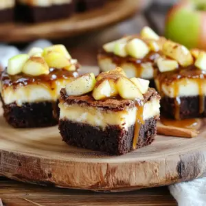 - 1 box of brownie mix (plus ingredients needed per package, usually water, oil, and eggs) - 1 package (8 oz) cream cheese, softened - 1/2 cup granulated sugar - 1 teaspoon vanilla extract - 1 large egg - 1 cup Granny Smith apples, diced - 1 teaspoon ground cinnamon - 1/4 cup caramel sauce (plus extra for drizzling) - 1/2 cup chopped walnuts (optional) - Pinch of salt - For the brownie mix, follow the package instructions. Most need about 1/3 cup oil, 1/4 cup water, and 2 large eggs. - Use full-fat cream cheese for the best texture and taste. - Choose Granny Smith apples for a tart flavor that pairs well with sweet caramel. - I recommend brands like Philadelphia for cream cheese and Ghirardelli for caramel sauce. - If you want a nut-free treat, try using sunflower seeds instead of walnuts. - For caramel, you can use homemade or store-bought sauces. You can also try different apple types, like Honeycrisp or Fuji, for a sweeter taste. First, preheat your oven to 350°F (175°C). This step is key for even baking. While the oven heats, prepare your muffin tin. Line it with cupcake liners to help with easy removal later. If you don’t have liners, spray the tin with non-stick cooking spray. This will keep the brownie cups from sticking. In a large mixing bowl, prepare your brownie mix. Follow the package instructions closely. You will need water, oil, and eggs as needed. If you like, add 1/2 cup of chopped walnuts to the mix. Gently fold the walnuts into the batter for a nice crunch. Next, grab another bowl for the cheesecake layer. Beat 8 ounces of softened cream cheese until smooth. Add 1/2 cup of granulated sugar, 1 teaspoon of vanilla extract, and a pinch of salt. Blend these until they are well mixed. Now, add 1 large egg to the mix. Keep beating until the mixture is fluffy and free of lumps. Now it’s time to layer everything. Start by spooning a layer of brownie batter into each muffin cup. Fill each cup about halfway. Then, add a layer of the cream cheese mixture on top. Use about 1 tablespoon for each cup. Next, take 1 cup of diced Granny Smith apples. Toss them with 1 teaspoon of ground cinnamon and 2 tablespoons of caramel sauce. Distribute these cinnamon apples evenly on top of the cream cheese layer. Finish by adding more brownie batter on top until each cup is about 3/4 full. Place the muffin tin in your preheated oven. Bake for 20 to 25 minutes. To check if they are done, insert a toothpick into the center. It should come out with a few moist crumbs but no wet batter. This means they are ready! After baking, let the muffin tin cool for about 10 minutes. This helps them set. Then, carefully transfer the brownie cups to a wire rack to cool completely. Before serving, drizzle the tops with extra caramel sauce for that sweet touch. Enjoy these delicious treats! - Mixing the Brownie Batter: When mixing the brownie batter, blend it just until combined. Overmixing can make the brownies tough. Stir in the walnuts gently if you choose to use them. This keeps the texture light and fluffy. - Achieving a Smooth Cheesecake Layer: Make sure the cream cheese is soft. This helps it mix smoothly. Use a hand mixer to beat it well with sugar and vanilla. Blend until it is creamy without lumps. - Presentation Tips for Serving: Arrange the brownie cups on a rustic wooden platter for a cozy look. Drizzle caramel sauce on top for a shiny finish. Sprinkle a bit of cinnamon to add color and flavor. Thin apple slices make a great garnish, too. - Flavor Pairings: These brownie cups pair well with vanilla ice cream. A dollop of whipped cream also adds richness. Try serving them warm for a delicious contrast with cold toppings. - Overfilling the Muffin Cups: Fill each muffin cup only halfway with brownie batter. If you overfill, the cups may overflow as they bake. This can make a mess and affect the shape. - Baking Time Errors: Watch the baking time closely. You want a toothpick to come out with a few moist crumbs. If it comes out wet, they need more time. Overbaking can dry them out and ruin their texture. {{image_4}} You can change the flavor of your caramel apple cheesecake brownie cups easily. Try adding spices like nutmeg or ginger for a warm twist. These spices boost the taste and make your treat unique. You can also use different apple varieties. Granny Smith apples add tartness, but honeycrisp or Fuji apples bring sweetness. Each apple type gives a new flavor and texture. Experiment to find your favorite mix. If you need a gluten-free option, many brands offer gluten-free brownie mixes. This way, everyone can enjoy the treat. Read labels carefully to ensure they are safe. For a vegan cheesecake layer, swap cream cheese for a plant-based cream cheese. Use a flax egg instead of a regular egg for binding. These swaps keep the taste great while meeting dietary needs. You can turn these brownie cups into parfaits for a fun twist. Layer the brownie cups with whipped cream and fresh apples in a glass. This makes a beautiful dessert for parties. Get creative with toppings! Try adding chopped nuts, chocolate chips, or even sprinkles on top. A drizzle of extra caramel sauce makes everything taste better. You can personalize each cup to suit your taste. To keep your caramel apple cheesecake brownie cups fresh, store them in the refrigerator. Place them in an airtight container. This will help them stay moist and tasty. If you want to store them for a longer time, freezing is a great option. Wrap each brownie cup tightly in plastic wrap. Then, place them in a freezer-safe bag or container. This way, they can last up to three months in the freezer. When you want to enjoy your stored brownie cups, reheating is key. The best way to reheat them is in the oven. Preheat your oven to 350°F (175°C). Place the brownie cups on a baking sheet. Heat them for about 10 minutes. This way, they warm up nicely without drying out. If you prefer using a microwave, do so on a low setting. Heat for about 15-20 seconds, checking often to avoid overheating. After reheating, drizzle some extra caramel sauce on top for a delicious touch. These brownie cups stay fresh for about 4-5 days in the fridge. Keep an eye out for signs of spoilage. If you see any mold or an off smell, it’s best to toss them. Also, if the texture becomes dry or crumbly, they may not taste as good. Enjoy your treats while they are at their best! Yes, you can make these brownie cups ahead of time. They stay fresh for about three days in the fridge. Just cover them tightly in plastic wrap or place them in an airtight container. When you're ready to serve, let them sit at room temperature for a few minutes. This helps bring back their soft texture. If you need a substitute for cream cheese, you can use mascarpone cheese. It offers a similar creamy texture and mild taste. Another option is Greek yogurt, but it might change the flavor a bit. For a dairy-free option, try a vegan cream cheese, which works well too! To prevent sticking, line your muffin tin with good quality cupcake liners. You can also spray the liners lightly with non-stick cooking spray. This adds an extra layer of protection. Make sure to let them cool for a bit before removing them. This will help them come out easily. Caramel apple cheesecake pairs well with spices like nutmeg and ginger. You can also add a hint of lemon juice for brightness. Other flavors that work nicely include pecans, chocolate, or even a drizzle of peanut butter. Each adds a unique twist to the classic taste. Yes, you can use different nuts if you prefer. Pecans or almonds are great options. Both provide a nice crunch and flavor. If you want to skip nuts altogether, that’s fine too! The cups will still taste delicious without them. You can now easily make delicious brownie cups with cheesecake and apple. We covered all essential ingredients, measurements, and optional substitutes. You learned the step-by-step process, from mixing the batter to cooling the cups. Don’t forget the tips for serving and storing your treats. With these ideas, you can always create something new and tasty! Enjoy baking and sharing your unique brownie creations!