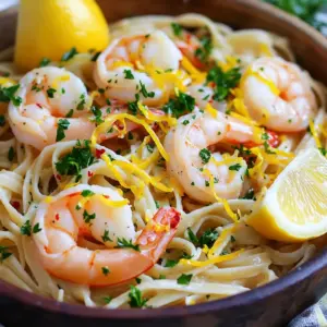 - 1 pound large shrimp, peeled and deveined - 8 ounces linguine or spaghetti - 4 tablespoons unsalted butter Large shrimp add a sweet, briny taste to the dish. I like to use fresh, high-quality shrimp for the best flavor. You can use linguine or spaghetti based on your preference. Both types of pasta hold the sauce well. Unsalted butter creates a rich, creamy base and enhances the dish's savory notes. - 4 cloves garlic, finely minced - 1 lemon, zested and juiced - 1 teaspoon red pepper flakes (optional for heat) - 1 cup low-sodium chicken broth Garlic brings a strong aroma and taste. I always recommend using fresh garlic for the best results. The lemon zest and juice provide a bright flavor that balances the richness of the butter. Red pepper flakes add a nice kick, but you can skip them if you prefer less heat. Chicken broth adds depth and richness to the sauce, making it more flavorful. - 1/4 cup fresh parsley, chopped - 2 tablespoons extra virgin olive oil - Salt and freshly ground black pepper, to taste Fresh parsley adds a pop of color and freshness. I love to chop it finely to mix in well. You can drizzle extra virgin olive oil for added richness. Lastly, salt and pepper enhance all the flavors, making the dish taste complete. To start, fill a large pot with water. Add a generous amount of salt to the water. Bring it to a boil. Once boiling, add the linguine. Cook it according to the package instructions until it's al dente. Keep an eye on it to avoid overcooking. Before draining, reserve 1 cup of the pasta cooking water. This water is full of flavor. Drain the pasta and set it aside for later. In a large skillet, heat 2 tablespoons of olive oil over medium heat. Wait until the oil is hot. Add the shrimp in a single layer. Season the shrimp with salt, pepper, and red pepper flakes if you want some heat. Sauté for about 2-3 minutes on each side. The shrimp should turn pink and opaque. Once done, remove the shrimp from the skillet and place them on a plate. Now, reduce the heat to medium-low in the same skillet. Add 4 tablespoons of unsalted butter and let it melt. Once melted, add 4 cloves of finely minced garlic. Sauté the garlic for about 1 minute. Stir it frequently until it becomes fragrant. This step fills your kitchen with a wonderful smell. Next, pour in 1 cup of low-sodium chicken broth and fresh lemon juice. Make sure to scrape up any bits stuck on the skillet. This adds flavor. Bring the mixture to a gentle simmer. Stir in the lemon zest and the reserved pasta water. Let it simmer for about 2-3 minutes. This allows all the flavors to meld together nicely. Finally, return the cooked pasta and shrimp to the skillet. Toss everything together. Ensure the pasta and shrimp are well coated with the sauce. If the pasta seems dry, add more reserved pasta water until you reach your desired consistency. Taste the dish and adjust with more salt and pepper if needed. Remove from heat and add 1/4 cup of chopped parsley. Let it sit for a minute to blend the flavors beautifully. To get the best shrimp, you need to pay attention to cooking time and temperature. Cook shrimp on medium heat for about 2-3 minutes per side. They will turn pink and opaque when done. Overcooking will make them tough. Peeling and deveining shrimp is easy. First, hold the shrimp firmly. Twist and pull off the shell. Use a knife to make a small cut along the back. Remove the dark vein with the knife or your fingers. This step makes the shrimp cleaner and more pleasant to eat. If you want a creamy dish, add cream or cheese. Heavy cream works well, or you can use a bit of cream cheese. Just stir it in after cooking the shrimp. Start with a little and taste. You can always add more if you like. Adjust the ratios to keep the flavors balanced. If you add cream, you might need more lemon juice to keep the dish bright. Taste as you go to find what you love. For a great presentation, serve your shrimp scampi in a large, shallow bowl. This style lets all the colors shine. Add a sprinkle of parsley and some lemon wedges on top. It makes the dish look fresh and inviting. Pair your shrimp scampi with a crisp white wine, like Sauvignon Blanc. The wine’s acidity will match well with the lemon. You can also serve it with a side salad or garlic bread to complete the meal. {{image_4}} You can use many types of pasta for this dish. Linguine is my go-to, but spaghetti works well too. You can also try fettuccine or penne. If you need a gluten-free option, use gluten-free pasta made from rice or corn. These options cook nicely and keep the same great taste. If you don’t have fresh shrimp, frozen shrimp can save the day. Just make sure to thaw them first. For the broth, chicken broth is great, but vegetable broth is a nice swap. You can also use a splash of white wine for more flavor. Olive oil can be replaced with avocado oil for a different twist. You can easily change the dish by adding veggies. Spinach brings color and nutrients. Cherry tomatoes add a fresh burst of flavor. You could also add bell peppers or asparagus. For spices, try fresh herbs like basil or oregano. A pinch of smoked paprika gives it a nice kick too. Mix and match to find your favorite! To keep your shrimp scampi fresh, store leftovers in an airtight container. This helps prevent the dish from drying out or absorbing other flavors in the fridge. It will last up to 3 days in the refrigerator. Before serving, ensure you reheat it gently on low heat to avoid overcooking the shrimp. If you want to save some for later, freezing is a great option. First, let the shrimp scampi cool completely. Then, transfer it to a freezer-safe container. You can freeze it for up to 2 months. When you're ready to eat, thaw it overnight in the fridge. Reheat it on the stove over low heat. Add a splash of chicken broth or water to help restore moisture. Yes, you can make this dish in advance. To store it, let the shrimp scampi cool completely. Then, place it in an airtight container. You can keep it in the fridge for up to three days. When ready to eat, reheat it on the stove over low heat. Add a splash of chicken broth to keep it moist. Stir gently until heated through. Yes, you can enjoy this dish without pasta. Try serving the shrimp over rice or quinoa for a tasty alternative. You can also serve it with a side of roasted vegetables. This way, you still get all the great flavors without the carbs. If you don't have shrimp, other seafood works well. Try scallops or lobster for a delicious twist. You can also use chicken or firm tofu for a different protein. Each option brings a unique flavor to the dish while keeping it delightful. This blog post covered the key ingredients for shrimp scampi and how to prepare it. You learned about cooking pasta, sautéing shrimp, and making a delicious sauce. We also explored tips for perfecting the dish and ideas for variations. As you dive into making this recipe, remember that fresh ingredients make the best flavors. Experiment with substitutions to find what you love. Enjoy the process and savor every bite of your shrimp scampi!