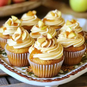 - 1 ½ cups all-purpose flour - 1 teaspoon baking powder - ½ teaspoon baking soda - ½ teaspoon salt - 1 teaspoon ground cinnamon - ½ teaspoon ground nutmeg - ½ cup unsalted butter, softened - 1 cup packed dark brown sugar - 2 large eggs, at room temperature - 1 teaspoon pure vanilla extract - 1 cup unsweetened applesauce - 1 medium apple (Granny Smith), peeled and diced - ½ cup caramel sauce - 1 cup unsalted butter, softened - 4 cups powdered sugar - 2 tablespoons heavy cream (or milk) - 1 teaspoon pure vanilla extract - Pinch of salt - Extra caramel sauce for drizzling When I bake these cupcakes, I love how the flavors blend. The applesauce keeps the cupcakes moist. Each bite has a warm spice profile from cinnamon and nutmeg. The caramel sauce adds sweetness that pairs perfectly with the tart Granny Smith apple. For the buttercream, I use a mix of unsalted butter and powdered sugar. This creates a fluffy frosting. The heavy cream adds a light texture, making it easy to spread or pipe. A pinch of salt balances the sweetness. Drizzling extra caramel on top makes them even more tempting. Having quality ingredients is key. Always choose ripe apples and fresh spices. This will enhance the overall flavor. If you want to make them gluten-free, look for a good flour substitute. Using dairy-free butter can also work for a dairy-free version. Remember, the right ingredients make all the difference! 1. Preheat your oven to 350°F (175°C). This step is key for even baking. 2. Line a standard cupcake pan with paper liners. This will make it easy to remove the cupcakes later. 3. In a medium mixing bowl, combine the dry ingredients: 1 ½ cups all-purpose flour, 1 teaspoon baking powder, ½ teaspoon baking soda, ½ teaspoon salt, 1 teaspoon ground cinnamon, and ½ teaspoon ground nutmeg. Whisk these together until no lumps remain. 4. In a large mixing bowl, cream ½ cup softened unsalted butter and 1 cup packed dark brown sugar together. Use an electric mixer for about 3-4 minutes until light and fluffy. 5. Add 2 large eggs to the butter-sugar mixture one at a time. Mix well after each addition. 6. Blend in 1 teaspoon pure vanilla extract and 1 cup unsweetened applesauce until smooth. All wet ingredients should be fully mixed. 7. Gradually incorporate the dry ingredients into the wet mixture. Mix gently until just combined. Be careful not to overmix; this keeps the cupcakes light. 8. Fold in 1 medium peeled apple (diced) and ½ cup caramel sauce. Use a spatula and mix gently to avoid deflating the batter. 9. Distribute the batter evenly into the cupcake liners. Fill each liner about two-thirds full. This gives them room to rise. 10. Bake in the preheated oven for 18-20 minutes. Check for doneness by inserting a toothpick into the center of a cupcake. It should come out clean. 11. Cool the cupcakes in the pan for 5 minutes. Then, transfer them to a wire rack to cool completely before frosting. This method ensures your spiced caramel apple cupcakes come out fluffy and packed with flavor. Enjoy the aroma as they bake! To get the best texture for your cupcakes, follow these simple tips: - Don’t overmix the batter: Overmixing can make your cupcakes tough. Mix until just combined for a light and fluffy texture. - Use room temperature ingredients: Room temperature butter and eggs blend better. This helps create a smooth batter that rises well. Creating a smooth buttercream frosting is key to a lovely finish. Here’s how: - How to achieve a smooth buttercream: Start with softened butter. Beat it until creamy. Gradually add powdered sugar, mixing well. This keeps your frosting smooth and light. - Techniques for perfect piping: Use a piping bag fitted with a star tip. Hold the bag straight up. Apply even pressure as you pipe circles or swirls on each cupcake. Presentation can make your cupcakes even more special. Try these ideas: - Decorative serving suggestions: Arrange your cupcakes on a pretty platter. This makes them eye-catching and inviting for guests. - Seasonal garnish options: Add a sprinkle of cinnamon or small apple slices on top. This gives a festive look and enhances the flavor. Consider mini caramel apple slices for a fun touch! {{image_4}} You can easily swap some ingredients to suit your needs. For a gluten-free option, use a blend of gluten-free flour. Many brands work well as one-to-one substitutes. For those needing dairy-free options, replace the butter with coconut oil or a dairy-free spread. Use almond milk or oat milk in the frosting instead of heavy cream. To enhance the flavor, try adding spices like allspice or cloves. Chopped nuts, such as walnuts or pecans, can add a nice crunch and depth. When it comes to apples, experiment with different varieties. Honeycrisp or Fuji apples bring a sweeter taste. Tart apples like Granny Smith can make your cupcakes extra tangy and bright. You can make mini or jumbo cupcakes depending on your preference. For mini cupcakes, fill the liners only halfway and reduce the baking time to about 12-15 minutes. Jumbo cupcakes need more batter, so fill the liners to about three-quarters full. Bake them for about 25-30 minutes, checking for doneness with a toothpick. This way, you can enjoy the perfect size for any occasion! Store the spiced caramel apple cupcakes at room temperature. Place them in an airtight container. This keeps them fresh for about three days. If your kitchen is warm, you might want to refrigerate them. Just make sure to cover them well to avoid drying. To freeze cupcakes, wrap them tightly in plastic wrap. Then place them in a freezer bag. They can last up to three months in the freezer. When you're ready to enjoy them, take them out and let them thaw at room temperature. This keeps their taste and texture just right. These cupcakes stay fresh for about three days at room temperature. In the fridge, they last about a week. Watch for signs of spoilage, like a dry texture or strange smells. If they feel hard or smell off, it’s best to toss them. Enjoy them while they are fresh for the best taste! To keep your cupcakes moist, use room temperature ingredients. This helps them mix better. Adding unsweetened applesauce adds moisture too. Make sure you're not overbaking them. Check the cupcakes with a toothpick. If it comes out clean, they are done. Let them cool in the pan for a few minutes before moving them. This helps keep the moisture in. Yes, you can use homemade caramel sauce! To make it from scratch, start with sugar and water. Heat them in a pan until it melts and turns amber. Add butter and cream slowly for richness. Stir well to mix. Let the caramel cool before using it in your cupcakes. Homemade sauce has a great flavor that enhances your treats. If you don’t have unsweetened applesauce, there are good swaps. You can use mashed bananas instead. They add moisture and sweetness. Another option is to use yogurt, which keeps the cupcakes soft. You can also blend cooked and cooled pumpkin. Each substitute gives a different flavor but works well in the recipe. You can make these cupcakes ahead easily. Bake and cool them completely first. Store them in an airtight container at room temperature. If you want to frost them later, wait until they cool. You can also freeze them for up to three months. Just wrap them well. Thaw them in the fridge before frosting and serving. This way, you can enjoy fresh cupcakes anytime! You have all you need to make delicious apple caramel cupcakes. We covered the ingredients, step-by-step instructions, and tips for perfect texture and frosting. Don’t forget the variations and storage info to keep your treats fresh. With these guidelines, you can enjoy cupcakes that are moist and flavorful. Experimenting with different flavors or presentations can make each batch unique. Get ready to impress your friends and family with your baking skills!
