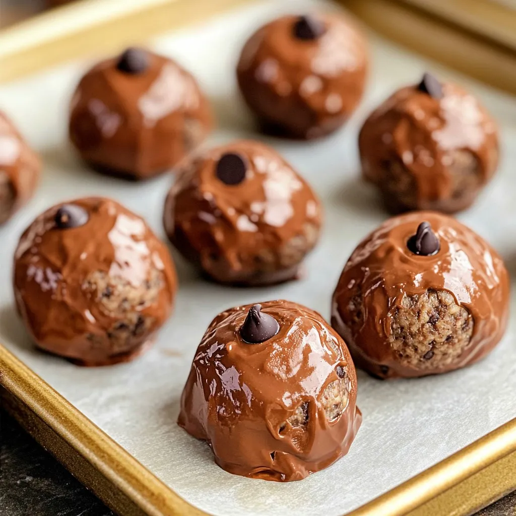 The secret to making No-Bake Mocha Peanut Butter Protein Balls lies in the simple yet nutritious ingredients. Each element plays a key role in flavor and texture. Here is what you will need: - 1 cup rolled oats - 1/2 cup natural peanut butter - 1/4 cup honey or maple syrup - 1/4 cup chocolate protein powder - 2 tablespoons unsweetened cocoa powder - 1 tablespoon instant coffee granules - 1/4 cup dark chocolate chips (optional) - 1/2 teaspoon pure vanilla extract - Pinch of sea salt Using rolled oats gives these protein balls a chewy texture. Peanut butter brings creaminess and healthy fats. Honey or maple syrup adds sweetness, while chocolate protein powder gives a protein boost. Cocoa powder and coffee granules enhance the mocha flavor, making each bite rich and satisfying. The dark chocolate chips are optional but highly recommended. They can add an extra depth of flavor. The pure vanilla extract helps to round out the taste. Lastly, the sea salt elevates all the flavors, making the treat even more delicious. As you gather these ingredients, think about how they work together. Each one adds a unique touch to this easy and healthy snack. Whether you make them for yourself or share with friends, these protein balls are sure to delight! First, gather all your dry ingredients. In a large mixing bowl, add: - 1 cup rolled oats - 1/4 cup chocolate protein powder - 2 tablespoons unsweetened cocoa powder - 1 tablespoon instant coffee granules - Pinch of sea salt Mix these ingredients well. Make sure they blend together evenly. This step is key to a good flavor. Next, it’s time to add the wet ingredients. Pour in: - 1/2 cup natural peanut butter - 1/4 cup honey or pure maple syrup - 1/2 teaspoon pure vanilla extract Use a wooden spoon or spatula to mix. Stir until you form a thick and cohesive dough. This will be a delicious base for your protein balls. If you love chocolate, fold in: - 1/4 cup dark chocolate chips (optional) This adds a nice touch of richness and texture. Now comes the fun part! Scoop about 1 tablespoon of the mixture. Roll it into a ball with your hands. Repeat this until you finish the mixture. Place each ball on a parchment-lined baking sheet. This keeps them from sticking and makes clean-up easy. After rolling all the balls, put the baking sheet in the refrigerator. Let them chill for at least 30 minutes. This helps the protein balls firm up nicely. Once they are set, store your protein balls in an airtight container. They will stay fresh in the fridge for up to a week. Enjoy these tasty bites as a quick snack or a post-workout treat! Adjust the coffee granules to match your taste. If you love coffee, add more. If you prefer a milder flavor, use less. This small change can make a big difference in taste. Even distribution of ingredients is key. When mixing, make sure the oats, protein powder, and cocoa are well blended. This ensures every bite is just as tasty as the last. You can add extra mix-ins to boost flavor. Consider adding chopped nuts, dried fruit, or seeds. Each mix-in adds a new texture and taste. You might also try different chocolate chips, like white or milk chocolate. For sweeteners, honey and maple syrup work well. You can also use agave syrup or stevia. These options let you adjust the sweetness to your liking. These protein balls are packed with healthy ingredients. Rolled oats offer fiber, while peanut butter provides protein and healthy fats. Cocoa powder is rich in antioxidants, making these snacks not only tasty but also good for you. Each protein ball contains about 4-5 grams of protein, depending on your mix. This makes them great for a post-workout snack. They give you energy and help with muscle recovery. Enjoy them guilt-free! {{image_4}} You can easily make these protein balls vegan. Just swap out honey for pure maple syrup. Maple syrup is a great sweetener. It adds flavor without any animal products. For gluten-free options, check your oats. Make sure they are labeled gluten-free. You can also choose gluten-free protein powder. These simple swaps keep the recipe tasty and safe for all. Want to change the taste? Try different nut butter! Almond or cashew butter works well. Each nut butter gives a unique twist to the flavor. You can also use flavored protein powders. Chocolate or vanilla flavors can enhance the taste. Feel free to mix and match to find your favorite. Out of cocoa powder? You can use carob powder instead. It has a similar taste and is a great option. If you want a different sweetener, consider agave nectar or coconut sugar. Each has its own flavor profile. These substitutions keep the protein balls delicious while adding variety. To keep your No-Bake Mocha Peanut Butter Protein Balls fresh, use an airtight container. This helps prevent moisture and keeps them tasty. Store the protein balls in the fridge. They will stay good for up to a week. This makes them perfect for quick snacks or energy boosts. You can also freeze these protein balls for longer storage. To freeze, place them in a single layer on a baking sheet. Once they are frozen solid, transfer them to an airtight container or a freezer bag. This helps keep them fresh for up to three months. When you are ready to eat them, take out the number you want. Let them thaw in the fridge for a few hours. This keeps their texture smooth and chewy. Avoid microwaving them, as this can make them too soft. Enjoy your delicious protein balls anytime! No-Bake Mocha Peanut Butter Protein Balls last up to one week in the fridge. Store them in an airtight container to keep them fresh. If you want them to last longer, you can freeze them. They stay good for up to three months in the freezer. Just let them thaw in the fridge before eating. Yes, you can use other nut butters! Almond butter gives a nice nutty taste. Cashew butter adds creaminess without too much flavor, letting the coffee shine through. Sunflower seed butter is a great option for nut allergies. Each nut butter brings its own flavor, so feel free to experiment. These protein balls are great for kids! They have healthy oats and protein from the nut butter and protein powder. The sweetness from honey or maple syrup makes them tasty. Just watch the caffeine from the coffee. You can reduce the coffee or skip it for younger kids. You have learned how to make tasty and healthy No-Bake Mocha Peanut Butter Protein Balls. We covered the ingredients, step-by-step instructions, and useful tips for perfecting your recipe. You now know how to store or freeze these treats for later. With easy variations, you can change flavors or make them fit special diets. Enjoy making these snacks that are good for you and fun to eat. Take the first step and give this recipe a try!
