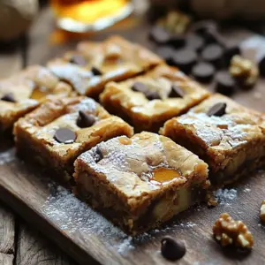 To make Brown Butter Maple Blondies, you need some key ingredients. Each one adds flavor and texture to these treats. Here’s the complete list: - 1 cup unsalted butter - 1 cup packed light brown sugar - 1/2 cup granulated sugar - 2 large eggs - 2 teaspoons pure vanilla extract - 1 1/2 cups all-purpose flour - 1 teaspoon baking powder - 1/2 teaspoon baking soda - 1/4 teaspoon fine sea salt - 1/2 cup pure maple syrup - 1/2 cup chopped walnuts (optional) - 1/2 cup semi-sweet chocolate chips (optional) Now, let’s dive into why these ingredients matter. 1. Unsalted Butter: This gives a rich, creamy base. Brown it to add depth. 2. Light Brown Sugar: This adds sweetness and a hint of caramel flavor. 3. Granulated Sugar: It balances the brown sugar’s flavor. 4. Eggs: These provide structure and moisture. 5. Vanilla Extract: A dash of vanilla brings warmth to the flavor. 6. All-Purpose Flour: The main structure of the blondies. 7. Baking Powder and Baking Soda: These help the blondies rise. 8. Fine Sea Salt: A small amount enhances all the flavors. 9. Maple Syrup: This gives a lovely, sweet maple flavor. 10. Chopped Walnuts: Optional, but they add a nice crunch. 11. Semi-Sweet Chocolate Chips: Also optional, but they add sweetness and richness. Each ingredient plays an important role. Make sure to measure carefully for the best results. Experiment with the optional ingredients to make these blondies your own! - Preheat the oven to 350°F (175°C). - Prepare a 9x13 inch baking pan. Grease it lightly with cooking spray or butter. Line the bottom with parchment paper. This makes it easy to lift the blondies out later. - In a medium saucepan, melt the unsalted butter over medium heat. - Swirl the pan while it melts. Watch as it turns golden brown. It will smell nutty after about 5-7 minutes. Be careful not to burn it! - Once browned, remove the pan from heat. Let the butter cool for about a minute. - In a large bowl, combine the light brown sugar and granulated sugar with the warm browned butter. Mix until smooth. - Add the eggs one at a time, mixing well after each addition. - Stir in the vanilla extract and maple syrup. Mix until the batter is smooth. - In another bowl, whisk together the flour, baking powder, baking soda, and salt. - Gradually fold the dry ingredients into the wet mixture. Mix until no dry flour remains. Don’t overmix! - If you like, gently fold in the chopped walnuts and semi-sweet chocolate chips. This adds a nice crunch and flavor. - Pour the batter into the prepared baking pan. Spread it out evenly with a spatula. - Bake for 20-25 minutes. To check if they are done, insert a toothpick in the center. It should come out with a few moist crumbs. - Once baked, let the blondies cool in the pan for about 10 minutes. - Use the parchment overhang to lift them out. Transfer to a wire rack to cool completely. - Once cool, cut them into squares and enjoy! To avoid burning the butter, keep the heat at medium. Swirl the pan often. Watch closely as the color changes. Once it turns a deep golden brown, it is ready. You will smell a nice, nutty aroma when it is done. Signs of properly browned butter include a rich color and a strong scent. If it looks dark brown or smells burnt, you need to start over. To not overmix the batter, stir gently when adding the dry ingredients. Mix just until you no longer see dry flour. This will keep your blondies soft and chewy. The ideal baking time is 20-25 minutes. To check for doneness, insert a toothpick into the center. If it comes out with a few moist crumbs, your blondies are ready! Dusting the cooled blondies with powdered sugar adds a nice touch. It makes them look fancy and inviting. Drizzling with maple syrup enhances the flavor. Use a spoon or squeeze bottle to create pretty patterns on top. Enjoy your blondies warm for an extra treat! {{image_4}} If you want a nut-free blondie, simply leave out the walnuts. You can replace them with more chocolate chips or dried fruit. Dried cranberries or raisins add a nice chew. You can also add seeds like pumpkin or sunflower seeds for crunch. To change the flavor, try adding spices. Cinnamon or nutmeg can give warmth and depth. You can also mix in different types of chocolate. Dark chocolate chips offer a rich taste, while white chocolate gives a sweet twist. Experimenting with flavors makes your blondies unique. For a vegan version, swap the eggs for flax eggs. Mix 1 tablespoon of flaxseed meal with 2.5 tablespoons of water. Let it sit for five minutes to thicken. Use a plant-based butter and maple syrup. For gluten-free blondies, you can use a gluten-free flour blend instead of all-purpose flour. These swaps keep the taste while meeting your needs. To keep your blondies fresh, store them in an airtight container. This method keeps them soft and moist. For best results, place a piece of parchment paper between layers. Blondies stay fresh at room temperature for up to four days. If you live in a hot area, refrigerate them to avoid spoilage. When storing in the fridge, put them in a tightly sealed container. They will last for about a week. However, the cold can change the texture. So, let them sit at room temperature for a bit before serving. This helps restore their soft, gooey texture. Freezing blondies is easy and great for meal prep. Here’s how to do it: 1. Cool Completely: First, let the blondies cool all the way. This prevents ice crystals from forming. 2. Wrap: Cut them into squares. Wrap each piece tightly in plastic wrap. Make sure there are no gaps. 3. Package: Place the wrapped blondies in a freezer bag. Squeeze out as much air as possible before sealing. Blondies can freeze for up to three months. When you're ready to enjoy them, here’s how to thaw: 1. Refrigerate: Move the blondies to the fridge overnight. This keeps them fresh. 2. Room Temperature: For a quick option, leave them out for about an hour. This brings back their original softness. Now you can enjoy your Brown Butter Maple Blondies anytime! Blondies are sweet bars made with brown sugar. They have a chewy texture. Unlike brownies, blondies do not have cocoa. Brownies are rich and dark, while blondies are light and buttery. Both treats are delicious, but they offer different flavors. Yes, you can easily swap some ingredients. Here are common substitutions: - Butter: Use coconut oil or a dairy-free spread. - Brown sugar: White sugar works, but it will change the flavor. - Eggs: Try flax eggs for a vegan option. - Walnuts: Omit them or use pecans instead. - Maple syrup: Honey or agave syrup can be used. To check if your blondies are ready, look for these signs: - The top should be golden brown. - A toothpick inserted in the center should come out with a few moist crumbs. - The edges should pull away slightly from the pan. These blondies pair well with many treats. Here are some ideas: - Serve warm with vanilla ice cream. - Top with whipped cream for a fun twist. - A drizzle of extra maple syrup adds sweetness. - Pair with a cup of coffee or tea for a cozy snack. You now have all the tools to make delicious brown butter maple blondies. We covered the key ingredients, from butter to chocolate chips, and the steps to create the perfect texture. With tips on variations and storage, you can customize these treats to your taste and keep them fresh. Remember, the secret lies in browning the butter just right. Enjoy your baking journey and share these sweet blondies with friends—your efforts will surely impress!