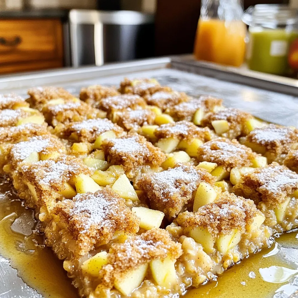 - 2 cups rolled oats - 2 cups apple cider - 1/2 cup unsweetened applesauce - 1/4 cup maple syrup - 1 teaspoon vanilla extract - 1 teaspoon baking powder - 1 teaspoon ground cinnamon - 1/4 teaspoon ground nutmeg - 1/4 teaspoon salt - 1/2 cup diced Granny Smith apples - 1/4 cup chopped walnuts or pecans - For topping: melted butter or coconut oil, brown sugar, ground cinnamon Apple cider doughnut baked oatmeal brings flavors of fall right to your kitchen. You need basic ingredients like oats and apple cider to get started. Rolled oats form the heart of the dish. They soak up the apple cider and become soft and chewy. Apple cider adds a sweet, tangy taste. It makes the oatmeal moist and rich. Unsweetened applesauce adds more apple flavor, and maple syrup gives it sweetness. Vanilla extract rounds out the flavors with a warm touch. You can’t forget the spices. Ground cinnamon and nutmeg add a cozy vibe. Baking powder helps the oatmeal rise and become fluffy. A pinch of salt balances the sweetness perfectly. If you want to add more texture and flavor, consider adding diced Granny Smith apples. They are tart and crunchy, adding a nice contrast. Chopped walnuts or pecans bring a lovely crunch. For the topping, melt some butter or coconut oil. Mix it with brown sugar and cinnamon for a sweet, sticky layer. This step is key for that doughnut-like finish. This dish is not just about ingredients; it’s about joy and comfort. Each part comes together to create a mix that warms your heart. You will love how easy it is to make this delightful treat! - Preheat oven to 350°F (175°C) - Grease an 8x8-inch baking dish To start, preheat your oven to 350°F (175°C). This sets the stage for baking your oatmeal. While the oven warms, grab an 8x8-inch baking dish. Lightly grease it to help the oatmeal come out easily later. You can use butter or cooking spray for this. - Combine rolled oats, baking powder, cinnamon, nutmeg, and salt Next, take a large mixing bowl. Add in 2 cups of rolled oats. Then, sprinkle in 1 teaspoon of baking powder, 1 teaspoon of ground cinnamon, 1/4 teaspoon of ground nutmeg, and 1/4 teaspoon of salt. Stir these dry ingredients together well. This mix will give your oatmeal that classic doughnut flavor. - Whisk together apple cider, applesauce, maple syrup, and vanilla extract in a medium bowl Now, grab another bowl. In this medium bowl, whisk together 2 cups of apple cider, 1/2 cup of unsweetened applesauce, 1/4 cup of maple syrup, and 1 teaspoon of vanilla extract. This sweet, fruity mix will blend beautifully with your dry ingredients. - Pour wet mixture into dry ingredients; fold in apples and nuts; transfer to baking dish - Prepare topping and drizzle over oatmeal before baking Pour the wet mixture over the dry ingredients. Stir gently until just combined. Then, fold in 1/2 cup of diced Granny Smith apples and 1/4 cup of chopped nuts, if you want. Be careful not to break the apples. Once mixed, transfer everything into your greased baking dish. Spread it out evenly with a spatula. For a tasty topping, mix 2 tablespoons of melted butter or coconut oil with 1/4 cup of brown sugar and 1 teaspoon of ground cinnamon. Drizzle this over the oatmeal before it goes in the oven. - Bake for 30 to 35 minutes until firm and golden brown Place the dish in the preheated oven. Bake for 30 to 35 minutes. You want it firm and golden brown on top. When it’s done, take it out and let it cool for about 5-10 minutes. This makes it easier to slice. Enjoy your delicious Apple Cider Doughnut Baked Oatmeal warm! - Allow the baked oatmeal to cool for about 5-10 minutes. This makes slicing easier. If you slice it too soon, it may crumble. - Adjust the sweetness by using more or less maple syrup. Taste the mixture before baking to find your perfect balance. - Serve the oatmeal warm. Add extra maple syrup and a light dusting of powdered sugar on top. This mimics the sweet glaze of a doughnut. - Garnish with thin apple slices. A dollop of whipped cream or yogurt adds a creamy touch. This also brings extra flavor to each bite. - Do not overmix the wet and dry ingredients. This can make the oatmeal too dense. Stir gently until just combined. - Be sure to grease the baking dish well. If you don't, the oatmeal may stick. Use butter or a cooking spray for best results. {{image_4}} You can make this dish even more fun. Try adding dried fruits like cranberries or raisins. They add a nice sweetness and chew. You can also experiment with different nuts or seeds. Walnuts and pecans are great, but try sunflower seeds or slivered almonds too. Each change gives a new taste and texture. If you need a gluten-free option, use certified gluten-free oats. They work just as well in this recipe. For those who want vegan choices, swap butter for coconut oil and use a flax egg instead of regular eggs. This keeps the dish tasty and suitable for everyone. To celebrate the seasons, think about adding pumpkin or pears. They fit perfectly in baked oatmeal. You can also change the apple cider to spiced cider for extra warmth and flavor. This simple switch can make your dish feel special for fall or winter. You can keep leftovers in an airtight container. Store them in the refrigerator for up to 5 days. If you want to save them longer, you can freeze the baked oatmeal. Just make sure to wrap it well. When you're ready to enjoy more, reheat the baked oatmeal. You can use the microwave for a quick option. If you prefer, bake it in the oven for a warm treat. This dish tastes best when served fresh. It can still be enjoyed cold or reheated. The flavors stay nice, but the warm version is a cozy delight. No, steel-cut oats will change the texture. They take longer to cook and need more liquid. Stick to rolled oats for a soft, chewy bite. They soak up the apple cider well and bake perfectly. To make it nut-free, simply omit the walnuts or pecans. You can swap them for seeds, like pumpkin or sunflower seeds. This keeps the crunch while ensuring everyone can enjoy it. Yes, you can use apple juice as a substitute. However, apple cider offers a richer flavor. If you use juice, consider adding a splash of vinegar for extra tartness. Absolutely! You can prepare the oatmeal mixture a day ahead. Store it in the fridge and bake it when you’re ready. This is perfect for busy mornings or brunch gatherings. Serve it warm with a drizzle of maple syrup. You can add a light dusting of powdered sugar, too. Fresh apple slices and whipped cream make a great side for extra flavor. This recipe for Apple Cider Doughnut Baked Oatmeal combines yummy flavors and easy steps. You learn about key ingredients, baking methods, and helpful tips for the perfect texture. Remember to let the dish cool to slice easily. Feel free to add your own twist with fruits or nuts. It's great fresh, but you can store leftovers too. Enjoy cozy mornings with this delight!