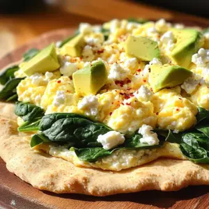 To make this tasty flatbread, you will need the following main ingredients: - 1 whole wheat flatbread - 2 large eggs, scrambled - 1/4 cup cottage cheese - 1/4 cup baby spinach, tightly packed - 2 tablespoons crumbled feta cheese - 1 tablespoon olive oil - Salt and freshly ground black pepper to taste - 1/2 ripe avocado, sliced These ingredients combine to create a balanced meal full of protein and fiber. Next, you will need some common pantry items: - Olive oil - Salt - Black pepper These staples help to bring out the flavors in your flatbread. You can also add some fun extras to suit your taste: - Red pepper flakes (for heat) - Additional veggies like bell peppers or tomatoes - A sprinkle of fresh herbs like basil or parsley These add-ons let you personalize your flatbread and make it your own! Start by cracking the eggs into a medium bowl. I like to whisk them with a pinch of salt and black pepper. This adds flavor to the eggs. Next, heat a non-stick skillet over medium heat. Add half of the olive oil to the skillet. Once it is hot, pour in the eggs. Stir gently with a spatula. Cook until the eggs are just set, which takes about 2-3 minutes. Remove them from heat right away. This helps prevent overcooking. Now, lay the whole wheat flatbread flat on a cutting board or plate. Use a spatula or the back of a spoon to spread the cottage cheese evenly over the flatbread. This creates a nice creamy base. Next, add the tightly packed baby spinach on top of the cottage cheese. Then, place the fluffy scrambled eggs over the spinach. Finally, sprinkle the crumbled feta cheese generously over the eggs. This brings a tangy flavor that really enhances the dish. To heat the assembled flatbread, return it to the skillet over low heat for 1-2 minutes. This makes sure it heats through and the edges get slightly crispy. Alternatively, you can use a broiler for about a minute. Just watch closely so it doesn’t burn. Once heated, remove the flatbread from the skillet or broiler. Slice it into wedges with a sharp knife or pizza cutter. Enjoy your tasty and nutritious breakfast protein flatbread right away! To make fluffy scrambled eggs, crack two large eggs into a bowl. Whisk them well with a pinch of salt and black pepper. Heat a non-stick skillet on medium heat and add half of the olive oil. Once it’s hot, pour in the eggs. Stir gently with a spatula. Cook until they just set, about 2-3 minutes. Remove them from heat right away. This step keeps the eggs soft and fluffy, and prevents them from getting dry. Start with the whole wheat flatbread as your base. Spread the cottage cheese evenly across the top. This creamy layer adds richness and helps hold everything together. Next, place tightly packed baby spinach on the cheese. Follow with the fluffy scrambled eggs. Finally, sprinkle crumbled feta over the eggs. Layering this way builds flavor and texture, making each bite more enjoyable. For extra flavor, don’t hold back on the salt and pepper. A good pinch of each enhances all the ingredients. If you like heat, sprinkle on some red pepper flakes. This small addition can elevate the dish and add a nice kick. Taste as you go, and adjust the seasonings to suit your taste. Finding the right balance makes your flatbread truly shine. {{image_4}} You can easily make this flatbread vegetarian. Replace the eggs with a mix of sautéed vegetables. Try bell peppers, mushrooms, or zucchini. They add great taste and color. Use plant-based cheese instead of feta for a full vegetarian dish. This way, everyone can enjoy it. To make this flatbread gluten-free, swap the whole wheat flatbread for a gluten-free option. Look for flatbreads made from rice or almond flour. These options keep the meal tasty while being kind to your tummy. Check labels to ensure they are truly gluten-free. Want to boost the protein? Use egg whites instead of whole eggs. You can also add extra cottage cheese on top. Another option is to sprinkle some hemp seeds over the flatbread. These small changes can add more protein without changing the flavor much. Enjoy your protein-packed breakfast! To keep your leftover flatbread fresh, wrap it tightly in plastic wrap. You can also use an airtight container. This way, it stays moist and tasty. Store it in the fridge for up to three days. If you want to enjoy it later, freezing is a great option. When you’re ready to eat your flatbread, reheating is easy. You can use a skillet over low heat. Just warm it for about 1-2 minutes. This keeps the edges crispy and the inside warm. If you prefer, you can use a microwave. Heat it for 30 seconds, but this may make it soft. To freeze your flatbread, let it cool first. Wrap it in plastic wrap, then place it in a freezer bag. This prevents freezer burn. It can stay in the freezer for up to one month. When you want to eat it, thaw it overnight in the fridge. Then, heat it up as mentioned above. Enjoy your quick and easy meal anytime! Yes, you can make this flatbread in advance. Cook the eggs and assemble the flatbread. Wrap it well in foil or plastic wrap. Store it in the fridge for up to two days. When ready to eat, heat it in a skillet or under the broiler. This saves you time on busy mornings. You can enjoy this flatbread with various side dishes. Here are a few ideas: - Fresh fruit salad adds sweetness. - Greek yogurt gives a creamy texture. - A simple green salad offers crunch. - Roasted potatoes can bring warmth and heartiness. These sides complement the flatbread well, adding more flavor and nutrients to your meal. To boost protein in your flatbread, try these options: - Add more eggs. Each egg has about six grams of protein. - Use higher-protein cheese, like ricotta or cottage cheese. - Include cooked chicken or turkey for extra protein. - Sprinkle hemp seeds or chia seeds on top. These ideas help you reach your protein goals while keeping your breakfast tasty and satisfying. This blog post covered how to make delicious, protein-rich flatbread. We explored main ingredients, pantry staples, and optional add-ons for customization. You learned step-by-step how to prepare eggs and assemble this tasty meal. We shared tips for fluffy eggs and flavorful seasonings. You also discovered variations, storage info, and answered frequently asked questions. These flatbreads are quick, healthy, and fun to make. Enjoy your cooking and make it your own!