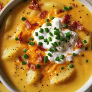 To make this cozy soup, gather the following items: - 6 medium-sized russet potatoes, peeled and diced - 1 medium onion, finely chopped - 3 cloves garlic, minced - 4 cups vegetable broth, low-sodium preferred - 1 cup heavy cream (or coconut milk for a dairy-free option) - 1 cup shredded cheddar cheese (plus extra for garnishing) - 1 cup cooked and crumbled turkey bacon (or plant-based bacon) - 1/2 cup sour cream (or Greek yogurt) - Salt and pepper, to taste - 1 tablespoon fresh chives, finely chopped (for garnish) You can swap some ingredients for a lighter or different flavor. Use these ideas: - Instead of heavy cream, try coconut milk for a dairy-free soup. - Replace sour cream with Greek yogurt for a tangy twist. - Use veggie bacon for a vegetarian or vegan option. - For more flavor, add herbs like thyme or rosemary. This soup serves 6-8 people. Each serving has: - Calories: About 400 - Protein: 10g - Carbohydrates: 45g - Fat: 20g - Fiber: 4g - Sodium: 800mg (may vary based on broth used) This comforting soup is rich in flavors and nutrition. It's perfect for chilly days. Enjoy every creamy spoonful! Start by peeling and dicing the russet potatoes into small cubes. This helps them cook evenly. Next, finely chop the onion and mince the garlic. Add all these ingredients to your slow cooker. Pour in the vegetable broth and stir gently. Season with salt and pepper to your taste. Cover the slow cooker with its lid. Set it to low for 7-8 hours or high for 4-5 hours. You want the potatoes to be tender. Check with a fork; it should go in easily. Once cooked, use a potato masher to mash some potatoes. This thickens your soup while leaving some chunks. Slowly stir in the heavy cream and shredded cheddar cheese. Let the soup heat for another 15-20 minutes until the cheese melts. Before serving, swirl in sour cream or Greek yogurt for extra flavor. Ladle the soup into bowls and top with crumbled bacon, extra cheese, and fresh chives. Enjoy your warm and creamy soup! To get a smooth and creamy soup, use a potato masher. After cooking, mash some potatoes in the slow cooker. This adds thickness while keeping some chunks. If you prefer a thinner soup, add more broth. For a thicker soup, mash more potatoes. Always taste and adjust until it feels just right. You can boost the flavor with spices. Try adding paprika or smoked paprika for warmth. Fresh herbs like thyme or rosemary also add depth. If you love garlic, add more minced garlic for a stronger taste. For a zesty kick, squeeze in some lemon juice just before serving. This will brighten the flavors. One common mistake is overcooking the potatoes. If they cook too long, they can turn mushy. Also, don’t forget to season! Always taste and adjust salt and pepper as you cook. Lastly, when adding cheese, do it slowly. This helps it melt evenly without clumping. Following these tips will lead to a perfect loaded potato soup. {{image_4}} You can easily make this soup vegetarian or vegan. Instead of turkey bacon, use plant-based bacon. For creaminess, swap heavy cream with coconut milk. This gives the soup a rich taste without dairy. Use vegetable broth to keep it meat-free. You still get a thick, hearty soup that everyone will enjoy. Cheese makes everything better, right? Add different types of cheese for fun flavors. Try Monterey Jack or Pepper Jack for a spicy kick. You can also add cream cheese for extra creaminess. Top each bowl with more cheese before serving. This will melt and create a gooey, delicious layer. Change up the ingredients based on what's fresh. In fall, add roasted butternut squash for sweetness. In spring, toss in fresh peas for a pop of color and taste. You can also mix in some diced carrots or celery for crunch. These swaps keep the soup exciting and help you enjoy seasonal produce. To store your loaded potato soup, let it cool first. Transfer the soup to an airtight container. You can keep it in the fridge for up to three days. Make sure to label it with the date. This helps you remember when you made it. When you're ready to enjoy your soup again, reheat it on the stove. Pour the soup into a pot and heat it over low to medium heat. Stir it often to prevent sticking. If the soup seems too thick, add a splash of vegetable broth or water. You can also use the microwave. Place the soup in a microwave-safe bowl and cover it with a lid. Heat in short intervals, stirring in between, until it's hot. If you want to save the soup for longer, freezing is a great option. Pour the cooled soup into freezer-safe containers. Leave some space at the top, as the soup will expand when frozen. You can freeze it for up to three months. To thaw, move it to the fridge overnight. Then, reheat as described above. Enjoy your comforting soup whenever you want! Yes, you can make this soup gluten-free. Use gluten-free vegetable broth instead of regular broth. Ensure that any toppings, like bacon and cheese, are also gluten-free. This way, you can enjoy the same creamy goodness without the gluten. You can keep this soup in the fridge for about 3 to 4 days. Store it in an airtight container to keep it fresh. This soup tastes even better after the flavors blend overnight! Absolutely! You can adjust the spice level to suit your taste. Add a pinch of red pepper flakes for heat. You can also use a spicy cheese or add jalapeños for a kick. Just remember to taste as you go! You now have all you need to make a great soup. We covered the main ingredients and some healthy swaps. I shared step-by-step cooking instructions and tips for the best texture and flavor. You learned about fun variations and how to store leftovers. With these insights, you can create a tasty soup that suits your needs. Remember to experiment with ingredients and find what you love. Enjoy your cooking journey!