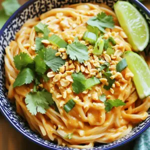 - 8 oz (225g) rice noodles - 1/2 cup creamy or chunky peanut butter - 1/4 cup sweet chili sauce - 2 tablespoons low sodium soy sauce - 1 tablespoon sesame oil - 2 teaspoons freshly squeezed lime juice - 1 tablespoon freshly grated ginger - 2 garlic cloves, finely minced - 1/4 cup scallions (green onions), chopped - 1/4 cup crushed peanuts (for garnish) - Fresh cilantro leaves (for garnish) If you want to mix things up, you can swap some ingredients. For noodles, use soba or zucchini noodles. Try almond butter if you want a nut-free option. If you don't have sweet chili sauce, mix sugar with hot sauce. For a gluten-free dish, use tamari instead of soy sauce. You can also use rice vinegar instead of lime juice for a different tang. These swaps keep the dish fresh and fun! This dish packs a punch with health benefits. Rice noodles are gluten-free and easy to digest. Peanut butter adds protein and healthy fats. Sweet chili sauce gives a touch of sweetness while keeping calories low. Ginger and garlic boost your immune system. Scallions add vitamins and are low in calories. Cilantro contains antioxidants, which help your body fight off illness. Together, these ingredients create a tasty meal that’s also good for you! To start, take 8 ounces of rice noodles. Boil water in a pot and add the noodles. Cook them for about 4 to 5 minutes, or until they are soft. Drain the noodles in a colander. Rinse them with cold water to stop the cooking. This also helps prevent sticking. Once rinsed, set the noodles aside for later use. Grab a medium mixing bowl. Add 1/2 cup of peanut butter, 1/4 cup of sweet chili sauce, and 2 tablespoons of low sodium soy sauce. Next, pour in 1 tablespoon of sesame oil and 2 teaspoons of freshly squeezed lime juice. Add 1 tablespoon of freshly grated ginger and 2 finely minced garlic cloves. Use a whisk to mix these ingredients. Blend them until smooth and creamy. In a large serving bowl, place the cooked rice noodles. Pour the peanut sauce over the noodles. Gently toss them together until every noodle is coated in sauce. Then, add half of the chopped scallions and mix well. Taste the noodles. If you want more flavor, add extra sweet chili sauce or lime juice. Serve in bowls or on a platter. Top with remaining scallions, crushed peanuts, and fresh cilantro leaves for a beautiful finish. To make the best noodles, focus on the cooking time. Rice noodles cook fast. Follow the package instructions closely. Once done, rinse them under cold water. This stops cooking and keeps them from clumping. Toss them lightly with a bit of sesame oil to add flavor and prevent sticking. Adjusting flavor is easy with this dish. If you like it sweeter, add more sweet chili sauce. For extra zing, squeeze in more lime juice. Taste the noodles after mixing in the sauce. This way, you can find the perfect balance for your taste buds. Adding more garlic or ginger will also enhance the flavor. Want to save time? Prepare the peanut sauce while the noodles cook. Chopping scallions and mincing garlic can be done in advance. Store them in the fridge until you're ready to cook. This meal is quick, taking only about 15 minutes. It's great for busy days when you crave something tasty fast! {{image_4}} You can make Minute Sweet Chili Peanut Noodles even better by adding protein. Chicken, tofu, or shrimp work great. For chicken, use cooked, shredded meat. Toss it in at the end to warm it up. If you choose tofu, pan-fry it until golden. This gives it a nice texture. Shrimp cooks fast. Just add it to the noodles when mixing in the sauce. Each option adds taste and makes the meal more filling. If you want a vegetarian or vegan dish, simply skip the meat. The recipe is already plant-based friendly with peanut butter, noodles, and veggies. Use firm tofu for protein. You can also add more vegetables like bell peppers, carrots, or broccoli. These not only boost nutrition but also add color and crunch. You can swap soy sauce with a gluten-free version if needed. This way, everyone can enjoy the dish. Do you like it spicy? You can easily change the heat level. Add crushed red pepper flakes or a dash of hot sauce to the peanut sauce. Start with a little, then taste. You can always add more. For a milder dish, cut back on the sweet chili sauce. Just keep in mind, the balance of flavors is key. Adjusting the spice level lets you control the heat and make it your own. To keep your leftover noodles fresh, place them in an airtight container. Make sure the noodles cool down first. Store them in the fridge for up to three days. If you want to keep them longer, consider freezing them. To freeze your noodles, place them in a freezer-safe bag. Remove as much air as you can. They will last up to two months in the freezer. When ready to eat, thaw them overnight in the fridge. You can reheat them on the stove or in the microwave. Add a little water or sauce to keep them moist. The shelf life of these noodles is about three days in the fridge. If you have mixed the sauce with the noodles, it’s best to eat them within two days for the best taste. Always check for any off smells or changes in texture before eating leftovers. It takes only 15 minutes to make these noodles. You spend 10 minutes prepping. The cooking and mixing take 5 minutes. This quick recipe fits into any busy schedule. Yes, you can use gluten-free rice noodles. They work great with this dish. Just follow the cooking instructions on the package. The taste and texture remain delicious. You can serve these noodles with grilled chicken or shrimp. A fresh salad also pairs well. Try adding some steamed veggies for extra crunch. Absolutely! These noodles store well in the fridge. Make a big batch and enjoy them later. Just keep the sauce separate until you serve them. To spice it up, add chili flakes or sriracha. You can also blend in more sweet chili sauce. Just taste as you go to reach your desired heat level. In this post, we explored the tasty world of Minute Sweet Chili Peanut Noodles. We examined key ingredients and their health benefits. You learned about cooking rice noodles and making the perfect peanut sauce. We also shared tips for adjusting flavors and saving time. These noodles are versatile, whether you choose chicken, tofu, or shrimp. You can tweak the spice level to fit your taste. With easy storage and reheating tips, this dish shines during meal prep. Enjoy crafting your noodles, experimenting along the way!