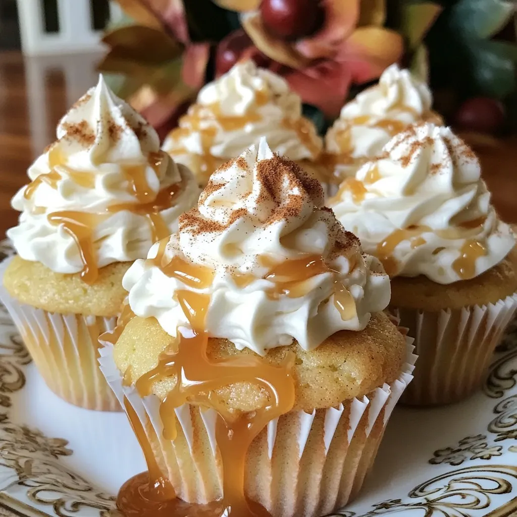 Let's dive into the essential ingredients for making spiced caramel latte cupcakes. Each of these items plays a key role in bringing flavor and texture to your dessert. - 1 ½ cups all-purpose flour: This gives the cupcakes their structure. - 1 tsp baking powder: This helps the cupcakes rise. - ½ tsp baking soda: It adds lightness to the texture. - ½ tsp salt: A pinch of salt enhances all the flavors. - 1 tsp ground cinnamon: This adds warm spice to the mix. - ½ tsp ground nutmeg: A hint of nutmeg gives depth to the flavor. - ½ cup unsalted butter: Softened butter keeps the cupcakes moist. - 1 cup granulated sugar: Sugar adds sweetness and helps with browning. - 2 large eggs: Eggs bind the ingredients together. - 1 tsp vanilla extract: It contributes a rich, sweet aroma. - ½ cup brewed coffee: Coffee infuses a nice depth of flavor. - ½ cup whole milk: Milk adds moisture and keeps cupcakes tender. - ½ cup caramel sauce: This sauce is for filling the cupcakes. - Extra caramel sauce: Use this for drizzling on top. - Whipped cream: This is the perfect topping for a delightful finish. These ingredients combine to create a cupcake that is both rich and comforting. 1. Preheat your oven to 350°F (175°C). Prepare a muffin tin with cupcake liners. 2. In a medium bowl, whisk together these dry ingredients: - 1 ½ cups all-purpose flour - 1 tsp baking powder - ½ tsp baking soda - ½ tsp salt - 1 tsp ground cinnamon - ½ tsp ground nutmeg 3. In a large bowl, cream together ½ cup softened unsalted butter and 1 cup granulated sugar. Mix until light and fluffy. 1. Add 2 large eggs, one at a time, to the butter-sugar mix. Blend well after each addition. Stir in 1 tsp vanilla extract. 2. Gradually add the flour mix to the wet ingredients. Alternate with ½ cup cooled brewed coffee and ½ cup whole milk. Start with flour, then coffee, and repeat. Mix until just combined. 3. Spoon the batter into the lined muffin tins. Fill each liner about two-thirds full. 4. Make a small well in the center of each cupcake. Add about 1 tsp of caramel sauce into each well. 5. Bake for 20-25 minutes. Check with a toothpick; it should come out clean. 6. Cool in the tin for 5 minutes. Then transfer cupcakes to a wire rack to cool completely. 1. Top each cupcake with whipped cream. Drizzle extra caramel sauce on top for a sweet finish. 2. For presentation, arrange cupcakes on a decorative platter. Lightly sprinkle cinnamon on each for a warm touch. To make great cupcakes, you must avoid overmixing. Overmixing can make your cupcakes tough and dry. Mix just until the ingredients are combined. This keeps the texture light and fluffy. Use a gentle hand when stirring in the flour mixture with the wet ingredients. Room temperature ingredients are key too. When butter, eggs, and milk are at room temp, they blend easily. This helps your batter mix better. It also creates a smoother cupcake. Take them out of the fridge ahead of time. Let them sit for about 30 minutes to reach room temperature. You can boost flavors by adding spices or extracts. Cinnamon and nutmeg already add warmth to your cupcakes. You could also try a dash of cloves or ginger for extra spice. A few drops of almond or coffee extract can also bring depth to your cupcakes. Adjusting sweetness with caramel sauce is another great trick. The sauce adds a rich flavor that pairs well with the spices. You can drizzle more caramel on top for a sweet finish. This makes each bite a treat. Don’t be shy to experiment with flavors; your taste buds will thank you! {{image_4}} You can change the flavors of your spiced caramel latte cupcakes. One fun option is chocolate. For chocolate spiced caramel latte cupcakes, swap out some of the flour for cocoa powder. Use about ½ cup cocoa powder in place of ½ cup of the flour. This gives a rich, chocolatey taste. The caramel adds a nice sweet touch. Another great choice is pumpkin. For a pumpkin spiced latte adaptation, add 1 cup of pumpkin puree to your batter. Also, add 1 extra teaspoon of cinnamon for that warm spice. This makes the cupcakes perfect for fall gatherings. You can enjoy these cupcakes even if you have dietary needs. For gluten-free options, use a gluten-free flour blend. Check that it works as a one-to-one substitute. This keeps the texture light and fluffy. If you need dairy-free substitutions, swap the whole milk for almond or oat milk. Use dairy-free butter for the frosting. This way, everyone can enjoy these tasty treats. To keep your spiced caramel latte cupcakes fresh, store them at room temperature for up to three days. Place them in an airtight container to protect them from air and moisture. If you live in a humid area, refrigeration helps. Just remember, chilling can make the cupcakes a bit dense. You can freeze both unbaked batter and baked cupcakes. For unbaked batter, scoop it into cupcake liners and freeze them in a muffin tin. Once frozen, transfer the liners to a freezer bag. For baked cupcakes, let them cool completely. Wrap each cupcake in plastic wrap and store them in a freezer-safe container. When you're ready to enjoy your cupcakes, thaw them in the fridge for a few hours. This keeps them moist. For best results, frost them after thawing. Enjoy your sweet treats anytime! What makes a cupcake fluffy? A fluffy cupcake comes from the right mixing method. Creaming butter and sugar adds air. Use room temperature ingredients for better mixing. Also, avoid overmixing the batter. Overmixing leads to dense cupcakes. Can I use instant coffee instead of brewed? Yes, you can use instant coffee. Just dissolve it in hot water. This gives you a strong coffee flavor. However, brewed coffee adds depth. Use what you have on hand. How do I know when my cupcakes are done? To check if your cupcakes are done, insert a toothpick in the center. If it comes out clean, they are ready. You can also gently press the top. If it springs back, it’s a sign they’re done. Best pairings with spiced caramel latte cupcakes These cupcakes pair well with coffee or tea. Serve them with a dollop of whipped cream. Add a sprinkle of cinnamon for extra flavor. A scoop of vanilla ice cream also works great. Ideal occasions or events for serving These cupcakes are perfect for fall gatherings. They fit well at coffee dates or brunches. Serve them at birthdays or holiday parties. Their rich flavor makes them a crowd-pleaser. Making spiced caramel latte cupcakes is fun and rewarding. In this post, we covered the key ingredients, including flour and caramel. I shared clear steps for mixing and baking. Plus, I offered tips to perfect your cupcakes. Remember to keep ingredients at room temperature and to avoid overmixing. These cupcakes can also be made gluten-free or dairy-free. Enjoy them fresh or freeze for later. You now have everything you need to impress your friends and family with these tasty treats!