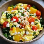 - 1 cup egg whites (about 8 large eggs) - 1/2 cup diced bell peppers (a mix of colors for vibrancy) - 1/4 cup finely chopped green onions - 1/4 cup cherry tomatoes, halved for sweetness - 1/4 cup fresh spinach, chopped for a nutritious boost - 2 tablespoons crumbled feta cheese for a tangy flavor - Salt and freshly ground black pepper, to taste - 1 tablespoon olive oil for sautéing The main ingredients for my Minute Egg White Scramble Bowl create a tasty dish. The egg whites offer a light base, while the colorful veggies add crunch and flavor. Bell peppers bring a sweet taste and look great. Green onions give a fresh bite, and tomatoes add a hint of sweetness. Spinach gives a healthy boost. Feta cheese brings a tangy kick that makes the dish shine. Don't forget the salt and pepper to enhance all the flavors! - Hot sauce for added spice - Additional toppings and garnishes If you like heat, hot sauce is perfect. A drizzle adds a spicy touch that wakes up the dish. You can also add toppings like more green onions or a wedge of lemon. These extras make your bowl even more special and fun! 1. Prepare the Ingredients: Start by washing your bell peppers. Dice them into small cubes. Slice the green onions finely. Halve the cherry tomatoes for sweetness. Roughly chop the spinach and set aside all these colorful veggies. Having everything ready makes cooking easier. 2. Heat the Pan: Grab a non-stick skillet. Place it over medium heat. Add one tablespoon of olive oil. Let it warm for about one minute. You want the oil to shimmer, signaling it's ready to cook. 1. Sauté the Vegetables: Once the oil is shimmering, add the diced bell peppers. Sauté them for about 2-3 minutes. Stir occasionally until they start to soften. Next, add the chopped spinach, green onions, and halved cherry tomatoes. Cook these veggies for another 2 minutes. Watch the spinach wilt and the tomatoes soften for great flavor. 2. Add the Egg Whites: Carefully pour one cup of egg whites over the sautéed vegetables. Use a spatula to gently stir everything together. Cook for 2-3 minutes until the egg whites are fluffy and fully cooked. 1. Season and Add Feta: Season your scramble with salt and freshly ground black pepper. Sprinkle two tablespoons of crumbled feta cheese over the top. Give it a moment to warm up and melt just slightly, adding a nice tangy flavor. 2. Serve: Remove the skillet from the heat. Transfer your colorful egg white scramble to a serving bowl. You can add optional hot sauce on top for a spicy kick, if you like. 3. Presentation Tips: Serve in individual bowls. Garnish with extra green onions and a wedge of lemon on the side for a fresh touch. Enjoy your meal! To create fluffy egg whites, start with fresh eggs. Room temperature egg whites whip better. Use a clean bowl and whisk. Avoid any yolk in the whites. This keeps the whites airy. When sautéing, use medium heat. Too high can burn your veggies. Add a splash of olive oil. Let it shimmer before adding your chopped bell peppers. Sauté for just a few minutes. Stir often to cook evenly. Add spinach and tomatoes next. These cook quickly, so watch them closely. For a complete meal, pair your scramble with whole grain toast. Fresh fruit makes a nice side, too. A glass of orange juice adds brightness. For presentation, serve in deep bowls. Garnish with extra green onions. A lemon wedge on the side adds color. This makes your dish pop on the table. Adding hot sauce can give it a spicy kick. Enjoy your vibrant, tasty Minute Egg White Scramble Bowl! {{image_4}} You can easily change up the veggies in your Minute Egg White Scramble Bowl. Try mushrooms or zucchini for a fun twist. Both add great taste and texture. If you want a different cheese, consider goat cheese or cheddar. Each cheese gives a new flavor to your dish. You can also mix in herbs like basil or cilantro for extra freshness. Want a faster way to make this dish? You can use the microwave! Just mix your veggies and egg whites in a bowl. Microwave on high for about 3-4 minutes. Stir halfway for even cooking. If you prefer a different texture, try baking it. Pour your mix into a greased oven-safe dish. Bake at 350°F (175°C) for about 15-20 minutes. This way, you'll get a fluffier egg white scramble that feels more like a frittata. To keep your Minute Egg White Scramble Bowl fresh, follow these steps: - Allow the dish to cool down to room temperature. - Transfer leftovers to an airtight container. - Store in the fridge for up to three days. I recommend glass or BPA-free plastic containers. These containers keep food fresh and are easy to clean. When reheating, you want to keep the texture nice. Here’s how to do it: - Use a microwave-safe dish if using a microwave. - Heat in 30-second intervals, stirring in between. - If you prefer, reheat in a non-stick skillet over low heat. Always check that the egg scramble is heated to 165°F for safety. This way, you enjoy a safe and tasty meal every time! Can I use whole eggs instead of egg whites? Yes, you can use whole eggs. Whole eggs will add richness. The dish will also have a creamier texture. Just remember to adjust the amount if you want fewer calories. How long does it take to make a Minute Egg White Scramble Bowl? This dish takes about 15 minutes to make. You can prep ingredients in 5 minutes and cook them in 10 minutes. It's fast and perfect for busy mornings. Is this recipe suitable for meal prep? Yes, this recipe is great for meal prep. You can make it ahead of time and store it in the fridge. Just reheat it in the microwave or on the stove when you are ready to eat. Health benefits of egg whites vs. whole eggs Egg whites are low in calories and high in protein. They have no fat or cholesterol, making them a healthy choice. Whole eggs have more nutrients, but they also contain fat and cholesterol. Egg whites are a great option if you want to cut calories. Caloric information and portion sizes One cup of egg whites has about 126 calories. The whole recipe serves 2, so each portion has about 63 calories. Add your vegetables and feta, and the total goes up slightly, but it stays healthy. This dish is filling and nutritious without too many calories. This blog post explored making a delicious Minute Egg White Scramble Bowl. We covered ingredients like egg whites, vegetables, and feta cheese. I explained step-by-step preparation and cooking, with tips for fluffy results. We also discussed variations and storage tips to keep your meal fresh. In closing, you now have everything you need to enjoy this healthy dish. Get creative and make it your own! Enjoy a tasty meal that fits perfectly into your life.