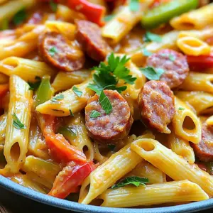 - 8 oz penne pasta - 2 tablespoons olive oil - 1 lb smoked sausage, sliced into rounds - 1 medium onion, diced - 3 cloves garlic, minced - 1 red bell pepper, diced - 1 green bell pepper, diced - 1 can (14.5 oz) diced tomatoes, undrained - 4 cups chicken broth - 2 teaspoons Cajun seasoning - 1 teaspoon dried oregano - Salt and black pepper, to taste - 1/2 cup heavy cream - 1 cup shredded cheddar cheese - Fresh parsley, chopped (for garnish) Gather these ingredients first. Each one plays a key role in making this dish sing with flavor. The smoked sausage adds depth, while the bell peppers give it a fresh crunch. The Cajun seasoning brings the heat, and the cream and cheese make everything creamy and rich. To get the best flavor, start by sautéing the sausage. Use medium heat and let it brown well. Cook it for about 5-7 minutes. This step adds richness to your dish. After that, remove the sausage and sauté the onion and garlic in the same pot. This lets the flavors mix. Cook them until the onion is soft, about 3 minutes. Then, add the bell peppers. Keep stirring for another 5 minutes. This softens them and brings out their sweetness. Simmering is key for great taste. After adding the tomatoes and broth, let everything simmer gently. This helps all the flavors blend together. The longer you simmer, the better the taste. You want the mixture to be hot but not boiling. If you want a different flavor, change the sausage. Chicken or turkey sausage works well. They are leaner but still tasty. For a vegetarian dish, swap in plant-based sausage or skip the meat entirely. You can add more veggies like mushrooms or zucchini instead. If you need alternatives, consider using different broth. Vegetable broth can replace chicken broth. This keeps the dish light yet flavorful. Want it spicier? Adjust the Cajun seasoning to your liking. You can add more if you love heat. Hot sauce or red pepper flakes are great too. Start with a little and taste as you go. This way, you can find the perfect heat level for you. Don’t have penne? Use any pasta shape you like. Fusilli or rotini can work just as well. They hold sauce nicely too. You can also add seasonal vegetables. Fresh spinach or asparagus can add color and nutrition. Just toss them in with the other veggies for a new twist. To keep your One-Pot Cajun Sausage Pasta fresh, store leftovers in an airtight container. This helps to lock in flavor and moisture. You can safely enjoy your pasta for up to 3 days in the refrigerator. Just make sure to let it cool to room temperature before sealing it up. If you want to reheat, add a splash of chicken broth to keep it creamy. For longer storage, you can freeze your One-Pot Cajun Sausage Pasta. First, let it cool completely, then portion it into freezer-safe containers. This way, you can thaw only what you need later. It’s best to consume frozen pasta within 2-3 months for the best taste. When you’re ready to enjoy, simply thaw it in the fridge overnight. Reheat on the stove over low heat, adding a bit of chicken broth or cream to restore its creamy texture. {{image_4}} This recipe makes 4 to 6 servings. Each serving has about 450 calories. The breakdown is as follows: - Protein: 20 grams - Carbohydrates: 40 grams - Fats: 25 grams This dish packs a good amount of protein from the sausage and cheese. The penne pasta provides hearty carbs to keep you full. If you need gluten-free options, you can use gluten-free penne pasta. This swap keeps the dish tasty and safe for those with gluten issues. For lower fat or dairy-free choices, try using coconut milk instead of heavy cream. You can also use dairy-free cheese. These options let you enjoy the dish without compromising your diet. Yes, you can! While I love penne for this dish, any pasta works. You could use rotini, fusilli, or even spaghetti. Just keep in mind that cooking times may change. Check the package instructions to make sure your pasta cooks perfectly. To add heat, try these tips: - Use spicy smoked sausage instead of mild. - Add red pepper flakes while cooking. - Mix in hot sauce before serving. These steps will give your dish a nice kick! Absolutely! You can prepare this dish in advance. Just cook it, let it cool, and store it in the fridge. When you're ready to eat, simply reheat it on the stove. Add a splash of chicken broth to bring back the creaminess. Enjoy your easy meal! This blog post took you through the key ingredients, steps, and tips for making One-Pot Cajun Sausage Pasta. You learned about key items like penne pasta, smoked sausage, and aromatic vegetables. I shared simple steps for combining flavors and provided tips for ingredient swaps. Experiment with spice levels and ingredients to match your taste. Enjoy your cooking journey! Your next delicious meal is just a pot away.