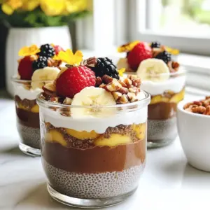 To make a tasty high-protein chocolate chia pudding, gather these items: - 1/2 cup chia seeds - 2 cups almond milk (or your favorite plant-based milk) - 1/3 cup unsweetened cocoa powder - 1/4 cup maple syrup (or honey for a non-vegan option) - 1 tablespoon pure vanilla extract - 1/4 teaspoon sea salt - 1/2 cup Greek yogurt (or dairy-free yogurt for a vegan adaptation) - Optional toppings: fresh berries, sliced bananas, a mix of nuts, or seeds These ingredients come together to create a rich, creamy, and protein-packed dessert. Chia seeds are great for fiber and protein. Almond milk keeps it light and adds flavor. Unsweetened cocoa powder gives that chocolatey taste without extra sugar. Maple syrup or honey adds a hint of sweetness. Vanilla extract and sea salt enhance all these flavors. Finally, Greek yogurt makes the pudding creamy and adds more protein. Feel free to customize with your favorite toppings. I love adding fresh berries or nuts for extra crunch. This pudding is not just a treat; it’s a fun and healthy way to enjoy chocolate! {{ingredient_image_2}} Start by adding the chia seeds, almond milk, and cocoa powder to a large bowl. Next, pour in the maple syrup, vanilla extract, and sea salt. Use a whisk to mix everything together. Make sure there are no clumps of cocoa powder. This step is vital for a smooth texture. Take your time and mix well. After mixing, let the mixture sit for about 5 minutes. This resting period is essential for the chia seeds to absorb the liquid. It also helps improve the pudding's texture. After 5 minutes, whisk it again to break up any clumps of chia seeds that may have formed. This ensures a nice, even consistency. Now, cover the bowl with plastic wrap or divide the mixture into jars with lids. Refrigerate for at least 4 hours, but overnight is best. This chilling time allows the chia seeds to expand and create that pudding-like texture we all love. Once your pudding has set, take it out of the fridge. Stir it well to make it smooth. Now, gently fold in the Greek yogurt. This step adds a rich creaminess and boosts the protein content. Mix until fully combined for the best flavor and texture. It's time to serve! Portion the pudding into bowls or jars. For a fun twist, add fresh berries, sliced bananas, or a mix of nuts on top. These toppings not only taste great but also add color and crunch. You can even layer the pudding and toppings in clear jars for a beautiful presentation. To get the best texture, soak the chia seeds well. The soaking time is key. I suggest letting the mixture sit for at least four hours or overnight. This allows the chia seeds to absorb the liquid fully. If you want a thicker pudding, add a little more chia seeds. If you prefer it thinner, reduce the seeds. Whisking is very important during mixing. It helps break up clumps and evenly distribute the cocoa powder. A good whisking ensures a smooth finish. When serving, layer the pudding in clear jars. This adds a nice touch to your dessert. It shows off the rich, dark chocolate color. You can also add fresh fruits or nuts in layers. This creates a beautiful contrast. Try to use bright berries or sliced bananas. The colors will pop and draw attention. You can also sprinkle some nuts or seeds on top for added crunch. A well-presented dish tastes even better! You can easily swap sweeteners in this recipe. If you want a lower-calorie option, use stevia or agave syrup. For a richer flavor, consider maple syrup or honey. You can also switch the yogurt. For a dairy-free version, use coconut yogurt or almond yogurt. These options still provide protein without dairy. Making these small changes keeps the recipe healthy and tasty. Pro Tips Soak Chia Seeds: For an extra creamy texture, soak the chia seeds in the almond milk for at least 30 minutes before adding the other ingredients. This helps them expand and absorb more liquid. Sweetness Adjustment: Taste the pudding before adding all the maple syrup. Depending on your preference and the toppings you choose, you may want to adjust the sweetness level. Flavor Variations: Experiment with different flavor extracts, such as almond or peppermint, to give your chocolate chia pudding a unique twist! Make Ahead: This pudding keeps well in the fridge for up to 5 days, making it a great option for meal prep. Just add toppings right before serving to keep them fresh. {{image_4}} Chia seeds are a great source of protein. Just two tablespoons of chia seeds pack about 4 grams of protein. They also have fiber and omega-3 fatty acids. These nutrients help keep you full and support heart health. Adding Greek yogurt increases the protein content even more. A half-cup of Greek yogurt provides around 10 grams of protein. This boost makes the pudding a filling snack or breakfast choice. Chia seeds are small but mighty. They are rich in antioxidants, which help fight free radicals in your body. They also provide calcium, magnesium, and iron, which are vital for strong bones and healthy blood. Using almond milk instead of regular milk has its perks too. Almond milk is lower in calories and often fortified with vitamins like E and D. It is a good option for those who are lactose intolerant or prefer plant-based diets. Plus, it has a light, nutty flavor that pairs well with chocolate. You can easily change the flavor of your chocolate chia pudding. Start by adding extracts like mint or orange. Just a few drops can make a big difference. You can also mix in spices like cinnamon or nutmeg. These add warmth and richness. If you want a vegan option, use dairy-free yogurt. Almond yogurt works great. It keeps the pudding creamy. You can also swap out maple syrup for other sweeteners, like agave or stevia. This keeps it sweet while fitting your diet. There are fun ways to serve your pudding! You can layer it in a parfait glass with fruits and nuts. This looks great and tastes amazing. Another idea is to blend it up for a chocolate chia smoothie. Just add ice and your favorite milk for a quick, tasty drink. To store leftover chia pudding, place it in an airtight container. This keeps it fresh and prevents odors from other foods in the fridge. You can also divide it into jars for easy grab-and-go snacks. Yes, you can make this pudding ahead of time! Prepare it the night before and let it chill. This way, the chia seeds can soak, and you will have a tasty treat ready for breakfast or dessert. Absolutely! This pudding is packed with nutrition. Chia seeds provide fiber and protein, while Greek yogurt adds calcium. Kids will love the rich chocolate taste, making it a fun way to get healthy nutrients. The pudding will last up to five days in the fridge. Just make sure it stays sealed in an airtight container. If you notice any changes in smell or texture, it’s best to toss it out. This blog post covered everything you need to make a delicious chocolate chia pudding. We reviewed the ingredients, mixing techniques, and chilling methods. I shared tips for perfecting texture and presentation, plus variations for flavor and dietary needs. In conclusion, this recipe is fun and easy to make. You can serve it in many ways. Enjoy creating your pudding and feel good knowing it’s healthy, too.