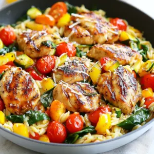 - 2 boneless, skinless chicken breasts, diced into bite-sized pieces - 1 cup orzo pasta - 2 tablespoons balsamic vinegar - 1 cup cherry tomatoes, halved - 1 bell pepper (choose red or yellow), diced - 1 medium zucchini, diced - 2 cups fresh spinach, roughly chopped For this dish, the chicken is the star. It cooks fast and stays juicy. Orzo pasta adds a nice, chewy texture. The balsamic vinegar gives a sweet and tangy kick that brightens the meal. Fresh vegetables like cherry tomatoes, bell peppers, and zucchini add color and crunch. Spinach adds a healthy touch and looks great on the plate. - 1 tablespoon extra virgin olive oil - 1 teaspoon garlic powder - 1 teaspoon dried Italian herbs (like basil and oregano) - Salt and freshly ground black pepper to taste - Grated Parmesan cheese for serving (optional) Olive oil is key for sautéing the chicken. Garlic powder brings a warm flavor that everyone loves. Dried Italian herbs add depth, making each bite flavorful. Don’t forget to season with salt and pepper to enhance all the tastes. If you want to elevate this dish, sprinkle some grated Parmesan cheese on top before serving. It adds creaminess and a savory touch that makes it extra special. {{ingredient_image_2}} First, I heat 1 tablespoon of extra virgin olive oil in a large skillet over medium heat. Once the oil is hot, I add 2 diced boneless, skinless chicken breasts. I season the chicken with a teaspoon of garlic powder, salt, freshly ground black pepper, and dried Italian herbs. I cook the chicken for about 6 to 8 minutes, stirring occasionally. The chicken should become golden brown and fully cooked. After cooking the chicken, I add 1 cup of halved cherry tomatoes, 1 diced bell pepper, and 1 diced medium zucchini to the skillet. I let these cook for about 4 to 5 minutes. This time allows the vegetables to soften and release their tasty juices. Next, I stir in 1 cup of orzo pasta and 2 tablespoons of balsamic vinegar. I make sure to mix everything well to combine the flavors. Then, I carefully pour in 4 cups of water. I increase the heat to bring it to a gentle boil. Once it boils, I reduce the heat to low and cover the skillet. I let it simmer for about 10 to 12 minutes, stirring occasionally, until the orzo is cooked al dente and mostly absorbs the liquid. Once the orzo is cooked, I toss in 2 cups of roughly chopped spinach. I stir until the spinach wilts down. I taste the dish and adjust the seasoning with more salt and black pepper if needed. To serve, I recommend topping it with freshly grated Parmesan cheese for extra flavor. To ensure your chicken cooks evenly, cut it into small, bite-sized pieces. This helps the chicken cook through without drying out. When you sauté it, make sure to move the pieces around in the pan. This keeps them from sticking and helps them brown nicely. For perfect orzo texture, keep an eye on the cooking time. Orzo cooks fast, so check it often. You want it to be tender but still firm to the bite, known as al dente. When you add the orzo to the skillet, stir it well with the other ingredients. This helps it absorb the flavors. You can change up the flavor by trying different seasonings. Instead of garlic powder, try fresh garlic or shallots for a more robust taste. You can also swap dried Italian herbs for fresh herbs like basil or parsley. Both options add a burst of flavor. For extra toppings, consider adding a sprinkle of red pepper flakes for heat. You can also top the dish with freshly chopped herbs, like basil or parsley, for a fresh finish. If you want more texture, add toasted pine nuts or sliced almonds before serving. Pro Tips Marinating Chicken: For enhanced flavor, marinate the diced chicken in balsamic vinegar and herbs for at least 30 minutes before cooking. Vegetable Variations: Feel free to add or substitute vegetables based on seasonality or preference, such as mushrooms or asparagus. Cooking Orzo: Monitor the orzo closely while it cooks; if it absorbs too much liquid, add a splash of water to keep it creamy. Serving Suggestions: Pair this dish with a light salad or crusty bread for a complete meal experience. {{image_4}} You can easily swap the chicken for different proteins. Chicken thighs add more flavor and stay juicy. Rotisserie chicken is an easy choice for a quick meal. If you want a vegetarian option, try using tofu. Cubed tofu soaks up flavors well. Chickpeas are another great choice. They add protein and a nice texture to the dish. Feel free to change up the veggies based on the season. In the summer, use fresh zucchini and bell peppers. In the fall, add butternut squash or Brussels sprouts for a heartier dish. Mixing and matching colors makes your meal pop. Bright vegetables like red, orange, and green look great together. Aim for a rainbow on your plate for both taste and nutrition. If you need gluten-free options, replace the orzo with gluten-free pasta. Look for orzo made from rice or corn. You can also make a low-carb version by using cauliflower rice. This change keeps the dish light but still satisfying. Enjoy the same flavors while staying true to your diet choice. To store leftovers, let the dish cool down first. Place it in an airtight container. This step helps keep out air and moisture, maintaining quality. You can store the Balsamic Chicken Orzo Skillet in the fridge for up to three days. When you're ready to enjoy it again, just reheat it on the stove or in the microwave until hot. If you want to freeze this dish, allow it to cool completely. Then, portion it into freezer-safe bags or containers. Remove as much air as possible before sealing. You can freeze it for up to three months. When you're ready to eat it, take it out of the freezer. Thaw it in the fridge overnight for even heating. To reheat, warm it on the stove or microwave. Add a splash of water if it seems dry during reheating. This helps bring back the creamy texture of the orzo. Can I make this recipe ahead of time? Yes, you can prepare this dish ahead of time. Cook the chicken and veggies, then cool them down. Store in the fridge for up to three days. When ready to eat, reheat it on the stove, adding a splash of water. What can I substitute for orzo pasta? You can use other small pasta types like couscous or ditalini. Quinoa is also a great gluten-free choice. Just adjust the cooking time based on the pasta you choose. How do I know when the chicken is fully cooked? Check the chicken for a golden brown color and no pink inside. The internal temperature should reach 165°F. Use a meat thermometer for best results. Can I use dried herbs instead of fresh? Yes, dried herbs work well. They have a stronger flavor, so use about one-third of the amount of fresh herbs. This keeps the taste bright and balanced. What sides pair well with Balsamic Chicken Orzo Skillet? A fresh garden salad or steamed green beans go great with this dish. You can also serve crusty bread to soak up the sauce. Can I serve this dish cold? Yes, you can serve it cold as a pasta salad. Just chill it in the fridge for a few hours, and enjoy! This blog post covered the essentials of making a flavorful Balsamic Chicken Orzo Skillet. We explored main ingredients, including chicken and fresh veggies. I shared step-by-step instructions, cooking tips, and variations to suit different diets. This dish is versatile and easy to store. In conclusion, experimenting with flavors and ingredients will keep this recipe exciting. Enjoy creating a meal that your family loves!