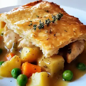 - 1.5 lbs boneless, skinless chicken thighs, cut into bite-sized pieces - 3 medium carrots, peeled and diced - 2 medium potatoes, peeled and diced - 1 cup frozen peas - 1 medium onion, finely diced - 3 cloves garlic, minced - 4 cups low-sodium chicken broth - 1 cup heavy cream - 1 teaspoon dried thyme - 1 teaspoon dried rosemary - Salt and pepper, to taste - 1 tablespoon olive oil - 2 tablespoons cornstarch mixed with 2 tablespoons water (for thickening) - 1 package refrigerated pie crusts (includes 2 crusts) When I make Slow Cooker Chicken Pot Pie, I love using boneless, skinless chicken thighs. They stay moist and tender. Fresh veggies add flavor and nutrition. Carrots and potatoes bring a nice bite to the dish. I also use onion and garlic to build a strong base taste. Chicken broth and heavy cream make a rich sauce. The thyme and rosemary add depth to the flavor. Salt and pepper enhance everything. Finally, I thicken the sauce with cornstarch mixed with water. This gives the pie a nice, creamy texture. - Slow cooker - Skillet - Measuring cups and spoons - Pie dish or baking pan To cook this meal, you need a few tools. A slow cooker is a must. It does all the cooking for you. A skillet helps saut&eacute; the onion and garlic. Measuring cups and spoons ensure you use the right amounts. A pie dish or baking pan is needed for the final bake. Having the right tools makes cooking easier. It keeps everything organized. Plus, you can focus on making a tasty meal. {{ingredient_image_2}} 1. Saut&eacute;ing the onions and garlic In a skillet, heat 1 tablespoon of olive oil over medium heat. Add 1 medium onion, finely diced, and 3 cloves of minced garlic. Saut&eacute; them for 3-4 minutes. You want the onions to turn soft and fragrant. 2. Adding ingredients to the slow cooker Once the onions and garlic are ready, transfer them to the slow cooker. Add these ingredients: - 1.5 lbs boneless, skinless chicken thighs, cut into bite-sized pieces - 3 medium carrots, peeled and diced - 2 medium potatoes, peeled and diced - 1 cup frozen peas - 4 cups low-sodium chicken broth - 1 cup heavy cream - 1 teaspoon dried thyme - 1 teaspoon dried rosemary - Salt and pepper, to taste Stir all the ingredients well to combine them nicely. 1. Cooking times for low and high settings Cover the slow cooker. Cook on low for 6-7 hours or high for 3-4 hours. The chicken should be tender, and the veggies should be cooked through. 2. Importance of stirring the mixture About 30 minutes before serving, add 2 tablespoons cornstarch mixed with 2 tablespoons water. This thickens the sauce. Stir the mixture well to ensure even thickness. 1. Prepping the pie crusts Preheat your oven to 425&deg;F (220&deg;C). Take out 1 package of refrigerated pie crusts, which has 2 crusts. Line a 9-inch pie dish with the first crust. Press it down gently to fit. 2. How to create a golden-brown crust Pour the thickened chicken filling into the crust. Spread it out evenly. Cover it with the second crust. Crimp the edges together tightly. Cut several small slits in the top crust. This helps steam escape while baking. Bake your pot pie for 25-30 minutes. Look for a golden-brown, flaky crust. Let it cool for a few minutes before slicing. Enjoy your warm, savory meal! Choosing the right chicken makes a big difference. I love using boneless, skinless chicken thighs. They stay tender and juicy. For vegetables, pick fresh carrots, potatoes, and onions. These add great flavor and texture. You can also toss in frozen peas for an easy boost. Spices shape the dish's taste. I suggest using thyme and rosemary. They bring warmth and depth. Feel free to adjust the salt and pepper to your liking. A pinch more can brighten the flavors. To thicken the sauce, cornstarch works well. Mix two tablespoons of cornstarch with two tablespoons of water. Stir this into the slow cooker about thirty minutes before serving. This step is key to a rich filling. If you prefer, use other thickening methods. You can mash some of the potatoes after cooking. This adds texture and a creamy feel without extra ingredients. Presentation elevates your chicken pot pie. After baking, sprinkle fresh thyme or chopped parsley on top. This adds color and a fresh taste. For a complete meal, serve with a light green salad. A simple vinaigrette will balance the flavors. Enjoy your delicious creation with friends and family! Pro Tips Use Thighs for Flavor: Chicken thighs are more flavorful and tender than breasts, making them ideal for a pot pie. Prep Ahead: You can prepare the filling a day in advance and refrigerate it. Just add the pie crust and bake when ready to serve. Customize Your Veggies: Feel free to add or substitute other vegetables like green beans or corn based on your preference. Check for Doneness: Ensure the pie crust is golden brown and the filling is bubbling before removing from the oven for the best texture. {{image_4}} You can easily change the chicken to turkey. This is great for leftovers. If you want a vegetarian dish, swap the chicken for more veggies. You can use mushrooms, zucchini, or bell peppers. For the crust, try using gluten-free options. Many stores sell gluten-free pie crusts. You can also make a crust from mashed potatoes or biscuits. This makes the dish unique. To change the taste, add different herbs or spices. Try dill, sage, or even paprika. Each herb brings its own flavor twist. You can also mix in some cheese, like cheddar or parmesan. Creamy cheese makes the filling richer and tastier. Adding a splash of lemon juice can brighten the dish. It adds freshness that balances the creaminess. You can pair this pot pie with a light salad. A simple green salad works well. You might also serve it with warm bread. Fresh rolls or crusty bread are perfect for dipping. If you have leftovers, get creative! You can make pot pie sandwiches. Just use the filling between two slices of bread. You can even turn it into a casserole. Just layer the filling with mashed potatoes and bake until warm. To store leftovers safely, let the chicken pot pie cool first. Then, cover it well with plastic wrap or transfer it to an airtight container. It stays fresh in the fridge for up to three days. When reheating, I suggest using an oven for the best results. Preheat the oven to 350&deg;F (175&deg;C). Place the pie in a baking dish and cover it with foil. Heat for about 20-25 minutes until warm. This keeps the crust nice and crisp. To freeze chicken pot pie, let it cool completely. Wrap it tightly in plastic wrap, then place it in a freezer bag. This way, you avoid freezer burn. You can freeze it for up to three months. When ready to eat, take it out and thaw it overnight in the fridge. For reheating, preheat your oven to 375&deg;F (190&deg;C). Bake the pie for 45-60 minutes or until it&rsquo;s heated through. Enjoy that warm, comforting taste! You can cook the pot pie on low for 6 to 7 hours. If you choose high, set your slow cooker for 3 to 4 hours. This helps the chicken get tender and the veggies soft. The longer cooking time on low lets the flavors blend well. Yes, you can prepare this dish in advance! Cook the filling the day before and store it in the fridge. Just remember to let it cool first. When you are ready to eat, layer it in the pie crust and bake as directed. This saves time on busy nights. If you want a lighter version, you can use whole milk or half-and-half. For a dairy-free option, try coconut milk or almond milk. These alternatives will change the flavor a bit, but they still taste great. Just keep in mind, the sauce may be less thick. In this blog post, we explored the fun of making slow cooker chicken pot pie. We covered key ingredients, tools, and step-by-step instructions. I shared tips for perfecting your pie, adding flavor, and presenting it beautifully. You can even customize it with ingredient swaps for creativity! Finally, we talked about storing and reheating your delicious leftovers. Now you can enjoy this comforting dish anytime. Happy cooking, and may your chicken pot pie turn out great every time!