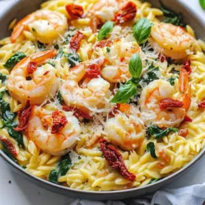 - 1 lb large shrimp, peeled and deveined - 1 cup orzo pasta - 1 cup heavy cream - 2 cups vegetable or chicken broth - 1 cup sun-dried tomatoes, chopped - 2 cups fresh spinach - 3 cloves garlic, minced - 1 teaspoon Italian seasoning - Grated Parmesan cheese, for topping - Fresh basil leaves, for garnish In this Creamy Tuscan Shrimp Orzo Skillet, the main ingredients shine. First, the shrimp brings a sweet and savory flavor. Choosing large shrimp makes each bite juicy and satisfying. The orzo pasta adds a comforting texture that soaks up the sauce well. Heavy cream makes everything rich and smooth, perfect for a cozy meal. Next, we have the additional ingredients. Vegetable or chicken broth adds depth to the dish. The sun-dried tomatoes give a sweet and tangy kick, while fresh spinach adds color and nutrients. This blend of flavors creates a tasty experience. Seasonings and garnishes bring it all together. Minced garlic enhances the dish's aroma. Italian seasoning offers a hint of herbs that transport you to Italy. Topping with grated Parmesan cheese adds a nice salty bite. Finally, fresh basil leaves make the dish look beautiful and fresh. Overall, the ingredients in this recipe create a delightful harmony, making each bite memorable. {{ingredient_image_2}} To start, heat 1 tablespoon of olive oil in a large skillet over medium heat. Next, add 1 cup of orzo pasta. Toast the orzo for about 2-3 minutes. Stir it often until it turns light golden. This step gives the orzo a nice nutty flavor. Now, carefully pour in 2 cups of vegetable or chicken broth. Increase the heat slightly to bring it to a gentle simmer. Cook the orzo according to the package instructions. This usually takes about 8-10 minutes. Stir occasionally to prevent it from sticking to the skillet. While the orzo cooks, take a separate pan. Heat a little olive oil over medium heat. Add 1 pound of peeled and deveined shrimp. Season them with salt, pepper, and 1 teaspoon of Italian seasoning. Cook for about 2-3 minutes on each side. The shrimp will turn pink and opaque when they are done. Once cooked, remove the shrimp from the pan and set them aside. In the same skillet with the cooked orzo, lower the heat to medium-low. Add 3 cloves of minced garlic and saut&eacute; for about 1 minute. You want the garlic to become fragrant but not burn. Pour in 1 cup of heavy cream. Let it come to a gentle simmer. This allows all the flavors to mix. Next, stir in 1 cup of chopped sun-dried tomatoes and 2 cups of fresh spinach. Keep stirring until the spinach wilts down. Finally, gently fold in the saut&eacute;ed shrimp. Make sure everything is well combined for a rich, creamy dish. To cook orzo just right, follow these steps. First, toast the orzo in olive oil. This brings out a nutty flavor. Keep stirring for about 2-3 minutes until it turns light golden. Next, add broth slowly. Stir often to prevent the orzo from sticking together. Cooking time is key. Follow the package instructions and check for al dente. This helps keep your orzo firm and tasty. Adjusting flavors can enhance your dish. Start with the basic salt and pepper. Taste as you go. If you want more flavor, add more Italian seasoning. Want a little heat? A pinch of red pepper flakes works great. For a fresh touch, squeeze some lemon juice before serving. This adds brightness to the creamy sauce. Presentation makes your dish shine. Use shallow white bowls to show off the colors. Top each serving with freshly grated Parmesan cheese. Add a basil leaf for a pop of green. You can also drizzle a bit of olive oil on top for shine. These small touches make your Creamy Tuscan Shrimp Orzo Skillet look fancy and inviting! Pro Tips Perfectly Cooked Shrimp: Avoid overcooking shrimp by removing them from the heat as soon as they turn pink and opaque; they will continue to cook slightly from residual heat. Flavor Boost: Enhance the cream sauce by adding a splash of white wine or a squeeze of lemon juice for brightness and depth of flavor. Orzo Cooking Tip: Stir the orzo frequently while it cooks in the broth to prevent it from sticking together and ensure even cooking. Garnish Smart: For a fresh finish, add extra basil and a drizzle of high-quality olive oil just before serving to elevate the dish's presentation and flavor. {{image_4}} You can switch shrimp for chicken or tofu. If you choose chicken, use bite-sized pieces. Cook them until golden brown for about 4-5 minutes. For tofu, use firm or extra-firm. Cube it and saut&eacute; until crisp. Both options give you a tasty dish. To make this dish lighter, try whole wheat orzo. It adds fiber and nutrients. You can also swap heavy cream for low-fat cream. This change keeps the creaminess while cutting fat. Your meal stays rich without the extra calories. Add lemon zest for a fresh twist. It brightens the dish and adds zing. Red pepper flakes bring heat and depth. You can start with a pinch and adjust to your taste. Both options make the dish more exciting and flavorful. Store the creamy Tuscan shrimp orzo in an airtight container. Let it cool down first. Place it in the fridge within two hours of cooking. This will keep the dish fresh. It can last for up to three days in the fridge. When you are ready to eat, just reheat it on the stove or in the microwave. To freeze this dish, first let it cool completely. Then, transfer it to freezer-safe bags or containers. Squeeze out as much air as possible. Label with the date and freeze. For best taste, use it within three months. To reheat, thaw in the fridge overnight. Then, warm it on low heat, stirring often. Add a splash of broth or cream to help it come back to life. The creamy Tuscan shrimp orzo is best when fresh. However, you can store leftovers for up to three days in the fridge. If frozen, use it within three months. After that, the quality may decline. Always check for off smells or changes in texture before eating. Safe storage ensures you enjoy this dish at its best! Yes, you can. Use alternatives like Greek yogurt or coconut milk. Both give a creamy texture without heavy cream. If you want a lighter taste, you can use low-fat milk. Just remember, the dish might not be as rich, but it will still be tasty. Look for color and texture. Cooked shrimp turn pink and opaque. They should curl into a C shape. If they stay straight, they may be overcooked. Usually, shrimp take about 2-3 minutes on each side. Keep an eye on them to avoid overcooking. Yes, you can. Prepare the dish and let it cool down. Store it in an airtight container in the fridge. It stays fresh for about three days. When you want to eat it, reheat in a skillet over medium heat. Add a splash of broth to keep it creamy. This blog post covered a creamy shrimp and orzo dish. I shared key ingredients, like shrimp, orzo, and sun-dried tomatoes, which enhance flavor. You learned step-by-step cooking instructions, tips for the perfect orzo, and presentation ideas to impress others. We discussed variations to suit your taste and storage tips for leftovers. Enjoy getting creative in the kitchen. This dish can be simple or fancy, based on your needs. You have many options to make it your own!