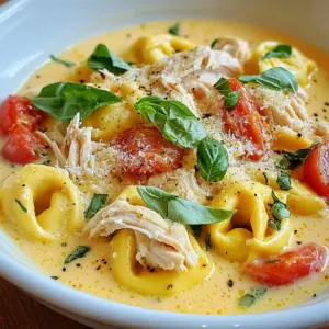 - 2 boneless, skinless chicken breasts - 4 cups low sodium chicken broth - 2 cups frozen cheese tortellini - 1 cup heavy cream - 1 cup diced tomatoes - 1 medium onion, finely diced - 2 cloves garlic, minced - 1 teaspoon Italian seasoning - Salt and pepper to taste - Fresh basil leaves for garnish - Grated Parmesan cheese for serving Gathering the right ingredients is key to making this dish shine. Start with two boneless, skinless chicken breasts. They will cook up tender and juicy. Next, grab four cups of low sodium chicken broth. This broth adds rich flavor without too much salt. You’ll need two cups of frozen cheese tortellini. Using frozen tortellini saves time and adds creaminess. A cup of heavy cream makes the dish rich and smooth. For a touch of freshness, use one cup of diced tomatoes. You can use fresh or canned tomatoes based on what you have. You will also need one medium onion, finely diced, and two cloves of garlic, minced. These give the dish depth and aroma. A teaspoon of Italian seasoning will bring everything together. Don’t forget to add salt and pepper to taste. Lastly, fresh basil leaves make a lovely garnish. Grated Parmesan cheese is perfect for serving. These ingredients combine to create a delightful, creamy meal that you’ll love. {{ingredient_image_2}} - Layering the chicken and broth: First, place the chicken breasts at the bottom of your crockpot. This helps create a tasty base. Next, pour the chicken broth over the chicken. Make sure the broth covers the chicken well. - Adding vegetables and seasonings: Now it's time to add flavor! Toss in the diced tomatoes, minced garlic, and diced onion. Sprinkle in the Italian seasoning for a lovely aroma. Stir gently to mix all these ingredients together. - Cooking the mixture: Cover your crockpot with the lid. Set it to low for 6-7 hours or high for 3-4 hours. Cook until the chicken reaches 165°F (75°C). This ensures the chicken is safe to eat. - Shredding the chicken: When cooking time ends, take the chicken out carefully using tongs. Shred it into bite-sized pieces with two forks. This makes it easy to eat. - Incorporating tortellini and cream: Add the frozen tortellini to the pot. Pour in the heavy cream and mix well. Cover the pot again and cook on high for 30 more minutes. This helps the tortellini cook through. - Adjusting seasoning before serving: Before you serve, taste the dish. Add salt and pepper as needed to enhance the flavors. This step makes sure every bite is delicious. - Choosing the Right Chicken Breasts: Look for fresh, boneless, and skinless chicken breasts. They cook well and stay juicy. You want pieces that are even in size for uniform cooking. - Selecting Tortellini: Use frozen cheese tortellini for this recipe. It cooks well in the broth and adds creaminess. You can also try other flavors like spinach or meat-filled options for variety. - Timing Tips: For best results, cook on low for 6-7 hours. If you are short on time, use the high setting for 3-4 hours. Always check that the chicken reaches 165°F (75°C) for safety. - Spices and Herbs: Add a pinch of red pepper flakes for a little heat. Fresh thyme or parsley also brightens the dish. Experiment with garlic powder for a deeper flavor. - Optional Vegetable Add-ins: Toss in some spinach or kale for extra nutrition. You can also add carrots or bell peppers for color and crunch. Just chop them small to blend well with the tortellini. Pro Tips Use Fresh Ingredients: Fresh garlic and onions enhance the flavor of this dish significantly. If possible, choose fresh tomatoes for a vibrant taste. Adjust Creaminess: For a lighter version, reduce the amount of heavy cream or substitute it with half-and-half or milk. This can help balance the richness. Flavor Boost: Consider adding a splash of white wine to the broth for an extra layer of flavor. Just add it after the broth and before the other ingredients. Perfect Tortellini Cooking: Be careful not to overcook the tortellini. They should be added towards the end of the cooking time to ensure they are tender but not mushy. {{image_4}} You can switch up the main protein in this dish. Turkey works great if you want a leaner option. Tofu is a wonderful choice too, making it vegetarian. Both choices keep the meal tasty. For a lighter version, you can swap the heavy cream for half-and-half or coconut cream. These options still give a nice creaminess without the extra fat. You can also try using cashew cream for a dairy-free treat. Want some heat? You can add red pepper flakes to give it a spicy kick. A splash of hot sauce can also spice things up. Trying different tortellini can change the dish too. Spinach tortellini adds a fresh taste. Mushroom tortellini offers an earthy flavor. Each type gives a unique twist, making your meal exciting every time! To keep your Crockpot Chicken Tortellini fresh, follow these steps: - Cool down the dish: Let it sit at room temperature for about 30 minutes. - Use airtight containers: Glass or plastic containers work best for storage. - Label and date: Write the date on the container so you know when to use it. - Refrigerate promptly: Place the containers in the fridge within two hours to keep food safe. Leftovers can last up to three days in the fridge. If you want to keep them longer, consider freezing. When you're ready to enjoy your leftovers, reheating is easy. Here are the best ways: - Microwave method: 1. Place a serving in a microwave-safe bowl. 2. Cover loosely with a microwave-safe lid. 3. Heat for 1-2 minutes, stirring halfway through. 4. Check that it’s hot throughout before serving. - Stovetop method: 1. Pour the leftovers into a saucepan. 2. Heat over medium-low, stirring often. 3. Add a splash of broth if it seems dry. 4. Cook until heated through, about 5-10 minutes. Both methods make sure your meal is tasty and hot, just like when you first made it! How long does it take to cook in a crockpot? Cooking this dish takes about 6 to 7 hours on low heat. If you use high heat, it takes around 3 to 4 hours. The chicken should be fully cooked and tender. Can I use fresh tortellini instead of frozen? Yes, you can use fresh tortellini. Fresh tortellini cooks faster, so add it during the last 15 minutes of cooking. This helps keep it from becoming too soft. Is there a vegetarian version of this recipe? Absolutely! You can swap out the chicken for firm tofu or mushrooms. Use vegetable broth instead of chicken broth. This will give you a tasty vegetarian option. Can I freeze the leftovers? Yes, you can freeze leftovers. Just let the dish cool down. Store in an airtight container for up to 3 months. When ready to eat, thaw in the fridge and reheat. What should I serve with this dish? This dish pairs well with a simple side salad or garlic bread. You can also serve it with steamed vegetables for extra nutrition. Enjoy the creamy goodness! This blog post covered how to make a creamy crockpot chicken tortellini soup. You learned about ingredients, preparation steps, and storage tips. I also shared ways to enhance flavor and suggested tasty variations. Now, you can enjoy a comforting meal that is easy to make. Try your own twists on the recipe! With simple ingredients and steps, you’ll impress everyone at the table. Happy cooking!