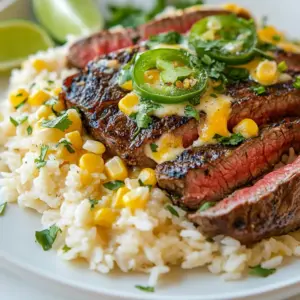 - 2 ribeye steaks (approximately 1 inch thick) - Salt and freshly cracked black pepper to taste - 2 tablespoons extra-virgin olive oil - 1 cup long-grain rice - 2 cups low-sodium chicken broth - 1 cup queso cheese (or a Mexican cheese blend) - 1/2 cup corn kernels (fresh or frozen) - 1/4 cup diced jalape&ntilde;os (fresh or pickled) - 2 tablespoons freshly chopped cilantro - Lime wedges, for serving {{ingredient_image_2}} Start by patting the ribeye steaks dry with paper towels. This step helps to get a nice brown crust. Season both sides with salt and freshly cracked black pepper. Let the steaks sit at room temperature for 15-20 minutes. This resting time lets the salt soak in and boosts flavor. In a medium saucepan, pour in the low-sodium chicken broth and bring it to a gentle boil. Add 1 cup of long-grain rice and 1/2 cup of corn kernels. Stir briefly, then cover and reduce the heat to a simmer. Cook for about 15-18 minutes, until the rice absorbs all the liquid and is tender. While the rice cooks, heat 2 tablespoons of extra-virgin olive oil in a large skillet over medium-high heat. When the oil shimmers, add the seasoned ribeye steaks. Sear them for about 4-5 minutes without moving them. This forms a rich, brown crust. Gently flip the steaks using tongs and cook for another 3-4 minutes for medium-rare. Adjust the time if you want it more or less cooked. Once done, take the steaks out and let them rest for 5 minutes. While they rest, stir in 1 cup of queso cheese and 1/4 cup of diced jalape&ntilde;os into the rice. Fluff the rice with a fork. Serve the queso rice on plates, slice the steaks against the grain, and place them on top. Garnish with chopped cilantro and lime wedges. Enjoy this tasty meal! To season your ribeye steak, start by patting it dry. This helps the salt stick. Use enough salt and cracked black pepper on both sides. Let the steak sit at room temperature for 15-20 minutes. This step helps the flavor sink in and enhances the taste. For great rice, use low-sodium chicken broth. This adds flavor without being too salty. Bring the broth to a gentle boil before adding the rice and corn. Cover the pot and lower the heat to simmer. Let it cook for 15-18 minutes. Check that all the liquid is absorbed and the rice is tender. After cooking, let the steak rest on a cutting board for about 5 minutes. This resting time allows the juices to redistribute, making every bite juicy and flavorful. Don&rsquo;t skip this step; it makes a big difference! To boost the flavor of your queso rice, add diced jalape&ntilde;os. They bring a nice kick. Fresh cilantro adds brightness and color. You can also squeeze lime juice over the dish for a zesty touch. These extras make the meal stand out and taste amazing! Pro Tips Rest the Steaks: Letting the steaks rest after cooking allows the juices to redistribute, ensuring each bite is tender and juicy. Use a Meat Thermometer: For perfectly cooked steaks, use a meat thermometer. Aim for an internal temperature of 130&deg;F (54&deg;C) for medium-rare. Fluff the Rice: After incorporating the queso, fluff the rice gently with a fork to keep it light and prevent clumping. Add Extra Flavor: For an added kick, consider marinating the steaks for a few hours in a mixture of lime juice, garlic, and spices before cooking. {{image_4}} You can swap ribeye for other cuts. Flank steak or sirloin works well. These cuts are leaner but still flavorful. Tenderloin is another option. It is softer but may lack some beefy flavor. Just make sure to adjust cooking times based on thickness. A thicker cut needs more time to cook. If queso cheese is not available, try other cheeses. A Mexican cheese blend melts well and adds flavor. Monterey Jack gives a nice creaminess too. You can also use cheddar for a sharper taste. Vegan cheese options are great for plant-based diets. Check for melting qualities to ensure a creamy finish. You can easily adjust the spice in this dish. For a milder flavor, skip the jalape&ntilde;os or use less. Try bell peppers instead for a sweet crunch. If you like heat, add more jalape&ntilde;os or use fresh chili peppers. You can even sprinkle some cayenne or chili powder into the rice. Taste as you go for the best balance. To store leftover steak, cool it first. Wrap the steak in plastic wrap or foil. Place it in an airtight container. This helps keep it fresh. Store the container in the fridge. It will last for about 3 to 4 days. If you want to keep it longer, consider freezing it. Just wrap it well to prevent freezer burn. For queso rice, let it cool down too. Place it in a separate airtight container. This helps keep the rice creamy. You can store it in the fridge for about 3 to 5 days. If you have extra portions, freeze them. Just make sure to use freezer-safe containers. When reheating steak, use low heat. This keeps it juicy. You can use a skillet or the oven. Heat it just until warm. For queso rice, add a splash of water. This helps restore the creamy texture. Heat it in the microwave or on the stove. Stir well to mix in the water. Enjoy your flavorful meal again! You can check the steak's doneness by using a meat thermometer. The ideal temperature for medium-rare is 130-135&deg;F. Press the steak gently with your finger. If it feels soft but springs back, it is likely medium-rare. Yes, you can use other types of rice. Brown rice or jasmine rice works well too. Just adjust the cooking time and liquid amounts as needed. Brown rice takes longer to cook, so plan for an extra 10-15 minutes. Many sides go well with this dish. You could try a fresh salad, grilled vegetables, or roasted potatoes. A simple corn salad would also complement the queso rice nicely. You can store leftovers in the fridge for up to 3 days. Make sure to keep them in an airtight container. Reheat gently in the microwave or on the stove to maintain flavor and texture. This blog post covered all you need for a delicious meal. We explored the key ingredients for seared steak and queso rice. You learned step-by-step instructions for cooking them perfectly. Useful tips helped you season the steak and cook the rice just right. We even looked at variations to personalize your dish. Don't forget to store any leftovers safely for later. With this knowledge, you can create a great meal. Enjoy your cooking and impress your family and friends!