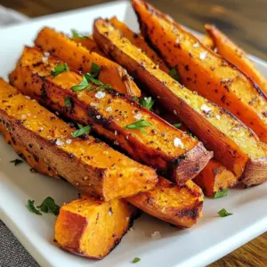 - 2 large sweet potatoes - 2 tablespoons extra virgin olive oil - 1 teaspoon smoked paprika - 1 teaspoon garlic powder - 1 teaspoon onion powder - ½ teaspoon coarse sea salt - ¼ teaspoon freshly ground black pepper - Fresh parsley, finely chopped To make crispy baked sweet potato fries, you need a few simple items. Start with two large sweet potatoes. They should be fresh and firm to the touch. Next, grab some extra virgin olive oil. This oil helps the fries crisp up nicely in the oven. Next, gather your spices. You’ll need smoked paprika for a nice flavor. Garlic powder adds depth, while onion powder gives it a savory touch. Sea salt and black pepper enhance the taste. These spices create a balanced flavor that makes every bite enjoyable. Finally, consider a garnish. Fresh parsley looks great and adds a pop of color. It also brings a fresh taste that complements the fries well. With these ingredients, you are ready to create a tasty snack that everyone will love. {{ingredient_image_2}} Start by peeling your sweet potatoes. A simple vegetable peeler works great. Aim for long, even slices. This helps them cook evenly. If they are too thick, they won’t crisp up well. I like to aim for around 1/4 inch thick. This size makes them tender inside and crispy outside. Next, put the sliced sweet potatoes into a big bowl. Drizzle with olive oil. Make sure every fry gets some oil. Use your hands or a spatula to toss them well. Now, grab a smaller bowl. Mix smoked paprika, garlic powder, onion powder, sea salt, and black pepper. This spice mix adds a nice flavor. Sprinkle it evenly over the fries. Toss again until all fries are coated. Now it’s time to bake! Preheat your oven to 425°F (220°C). This step is key for crispiness. Line your baking sheet with parchment paper. Spread the fries in one layer. Avoid crowding them. This helps each fry get that perfect crunch. Bake them for 25-30 minutes. Flip them halfway through for even cooking. When they are golden brown, they’re ready. Let them cool for five minutes. Before serving, add fresh parsley on top for color. To get the best crispiness from your sweet potato fries, follow these tips: - Layering and spacing on the baking sheet: Spread the fries out in a single layer. Give them space to breathe. If they touch, they will steam, not crisp. - Recommended baking temperatures: Bake at 425°F (220°C). This high heat helps to make the fries crispy and golden. To ensure your fries turn out perfect, watch for these common issues: - Overcrowding the baking sheet: If fries are too close, they won’t crisp up. Use two baking sheets if needed. - Ignoring the halfway flip: Flip the fries halfway through baking. This gives them a nice, even brown color and crispy texture. Pro Tips Cut Evenly: Ensure that your sweet potato fries are sliced uniformly to promote even cooking and crispiness. Soak for Extra Crispiness: Soaking the sweet potato slices in cold water for 30 minutes before baking can help remove excess starch and make them crispier. Don't Overcrowd the Pan: Give your fries space on the baking sheet; overcrowding will trap steam and result in soggy fries. Experiment with Seasonings: Feel free to customize your spice blend with your favorite herbs and spices, such as cayenne for heat or rosemary for an aromatic twist. {{image_4}} You can easily change the flavor of your sweet potato fries. Here are some ideas: - Different spice blends to try: Try using curry powder for a warm taste. You could also add Italian herbs for a fresh flavor. Mix it up! - Adding heat with cayenne pepper: If you like spice, add a pinch of cayenne pepper. This gives a nice kick. Adjust to your taste. You can also use other veggies for fries. Here are some options to explore: - Using other types of potatoes: Regular potatoes work well too. Try russet or Yukon gold potatoes for a classic taste. They also get crispy when baked. - Seasonal vegetable options: Consider using carrots or zucchini. They add a sweet and savory twist. Cut them into fry shapes for fun. To keep your crispy baked sweet potato fries fresh, use airtight containers. Glass or plastic containers work well. Place a paper towel at the bottom to absorb moisture. This helps keep the fries crispy. Make sure the fries are cool before sealing them. Store them in the fridge for up to three days. When it comes to reheating fries, the oven is your best friend. Preheat your oven to 400°F (200°C). Spread the fries on a baking sheet in a single layer. Bake for about 10-15 minutes until they are hot and crisp. Avoid using the microwave, as it can make fries soggy. If you want extra crispiness, try using an air fryer. Just remember to check them often to avoid burning. To make your sweet potato fries crispy, follow these key techniques: - Cut the sweet potatoes into thin, even slices. Thin fries cook better. - Toss the fries in olive oil to coat them well. This helps them crisp up. - Season the fries evenly to add flavor without making them soggy. - Spread the fries out on the baking sheet in a single layer. Avoid crowding. - Flip the fries halfway through baking for even cooking and browning. By using these tips, you will enjoy crispy, delicious sweet potato fries every time. Yes, you can use other oils for baking your fries. Here are some great alternatives: - Avocado oil works well and has a high smoke point. - Coconut oil adds a unique flavor and is great for frying. - Canola oil is a neutral option that works well for baking. Feel free to experiment with different oils to find your favorite flavor! Yes, sweet potato fries are generally healthier than regular fries. Here’s why: - Sweet potatoes are rich in vitamins A and C, which are good for your health. - They have more fiber, which helps with digestion. - Sweet potatoes have a lower glycemic index, which means they raise blood sugar slower. Overall, sweet potato fries can be a tasty and nutritious choice! In this post, I shared how to make perfect sweet potato fries. We covered essential ingredients, step-by-step instructions, and tips for maximum crispiness. You learned how to avoid common mistakes and even explore fun variations. Final thoughts: sweet potato fries are a healthy, tasty snack that can easily suit your taste. With these tips, you can enjoy them fresh and crispy every time. Now, it’s your turn to try this simple recipe at home!