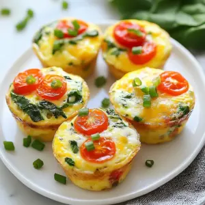 To make these tasty breakfast egg muffins, gather these items: - 6 large eggs - 1/2 cup milk - 1 cup fresh spinach, chopped - 1/2 cup bell pepper, diced (choose any vibrant color) - 1/2 cup cherry tomatoes, halved - 1/2 cup shredded cheese (cheddar or feta for a zesty kick) - 1/4 cup green onions, finely chopped - Salt and pepper to taste - 1 teaspoon garlic powder - 1/2 teaspoon dried oregano - Olive oil spray (for greasing the muffin tin) You can add fun flavors to your muffins! Here are some ideas: - Cooked bacon or sausage for a meaty bite - Mushrooms for an earthy flavor - Zucchini for added veggies - Different cheeses like mozzarella or goat cheese - Fresh herbs like basil or parsley for extra freshness Each muffin packs a nutritious punch. Here are some key facts: - Calories: 120 - Protein: 8g - Fat: 8g - Carbohydrates: 3g - Fiber: 1g - Sugar: 1g These muffins are a great way to start your day! {{ingredient_image_2}} First, preheat your oven to 350&deg;F (175&deg;C). This helps the muffins bake evenly. In a large bowl, crack 6 large eggs. Add 1/2 cup of milk, 1 teaspoon of garlic powder, and 1/2 teaspoon of dried oregano. Sprinkle in salt and pepper to taste. Whisk everything together until it's well mixed and frothy. Next, add 1 cup of chopped spinach, 1/2 cup of diced bell pepper, and 1/2 cup of halved cherry tomatoes. Also, stir in 1/2 cup of shredded cheese and 1/4 cup of finely chopped green onions. Mix gently to spread the veggies and cheese evenly. Take a muffin tin and spray it with olive oil. This keeps the muffins from sticking. Carefully pour the egg mixture into the muffin cavities. Fill each one about 3/4 full. This gives the muffins space to rise without spilling over. Now, place your filled muffin tin in the preheated oven. Bake for 18-20 minutes. The muffins are done when they puff up and a toothpick comes out clean when you poke them. Once baked, take them out and let them cool in the tin for about 5 minutes. To remove them, run a knife around the edges. Then, transfer the muffins to a wire rack to cool completely. Enjoy them warm or store them in the fridge for later! To make your breakfast egg muffins fluffy, use fresh eggs. Fresh eggs help create a light texture. Whisk the eggs and milk until they are frothy. This adds air, which helps the muffins rise. Mix your veggies and cheese gently. Overmixing can make the muffins dense. Fill each muffin cup about 3/4 full. This gives them space to puff up beautifully. To avoid sticking, spray your muffin tin well with olive oil. Ensure you coat every cavity. If you do not have oil spray, use a paper towel to rub oil inside the tin. After baking, let the muffins cool for five minutes. Run a knife around the edges to help release them. This step will save you from messy muffins. These muffins are great for meal prep. You can make a batch and store them in the fridge. Keep them in an airtight container for up to one week. For serving, warm them in the microwave for a quick meal. Pair them with fresh fruit or yogurt for a balanced breakfast. You can also enjoy them cold as a snack. Add chopped green onions on top for a nice touch! Pro Tips Use Fresh Ingredients: Opt for the freshest vegetables and herbs to enhance the flavor and nutritional value of your egg muffins. Customize Fillings: Feel free to experiment with different vegetables, meats, or cheeses based on your taste preferences or what's in your fridge. Batch Cooking: Make a large batch at once for meal prep. These muffins freeze well and can be easily reheated for a quick breakfast. Check for Doneness: Use a toothpick to ensure the muffins are fully cooked. They should be puffed up and the toothpick should come out clean. {{image_4}} If you want a low-carb option, go keto with your egg muffins. Skip the milk and use cream cheese for a creamier texture. Add in crispy bacon bits. Choose green veggies like spinach and zucchini to keep carbs low. You can also swap regular cheese for cream cheese or mozzarella for a rich flavor. These muffins will be filling and tasty while sticking to keto rules. For a veggie twist, focus on colorful ingredients. You can use mushrooms, asparagus, and zucchini. Replace the cheese with a vegan option or skip it altogether. Make sure to add herbs like basil or parsley for extra flavor. This way, you get a healthy and bright breakfast that everyone can enjoy. Want more protein? Add cooked bacon or sausage to your muffins. Just chop the meat into small pieces before mixing it in. This addition gives a nice salty taste and keeps you full longer. You can also use turkey bacon for a leaner choice. Make sure to adjust the salt since bacon can be salty. Enjoy a hearty breakfast with these tasty protein-packed muffins! To keep your breakfast egg muffins fresh, place them in an airtight container. This helps lock in moisture and flavor. Store them in the fridge if you plan to eat them within a week. If you want to keep them longer, consider freezing. Reheating your egg muffins is super easy. You can use the microwave for a quick fix. Place one muffin on a microwave-safe plate and heat for about 30 seconds. Check if it&rsquo;s warm. If it needs more time, heat in 10-second intervals. You can also use the oven. Preheat it to 350&deg;F (175&deg;C) and warm the muffins for about 10 minutes. This method keeps them fluffy. If you want to freeze your muffins, let them cool completely first. Wrap each muffin in plastic wrap and place them in a freezer-safe bag. This way, they won&rsquo;t get freezer burn. They can last up to three months in the freezer. When you're ready to eat, thaw them in the fridge overnight, then reheat as mentioned before. Enjoy your tasty, easy breakfast anytime! Yes, you can use egg whites. This will make your muffins lighter. You can mix three egg whites for each whole egg. This swap cuts down on fat. Just remember, muffins may taste less rich. Breakfast egg muffins can last up to one week in the fridge. Store them in an airtight container. This keeps them fresh and tasty. Always check for any signs of spoilage before eating. Absolutely! Make these muffins the night before. Just bake, cool, and store them in the fridge. They make a great grab-and-go breakfast. You can also reheat them quickly in the microwave. You learned the key steps to make tasty breakfast egg muffins. We covered essential and optional ingredients, as well as nutrition facts. I shared detailed instructions and best practices for fluffy muffins. You also discovered fun variations and smart storage tips. These muffins are simple and customizable, making them perfect for any meal. With these ideas in hand, you can enjoy delicious breakfasts all week long. Happy cooking!