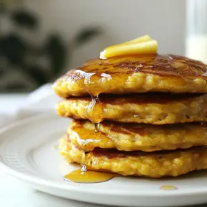 - 2 cups rolled oats: This is the main ingredient. It gives the pancakes a hearty texture. - 1 large ripe banana: It adds natural sweetness and moisture. - 1 large apple, peeled and finely grated: This brings a fresh flavor and moisture. - 2 large eggs: They bind the ingredients together and provide protein. - 1 teaspoon baking powder: This helps the pancakes rise and become fluffy. - 1 teaspoon ground cinnamon: It adds warmth and spice to the pancakes. - 1/2 teaspoon vanilla extract: This enhances the overall flavor. - 1/4 cup milk (either dairy or non-dairy): It helps create a smooth batter. - Pinch of salt: This balances the sweetness. - Coconut oil or butter, for cooking: This prevents sticking and adds flavor. - Maple syrup, for serving (optional): This is a tasty way to sweeten your pancakes. - Rolled oats: Use gluten-free oats for a gluten-free option. - Banana: Applesauce can replace banana for a different flavor. - Eggs: Use flax eggs or chia seeds mixed with water to make it vegan. - Milk: Almond milk or oat milk works well for dairy-free diets. - Grated apple or banana slices: These fresh toppings add texture and flavor. - Sprinkle of cinnamon: This boosts the warm spice flavor. - Maple syrup: A drizzle adds sweetness and a lovely finish. Each ingredient plays a vital role in making these pancakes delicious and nutritious. You can swap ingredients based on your needs, making this recipe flexible and fun! {{ingredient_image_2}} To start, place the rolled oats into a blender. Blend them until they look like fine flour. This step is key for the best pancakes. If the oats are not blended well, your pancakes may turn out gritty. Make sure you blend them thoroughly. Once done, transfer the oat flour to a large mixing bowl. Now, add these ingredients to the blender: the ripe banana, grated apple, eggs, baking powder, ground cinnamon, vanilla extract, milk, and a pinch of salt. Blend this mix until it is smooth and creamy. This helps all the flavors come together nicely. Pour the blended mix into the bowl with the oat flour. Stir everything until it's well mixed. Let the batter rest for about five minutes. This resting time thickens the batter and improves the texture. While the batter rests, preheat a non-stick skillet over medium heat. Add a small amount of coconut oil or butter to coat the skillet. This step prevents sticking and helps the pancakes cook evenly. Using a ladle, pour about 1/4 cup of the batter onto the skillet for each pancake. Cook them for about 2-3 minutes. Watch for bubbles to form on the surface. When the edges look firm, it's time to flip them. Use a spatula to carefully turn the pancakes over. Cook them for another 2-3 minutes until they are golden brown. Repeat this until all the batter is used, adding more oil or butter as needed. Enjoy your pancakes warm with maple syrup if you like a sweet touch! The texture of your pancakes matters. To get it just right, resting the batter is key. After mixing, let it sit for about five minutes. This helps the oats absorb the liquid and thicken. A thicker batter leads to fluffier pancakes. If you prefer thinner pancakes, add a bit more milk to the batter. Adjusting the thickness can fit your taste. You can make your pancakes even better with toppings. Fresh fruits like bananas or berries work great. They add color and extra flavor. Maple syrup is a classic choice for sweetness. Drizzle it on top for a delightful finish. You can also add a sprinkle of cinnamon or nuts for texture. For a fun twist, stack pancakes high and add a dollop of yogurt. Be careful not to overmix the batter. Mixing too much can make your pancakes tough. Blend until just combined for the best results. Watch the cooking temperature, too. If your skillet is too hot, the outside cooks fast while the inside stays raw. A medium heat works best. Flip the pancakes when you see bubbles forming. This helps them cook evenly and turn golden brown. Pro Tips Use Overripe Bananas: The riper the banana, the sweeter your pancakes will be. This not only enhances flavor but also reduces the need for added sugars. Rest the Batter: Allowing the batter to rest for about 5 minutes helps the oats absorb moisture, resulting in fluffier pancakes. Keep the Heat Medium: Cooking pancakes at medium heat ensures they cook evenly without burning. Adjust the heat as needed while cooking. Customize Your Add-ins: Feel free to add nuts, seeds, or dried fruits to the batter for added texture and flavor. Just fold them in gently before cooking. {{image_4}} You can easily change the taste of your pancakes. Adding spices makes them more exciting. Try adding: - 1/2 teaspoon nutmeg for warmth. - 1 teaspoon vanilla extract for sweetness. - A pinch of ginger for a spicy kick. You can also mix in other fruits or nuts. Here are some ideas: - Blueberries for a burst of juiciness. - Chopped walnuts for crunch. - Sliced bananas for extra sweetness. These tweaks create unique flavors for each batch. If you need gluten-free pancakes, use certified gluten-free oats. They work just as well and keep the taste great. For dairy-free options, choose non-dairy milk. Almond milk or oat milk are good choices. You can also use coconut milk for a tropical twist. To make the recipe vegan-friendly, replace the eggs with one of these options: - 1/4 cup unsweetened applesauce. - 1/4 cup mashed banana. - 1 tablespoon ground flaxseed mixed with 2.5 tablespoons water. These replacements keep the pancakes fluffy and tasty. You can change how you serve these pancakes, too. One fun idea is to make pancake muffins. Simply pour the batter into a greased muffin tin and bake at 350&deg;F for about 15-20 minutes. They&rsquo;re perfect for on-the-go breakfast! Another idea is to make mini pancakes for kids. Use a smaller ladle to pour the batter. They cook quicker and are fun for little hands. Plus, kids love them! These variations make your pancakes fun and customizable for everyone. If you have extra pancakes, store them in the fridge. Use an airtight container to keep them fresh. They will last for about three days. If you want to keep them longer, freeze them. Place parchment paper between each pancake. This way, they won&rsquo;t stick together. You can freeze them for up to three months. To reheat the pancakes, use a microwave or skillet. For the microwave, heat them for 30 seconds. If you use a skillet, warm them over low heat for a few minutes. This keeps them soft and tasty. If you have leftover batter, you can store it too. Place it in a covered bowl in the fridge. It&rsquo;s best to use it within one day. If you leave it too long, it may lose its rise. Before using, give the batter a good stir. If it seems too thick, add a little more milk. This helps it regain the right consistency. Leftover pancakes are versatile. You can make a pancake sandwich by adding peanut butter or yogurt between two pancakes. This makes a fun snack or breakfast. Another idea is to chop the pancakes and add them to a fruit salad. They add a nice texture and flavor. You can also crumble them over ice cream for a sweet treat. Enjoy getting creative with these delicious pancakes! Yes, you can use quick oats. Quick oats will change the texture slightly. They may create a softer pancake. If you use them, watch the cooking time. Quick oats may cook faster, so flip them as soon as bubbles appear. To make these pancakes gluten-free, ensure your oats are labeled gluten-free. Oats can often be mixed with gluten. To avoid this, use a clean bowl and clean utensils. Check your baking powder too, as some brands may contain gluten. You can substitute eggs with a few options. Try using 1/4 cup of unsweetened applesauce. Another choice is 1/4 cup of mashed banana. You can also use flaxseed meal mixed with water. For this, mix 1 tablespoon of flaxseed with 2.5 tablespoons of water and let it sit until it thickens. This blog post covered all you need to make perfect pancakes. We discussed ingredients, how to prepare oat flour, and tips for a smooth batter. You learned how to cook pancakes just right and avoid common mistakes. We also explored flavor and dietary variations, along with storing tips. In the end, pancake-making can be fun and creative. Enjoy your culinary journey and share your tasty creations!