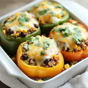 - 4 large bell peppers (mix colors for a fun look) - 1 cup quinoa, well rinsed - 2 cups vegetable broth (or water) - 1 can (15 oz) black beans, drained and rinsed - 1 cup corn (fresh, frozen, or canned) - 1 medium onion, finely diced - 2 cloves garlic, minced - 1 teaspoon ground cumin - 1 teaspoon smoked paprika - 1 teaspoon chili powder - Salt and freshly ground black pepper to taste - 1 cup shredded cheese (cheddar or Monterey Jack) - Fresh cilantro or parsley, chopped, for garnish To get the best results, measure your ingredients carefully. Use a dry measuring cup for quinoa. For liquids, use a liquid measuring cup. When measuring spices, level them off with a knife for accuracy. This way, each flavor shines through in your dish. You can switch out quinoa for rice or couscous if you prefer. Instead of black beans, try kidney beans or lentils for a different twist. If you want to skip cheese, use avocado or a sprinkle of nutritional yeast for a vegan option. Fresh herbs like basil or dill can add a unique flavor too. {{ingredient_image_2}} Start by preheating your oven to 375&deg;F (190&deg;C). Take your bell peppers and slice off the tops. Remove the seeds and membranes carefully. This step is key for a clean look. After cleaning, place the peppers upside down in a baking dish. This keeps them sturdy while cooking. In a medium saucepan, mix 1 cup of rinsed quinoa with 2 cups of vegetable broth or water. Bring it to a boil, then lower the heat and cover it. Let it simmer for 15 minutes. You want the quinoa to be fluffy and absorb all the liquid. While it cooks, heat some olive oil in a large skillet over medium heat. Add a diced onion and saut&eacute; for about 3-4 minutes until soft. Then, add minced garlic, cumin, smoked paprika, chili powder, salt, and pepper. Cook for one more minute so the spices release their flavor. Next, stir in the black beans and corn. Mix well until everything is combined. Once your quinoa is done, fold it into the skillet mixture. Stir well to combine everything. Now, spoon the filling into each bell pepper. Press down lightly to pack it in. Top with shredded cheese. Pour a little water into the bottom of the baking dish to help steam the peppers. Cover it tightly with aluminum foil and bake for 25 minutes. After that, remove the foil and bake for another 10 minutes. This helps the cheese melt and bubble. Once they are done, let them cool for a moment. Garnish with chopped cilantro or parsley for freshness. Enjoy your tasty stuffed peppers! To cook quinoa well, start by rinsing it under cold water. This helps remove the bitter taste. Use a 1:2 ratio of quinoa to broth. Bring it to a boil, then reduce the heat. Cover and simmer for about 15 minutes. After that, let it sit for 5 minutes before fluffing it with a fork. This method gives you fluffy quinoa every time. Feel free to change the spice levels. If you like heat, add more chili powder or a dash of cayenne. For a milder taste, reduce the chili powder or even skip it. You can also try adding herbs like oregano or basil for more flavor. Taste the mixture before you fill the peppers. This way, you can adjust the spices to suit your taste. Presentation matters when serving stuffed peppers. Use a colorful platter to make the dish pop. Drizzle some high-quality olive oil over the stuffed peppers. This adds shine and flavor. Top with chopped cilantro or parsley for a fresh look. You can even serve them with a side salad. This makes the meal feel complete and vibrant. Pro Tips Choose Colorful Peppers: Opt for a mix of red, yellow, and green bell peppers to enhance the visual appeal of your dish. Rinse Quinoa Thoroughly: Ensure to rinse the quinoa well before cooking to remove its natural bitterness and achieve a fluffier texture. Customize the Filling: Feel free to add other vegetables, such as diced zucchini or spinach, to the filling for extra nutrition and flavor. Serve with a Sauce: Consider drizzling a spicy salsa or avocado crema over the stuffed peppers for an added layer of flavor. {{image_4}} Stuffed peppers are fun because you can change them up in many ways. Each version can bring new flavors and textures. Here are some great ideas. If you love meat, try adding ground beef or turkey. Brown the meat first, then mix it with the veggies and quinoa. You can also use sausage for a spicy kick. Just cook it until browned and crumbly. Here&rsquo;s how to make it tasty: - Add 1 pound of ground meat to the onion and garlic. - Cook until the meat is no longer pink. - Mix in black beans and corn as usual. This will make your stuffed peppers heartier and more filling. For a vegetarian or vegan option, skip the meat and focus on rich flavors. You can add more beans or mushrooms for that hearty feel. Consider these choices: - Use 1 can of lentils instead of meat. - Add extra veggies like zucchini or spinach for more nutrients. - Replace cheese with a vegan cheese or skip it entirely. These swaps keep your meal healthy and delicious without losing flavor. You can also play with the grains you use. Quinoa is great, but other options work well too. Here are some grains to try: - Brown rice gives a nutty taste. - Farro adds a chewy texture. - Couscous cooks quickly and is light. Mixing in different grains can change the dish and keep it fresh. You can also try different herbs and spices. Fresh basil or oregano can add a nice touch, while a dash of hot sauce can spice things up. Feel free to experiment! Store leftover stuffed peppers in an airtight container. Let them cool first. Place a layer of paper towel inside to absorb moisture. This helps keep them fresh longer. Refrigerate the peppers. They will stay good for up to four days. For best taste, eat them within two days. To reheat, use the oven for the best texture. Preheat the oven to 350&deg;F (175&deg;C). Place the stuffed peppers in a baking dish. Cover them with foil to avoid drying out. Heat for about 15-20 minutes. Check if they are warm in the center. You can also use a microwave. Heat on medium power for 2-3 minutes. Stir halfway for even warming. Freezing stuffed peppers is easy. First, let them cool completely. Wrap each pepper in plastic wrap. Then, place them in a freezer-safe bag. Remove as much air as possible. They can be frozen for up to three months. To cook from frozen, bake them at 375&deg;F (190&deg;C). Add 10-15 minutes to the cooking time. Enjoy a quick meal anytime! Yes, you can prepare stuffed peppers ahead of time. Simply make the filling and stuff the peppers. Cover them tightly and store in the fridge. You can keep them for up to two days. When ready to cook, just bake them straight from the fridge. This saves time on busy days. Stuffed peppers pair well with many sides. Here are some great options: - A fresh green salad - Garlic bread - Rice or quinoa - Steamed vegetables - A light soup These sides complement the peppers and add balance to your meal. You will know the stuffed peppers are done when the peppers are tender. The cheese should be melted and bubbly. This usually takes about 35 minutes in the oven. You can also check the filling's temperature. It should reach 165&deg;F (74&deg;C) for safe eating. If the peppers are soft and the filling is hot, they are ready to serve! In this blog post, we explored how to prepare classic stuffed peppers. We examined the key ingredients, measuring tips, and substitutions. You learned step-by-step instructions for prepping, cooking, and baking. I shared best practices for cooking quinoa and adjusting flavors. We discussed variations, storage tips, and answered common questions. Stuffed peppers are versatile and a great dish for everyone. Get creative with flavors and enjoy them often!