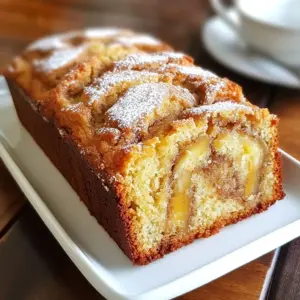 Here’s what you need for the cinnamon swirl banana bread. Gather these simple items: - 3 ripe bananas, thoroughly mashed - 1/3 cup unsalted butter, melted - 1 teaspoon baking soda - A pinch of salt - 3/4 cup granulated sugar - 1 large egg, lightly beaten - 1 teaspoon pure vanilla extract - 1 teaspoon ground cinnamon - 1 1/2 cups all-purpose flour - 1/4 cup packed brown sugar (for the swirl) - 1 teaspoon ground cinnamon (for the swirl) Using ripe bananas is key. They add natural sweetness and moisture. The unsalted butter brings richness to the bread. Baking soda helps it rise, while a pinch of salt enhances the flavors. Granulated sugar sweetens the batter. The egg binds everything together, and vanilla adds a lovely aroma. Ground cinnamon brings warmth, making every bite cozy. All-purpose flour gives structure, while the brown sugar and cinnamon mixture creates that delicious swirl. These ingredients work together to make a moist and flavorful bread. Enjoy gathering them! {{ingredient_image_2}} First, set your oven to 350°F (175°C). This heat will make your bread rise just right. Next, take a 9x5 inch loaf pan and grease it well. You can use butter or nonstick spray. This helps the bread come out easily later. In a big bowl, mash three ripe bananas. Mix in 1/3 cup of melted unsalted butter. Stir until the mix is smooth. Then, add 1 teaspoon of baking soda and a pinch of salt. Now, add 3/4 cup of granulated sugar, one lightly beaten egg, and 1 teaspoon of pure vanilla extract. Mix well until everything is smooth and blended. Next, slowly sprinkle in 1 teaspoon of ground cinnamon. This gives your bread a warm flavor. Now, add 1 1/2 cups of all-purpose flour. Mix carefully until just combined. Don’t overmix, or your bread might be too dense. In a small bowl, make the swirl mixture. Combine 1/4 cup of packed brown sugar and 1 teaspoon of ground cinnamon. Stir it well. This mix will create a sweet cinnamon ribbon in your bread. Pour half of the banana bread batter into the greased pan. Smooth it out evenly. Then, take half of the cinnamon sugar mix and sprinkle it over the batter. Pour the rest of the batter on top, spreading it out. Finally, sprinkle the remaining cinnamon sugar on top. Use a knife or toothpick to swirl it gently. Make a figure-eight motion to create a beautiful marbled look. Now, place the loaf pan in the oven. Bake for 60-65 minutes. To check if it’s done, insert a toothpick into the center. If it comes out clean, your bread is ready. Once it's baked, take it out and let it cool in the pan for about 10 minutes. Then, move the loaf to a wire rack to cool completely before slicing. To get soft and fluffy banana bread, avoid overmixing the batter. When you mix the flour, only combine it until you don’t see any dry bits. Overmixing can make your bread tough. Also, always use room temperature ingredients. This helps the batter mix better. Cold ingredients can lead to uneven baking. Let your eggs and butter sit out for a while before starting. You can make your banana bread even tastier by adding nuts or chocolate chips. Chopped walnuts or pecans give a nice crunch. If you love chocolate, mini chocolate chips blend well with the banana flavor. Don’t be afraid to experiment with spices! Besides cinnamon, try nutmeg or allspice for a unique taste. A pinch can change the whole profile of your bread. To create a beautiful swirl, pour half of your batter into the pan first. Then sprinkle half of the cinnamon swirl mixture on top. When you add the rest of the batter, spread it gently. Use a knife or toothpick to swirl the layers. Make a simple figure-eight motion. This will create a lovely marbled effect without mixing everything together. Pro Tips Use Overripe Bananas: The riper the bananas, the sweeter and more flavorful your bread will be. Look for bananas with brown spots for the best results. Don’t Overmix: Mix until the ingredients are just combined to ensure a light and fluffy texture. Overmixing can lead to dense bread. Add Nuts or Chocolate Chips: For added texture and flavor, consider folding in some chopped walnuts, pecans, or chocolate chips into the batter. Cool Completely Before Slicing: Allow the bread to cool completely on a wire rack before slicing to prevent it from becoming gummy. {{image_4}} To make cocoa cinnamon swirl banana bread, add cocoa powder to the batter. Start with 1/4 cup of unsweetened cocoa powder. This will give your bread a rich, chocolate flavor. Combine it with the dry ingredients, mixing well. The cocoa pairs perfectly with the banana and cinnamon. You will enjoy a delightful chocolate twist. If you love nuts, try adding walnuts or pecans. Chop the nuts coarsely for good texture. Add 1/2 cup to the batter before you mix in the flour. This adds crunch and nutty flavor. Nuts also boost the bread's nutrition. You can use any nut you like. Almonds or hazelnuts work well too. For a gluten-free version, swap all-purpose flour with a gluten-free flour blend. Look for a blend that works for baking. Measure it out the same way as regular flour. Remember to check that your other ingredients are gluten-free too. This way, everyone can enjoy your tasty banana bread! To keep your banana bread fresh, store it properly. For room temperature storage, wrap the bread in plastic wrap or foil. Place it in an airtight container. This will help keep it soft for up to three days. If you want to store it longer, the fridge is an option. Wrap the bread, then place it in a container. It can last about a week in the fridge. Freezing banana bread is easy. First, let the bread cool completely. Then, wrap it tightly in plastic wrap. Follow this with aluminum foil or a freezer bag. This helps prevent freezer burn. You can freeze it for up to three months. When you’re ready to eat it, just thaw it in the fridge overnight. To reheat banana bread, use the oven or microwave. For the oven, set it to 350°F (175°C). Place the bread on a baking sheet for about 10 minutes. This keeps the outside crisp while warming the inside. If using a microwave, slice the bread and heat it for 10-15 seconds. This will keep it soft and warm, perfect for enjoying with butter. To ripen bananas fast, place them in a brown paper bag. This traps ethylene gas, speeding up the process. You can also put them in a warm spot in your kitchen. If you need them really quick, bake unpeeled bananas at 300°F (150°C) for 15-20 minutes. Let them cool before using. Yes, you can swap out some ingredients. For butter, use coconut oil or applesauce for a healthier option. If you're low on flour, almond or oat flour can work too. For sugar, try honey or maple syrup. Just adjust the amount since these are sweeter. Besides the toothpick test, look for a golden-brown color on top. The bread should spring back when you gently press it. Also, listen for a slight hollow sound when you tap the bottom. If it looks wet, give it a few more minutes in the oven. Cinnamon swirl banana bread stays fresh for about 3-4 days at room temperature. Store it in an airtight container. In the fridge, it can last up to a week. If you freeze it, it can last up to three months. Just wrap it well. Yes, frozen bananas can work great! Just thaw them and drain any excess liquid. Mash them as usual before mixing with the other ingredients. They will add moisture and sweetness to your bread. This is a perfect way to use overripe bananas! You learned how to make delicious banana bread with a cinnamon swirl. We covered the must-have ingredients, simple steps, and helpful tips. Remember to avoid overmixing for the best texture. You can also try variations, like adding nuts or cocoa. Proper storage keeps your bread fresh and tasty. Enjoy your baking journey, and feel free to experiment for your perfect loaf. Happy baking!