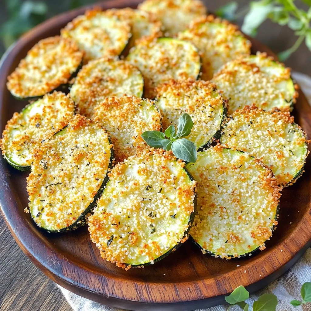 - 2 medium zucchini, sliced into ¼-inch rounds - ½ cup grated Parmesan cheese - 1 cup panko breadcrumbs - 1 teaspoon garlic powder - 1 teaspoon onion powder - ½ teaspoon dried oregano - Salt and freshly ground black pepper - 1 large egg, beaten - Cooking spray or olive oil spray I love using fresh zucchini for this recipe. You can find medium-sized zucchini at most grocery stores. They add a nice crunch and flavor. For the coating, I use grated Parmesan cheese and panko breadcrumbs. The panko gives a great crispy texture. Garlic powder and onion powder add depth to the flavor. Dried oregano gives it a nice touch. Don’t forget about seasoning! Salt and pepper are key to making the flavors pop. You’ll need one large egg, beaten, to help the coating stick. Finally, cooking spray or olive oil spray helps achieve that golden brown finish. With these simple ingredients, you’ll create a snack that’s easy to make and packed with flavor! Heat your air fryer to 400°F (200°C). This will help make the zucchini crispy. Preheating ensures even cooking. In a large bowl, mix together the following ingredients: - ½ cup grated Parmesan cheese - 1 cup panko breadcrumbs - 1 teaspoon garlic powder - 1 teaspoon onion powder - ½ teaspoon dried oregano - Salt and freshly ground black pepper to taste This mixture adds flavor and crunch. The panko gives it a nice texture. Take each zucchini slice and dip it in a beaten egg. Let the excess egg drip off. This step helps the coating stick better. Then, place the egg-dipped zucchini into the coating mixture. Press gently to ensure it sticks well to both sides. Place the coated zucchini slices in a single layer in the air fryer basket. Don’t overcrowd them; this allows for even cooking. Lightly spray the tops with cooking spray or olive oil spray. This helps them brown and become crispy. Air fry the zucchini for 10-12 minutes. Flip each slice halfway through for even cooking. They should turn golden brown and feel crispy to the touch. After cooking, carefully take them out of the air fryer. Let them cool for a couple of minutes before serving. To make your zucchini extra crispy, use cooking spray. A light spray on the zucchini helps it turn golden and crunchy. I recommend using olive oil spray for good flavor. This step is key for a perfect texture. To ensure the coating sticks well, dip each zucchini slice in beaten egg. Let any extra egg drip off before moving to the breadcrumb mixture. Then, press the slice into the mix firmly. This way, the coating will stick better during cooking. If your zucchini slices are thicker than ¼ inch, adjust the cooking time. Thicker slices may need an extra 2-3 minutes in the air fryer. Always check for a golden brown color and crisp texture before you take them out. {{image_4}} You can switch up the cheese in this recipe. Try using mozzarella for a gooey, stretchy texture. You may also use cheddar for a sharper flavor. If you want a nutty taste, consider using pecorino Romano. Each cheese brings a unique taste, so feel free to experiment and find your favorite. Customizing flavors is simple with herbs and spices. For a fresh twist, add basil or thyme to the breadcrumb mixture. If you enjoy a little heat, sprinkle in some red pepper flakes. You can also try Italian seasoning for a classic flavor boost. Don’t hesitate to mix and match until you find your ideal blend! Want to add more crunch? Swap the panko with crushed cornflakes or tortilla chips. Both options give you a different texture and flavor. For a healthier alternative, try almond flour or crushed nuts. These choices will make your air fryer zucchini even more exciting and delicious! To store your crispy air fryer Parmesan zucchini, let them cool first. Place any leftovers in an airtight container. You can refrigerate them for up to three days. If you want to freeze them, use a freezer-safe bag or container. Be sure to layer them with parchment paper to avoid sticking. They can stay fresh for up to two months in the freezer. When it’s time to enjoy your leftovers, reheating them carefully is key. The best method is to use the air fryer again. Preheat your air fryer to 350°F (175°C). Place the zucchini slices in the basket in a single layer. Heat them for about 5-7 minutes. This will help keep them crispy. You can also use an oven at the same temperature. Just spread them out on a baking sheet. Keep an eye on them to prevent sogginess. Cooked zucchini can last in the fridge for about three days. If frozen, they stay good for two months. After that, the taste and texture may not be the same. Always check for any signs of spoilage before eating. Proper storage helps you enjoy this tasty snack longer! Yes, you can use other veggies. Some great options include: - Eggplant - Bell peppers - Sweet potatoes - Mushrooms Each of these vegetables will give a unique taste and texture. Cut them into similar shapes. This ensures they cook evenly in the air fryer. This recipe can be made gluten-free. For the coating, swap panko breadcrumbs with: - Gluten-free breadcrumbs - Crushed gluten-free crackers - Ground nuts, like almonds or walnuts These alternatives will still give you that crunchy texture. Always check labels to ensure they are gluten-free. You can easily make this dish vegan by using: - Flax eggs or chia eggs instead of a regular egg. Mix 1 tablespoon of flaxseed meal or chia seeds with 2.5 tablespoons of water. Let it sit for 5 minutes to thicken. - Nutritional yeast or a vegan cheese option in place of Parmesan. These swaps keep the flavor while meeting vegan needs. Enjoy your crispy snack without the dairy! This recipe shows you how to make crispy air-fried zucchini. You only need a few simple ingredients. Mixing Parmesan and breadcrumbs gives it great flavor. Follow the steps for the best results. Remember, adjusting slice thickness and using the right cooking spray helps. You can also try different herbs or cheeses to change things up. Enjoy your delicious zucchini anytime. Simple cooking can lead to tasty meals you will love!
