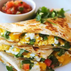To make a tasty fried egg quesadilla, you'll need a few key items: - 4 large eggs - 1 tablespoon olive oil - 4 flour tortillas (8-inch size recommended) - Salt and freshly cracked black pepper, to taste These ingredients form the base of your quesadilla. They create a rich, satisfying meal that you can enjoy at any time. Cheese makes your quesadilla melt and gooey. Here are some great choices: - 1/2 cup shredded mozzarella cheese - 1/2 cup shredded cheddar cheese Mix these cheeses for a delightful blend. They add flavor and texture, making each bite irresistible. Adding fresh veggies enhances both taste and nutrition. I recommend: - 1/4 cup bell peppers, diced (a mix of red, yellow, and green) - 1/4 cup fresh spinach, chopped These veggies bring color and crunch to your quesadilla. They also balance the richness of the eggs and cheese, making your dish more vibrant and healthy. {{ingredient_image_2}} To start, crack the 4 large eggs into a bowl. Add a pinch of salt and some freshly cracked black pepper. Beat the eggs well until they are mixed and frothy. This frothiness helps make the eggs fluffy when cooked. Next, heat 1 tablespoon of olive oil in a non-stick skillet over medium heat. When the oil is hot, add 1/4 cup of diced bell peppers. I like to use a mix of red, yellow, and green for color. Saut&eacute; the peppers for about 2-3 minutes until they soften and smell great. Now, pour the beaten eggs into the skillet, covering the peppers. Stir gently with a spatula, cooking until the eggs are just set but still creamy, about 3-4 minutes. Remove the skillet from heat. Fold in 1/4 cup of chopped spinach and half of the shredded mozzarella and cheddar cheese. Take 2 flour tortillas and lay them flat. Spread the egg mixture evenly on each tortilla. Top with the rest of the cheese, then place the other 2 tortillas on top to make two quesadillas. Return the skillet to heat and place one quesadilla inside. Cook for 2-3 minutes on each side until the tortillas turn golden brown and crisp. The cheese inside should be melty. Repeat this with the second quesadilla. Once done, let the quesadillas rest for a minute before slicing them into quarters. Serve with salsa and garnish with fresh cilantro leaves. Enjoy your tasty fried egg quesadilla! To get fluffy eggs, beat them well. Crack four large eggs into a bowl. Add a pinch of salt and black pepper. Whisk until the eggs are mixed and frothy. This air helps the eggs rise. Cook them gently in the skillet. Stir them slowly while they cook. This keeps them soft and creamy. Use a non-stick skillet for best results. Heat one tablespoon of olive oil before adding the eggs. Make sure the oil is hot but not smoking. This helps the eggs slide out easily. If you notice sticking, gently loosen the eggs with a spatula. For making quesadillas, a non-stick skillet works best. A spatula helps flip them without spilling. A sharp knife is great for cutting into wedges. Also, keep a mixing bowl handy for the egg mixture. Using these tools makes cooking easier and more fun. Pro Tips Use Fresh Ingredients: Fresh vegetables and herbs enhance the flavor of your quesadilla, making it more vibrant and delicious. Don&rsquo;t Overcook the Eggs: Keep the eggs slightly creamy for a better texture. They will continue to cook when you fold them into the quesadilla. Experiment with Cheeses: Try different cheese combinations for a unique flavor. Pepper jack or feta can add a nice twist! Serve with Variety: Offer a selection of salsas or guacamole to elevate your quesadilla experience and cater to different tastes. {{image_4}} To spice up your fried egg quesadilla, think about adding jalape&ntilde;os or hot sauce. You can mix diced jalape&ntilde;os into the egg mixture. This will add a nice kick. Another idea is to serve your quesadilla with a spicy salsa. You could also use chipotle peppers for a smoky flavor. Just a little heat can make your meal exciting! If you're looking for vegetarian options, skip the cheese and eggs. Use a mix of mushrooms, zucchini, and onions instead. Saut&eacute; them in olive oil until soft. For vegan quesadillas, try using tofu or chickpea scramble. This will give you a nice protein boost. You can also add nutritional yeast for a cheesy flavor without dairy. For cheese lovers, there are many fun options. You can use pepper jack for some heat. A smoked gouda can add a rich flavor. If you want a healthier choice, try feta or goat cheese. For vegan cheese, look for brands made from nuts or soy. They melt well and taste great! To keep your leftover quesadillas fresh, let them cool down first. Wrap each quesadilla in plastic wrap or aluminum foil. This helps to keep them from drying out. You can also store them in an airtight container. Make sure to layer them with parchment paper if you stack them. This prevents sticking. Store in the fridge for up to three days. When reheating, I recommend using a skillet. Heat it over medium heat. Add a little oil or butter for flavor. Place the quesadilla in the skillet. Cook for about 2-3 minutes on each side. This keeps the tortillas crisp and warms the cheese nicely. You can also use a microwave for a quick option. Place the quesadilla on a microwave-safe plate. Heat in 30-second intervals until warm. To freeze, let the quesadillas cool completely. Wrap each one in plastic wrap. Then, place them in a freezer-safe bag or container. Make sure to remove as much air as possible. They can last in the freezer for about two months. To cook from frozen, heat in a skillet as mentioned above. You may need to cook them a bit longer. Enjoy your delicious, quick meals anytime! Yes, you can make fried egg quesadillas ahead of time. Prepare the egg mixture and cook the quesadillas as directed. After cooking, let them cool completely. Wrap each quesadilla in plastic wrap or foil. Store them in the fridge for up to two days. When you're ready to eat, just reheat them in a skillet or microwave. There are many tasty side dishes for quesadillas. Here are a few ideas: - Fresh guacamole - Sliced jalape&ntilde;os - Black bean salad - Corn salsa - Crispy tortilla chips with salsa These sides add flavor and texture to the meal. Absolutely! You can use many types of tortillas for your quesadilla. Here are some options: - Whole wheat tortillas - Corn tortillas - Gluten-free tortillas - Spinach or tomato tortillas Each variation will bring a unique taste to your dish. You can customize your quesadilla in many fun ways. Here are some ideas: - Add extra veggies like onions or mushrooms. - Try different cheeses like pepper jack or feta. - Mix in cooked meats like chicken or bacon. - Spice it up with hot sauce or salsa. Experiment with flavors that you love! In this post, we explored the essential ingredients and steps for perfect fried egg quesadillas. We discussed how to make fluffy eggs, cook fresh veggies, and assemble delicious fillings. I also shared tips for preventing sticking and recommended tools for cooking. Plus, we covered tasty variations and how to store leftovers effectively. Now it's time to get cooking! Enjoy crafting your quesadillas just the way you like. Your kitchen can become a tasty adventure.