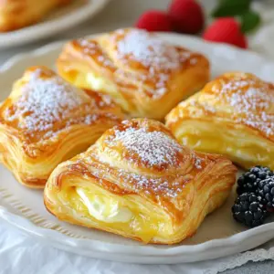- 1 sheet of puff pastry (thawed) - 8 oz cream cheese, softened - 1/2 cup powdered sugar - 1/4 cup granulated sugar - 1 teaspoon vanilla extract - 1 egg yolk - 1 tablespoon fresh lemon juice - 1 egg (beaten, for egg wash) - Optional: assorted fresh berries (such as raspberries, blueberries, or strawberries) for garnish When making your cheese Danish, use a standard sheet of puff pastry. If you cannot find puff pastry, try using croissant dough instead. For the cream cheese, you can substitute with mascarpone for a richer flavor. If you want less sweetness, cut down on the powdered sugar. Fresh berries make great toppings. You can use raspberries, blueberries, or strawberries. You can also drizzle honey or chocolate sauce on your Danish. For a twist, add a sprinkle of cinnamon or nutmeg to the cheese filling. This will give it a warm flavor that pairs well with coffee or tea. {{ingredient_image_2}} First, preheat your oven to 400&deg;F (200&deg;C). This helps to get the pastry nice and crisp. Next, take your thawed puff pastry and place it on a clean, lightly floured surface. Roll it out gently to smooth out any creases. Aim for an even thickness. After that, cut the sheet into 4 equal squares. This will be the base for your cheese filling. In a mixing bowl, combine 8 oz of softened cream cheese, 1/2 cup of powdered sugar, and 1/4 cup of granulated sugar. Add 1 teaspoon of vanilla extract, 1 egg yolk, and 1 tablespoon of fresh lemon juice. Use a hand mixer or whisk to beat the mixture until it is smooth and creamy. This filling is what makes your Danish so tasty. Spoon a generous amount of the cheese filling into the center of each pastry square. Be careful not to overfill. Fold the corners of each square toward the center to create a little bundle. Pinch the corners to seal them tightly. Then, brush the tops with a beaten egg for a golden finish. Place the Danish on a parchment-lined baking sheet. Bake for 15-18 minutes until they puff up and turn golden brown. Let them cool for a few minutes before serving. You can add fresh berries on top for extra flavor and color. To get a flaky puff pastry, always keep it cold. Warm pastry won&rsquo;t puff well. Thaw the pastry in the fridge, not on the counter. When you roll it out, use a light touch. This helps keep the layers intact. If you notice the dough getting warm, pop it back in the fridge for a bit. This small step makes a big difference. The cheese filling needs to be smooth and creamy. Start with softened cream cheese for the best texture. Mixing in powdered sugar helps sweeten it without lumps. Adding an egg yolk gives it richness. Use fresh lemon juice for a nice zing. Mix until it is completely smooth. If it&rsquo;s too thick, add a bit of milk to thin it out. This will help it spread nicely in the pastry. A golden finish is key to a great cheese Danish. Use a beaten egg wash to brush the tops. This gives them that shiny, golden look. Make sure to cover the whole surface. Be careful not to let the egg wash drip down the sides. This can cause the pastry to stick to the baking sheet. Bake until they puff up and turn a lovely golden brown. Keep an eye on them in the last few minutes. Enjoy that beautiful finish! Pro Tips Keep Your Puff Pastry Cold: Make sure your puff pastry is well-chilled before rolling out. This helps achieve maximum flakiness when baked. Don&rsquo;t Overfill: When adding the cheese mixture, be careful not to overfill the pastry squares. This prevents them from bursting open during baking. Use a Pastry Brush: Applying the egg wash with a pastry brush ensures an even coating for a beautiful golden-brown finish. Experiment with Flavors: Feel free to add a dash of almond extract or a sprinkle of cinnamon to the cheese mixture for a unique twist on the classic flavor. {{image_4}} You can add fruit to your cheese filling for a tasty twist. Berries like raspberries, blueberries, or strawberries work great. Just mash the fruit slightly before mixing it with the cheese. This gives a burst of flavor and a pretty look. You can also use fruit jams. Spread a thin layer on the puff pastry before adding the cheese mix. Peach or cherry jam adds a sweet touch. For a savory option, skip the sugar in your cheese mix. Add herbs like chives, thyme, or dill instead. You can also mix in some cooked spinach or saut&eacute;ed mushrooms. This creates a delicious brunch item. Consider adding a sprinkle of cheese on top before baking. Feta or goat cheese can bring extra flavor. You can make these Danish vegan by swapping out a few ingredients. Use a plant-based cream cheese instead of dairy cream cheese. For the egg yolk, try a flaxseed egg. Mix one tablespoon of ground flaxseed with three tablespoons of water. Let it sit until it thickens. Use plant-based milk instead of regular milk in your recipe. Ensure that your puff pastry is dairy-free as well. Store your Cheese Danish in an airtight container. This keeps them fresh. Place them in the fridge if you plan to eat them in a few days. If you want to keep them longer, freezing is the best option. Avoid stacking them to prevent squishing. To freeze Cheese Danish, let them cool completely first. Wrap each Danish tightly in plastic wrap. Then, place them in a freezer bag or container. Label the bag with the date. They can stay in the freezer for up to three months. When ready to enjoy, thaw them in the fridge overnight. To reheat your Cheese Danish, preheat your oven to 350&deg;F (175&deg;C). Place the Danish on a baking sheet. Heat for about 10-15 minutes. This keeps the pastry flaky. You can also microwave them for about 20-30 seconds, but the texture might not be as good. Enjoy your warm, cheesy treat! Yes, you can use store-bought puff pastry. It saves time and effort. Just make sure to thaw it before use. Follow the package instructions for best results. This makes your cheese Danish easy to prepare. You still get that flaky texture and buttery taste. To make the cheese filling less sweet, cut down on the sugar. You can reduce the powdered sugar to 1/4 cup. You can also leave out the granulated sugar entirely. Adding a pinch of salt can balance the flavor. You might also try more lemon juice for a tart kick. Yes, you can prepare the Danish ahead of time. Assemble them, then place them in the fridge. Bake them just before serving for the best taste. If you want to freeze them, wrap each Danish well. You can bake them straight from the freezer; just add a few extra minutes to the baking time. This post covered how to make a cheese Danish. We explored the right ingredients, measurements, and optional toppings. I shared step-by-step instructions for preparing puff pastry, making the filling, and baking your Danish. Remember, simple tips can enhance flakiness, filling consistency, and browning. Try out variations, like fruit-infused or dairy-free options. With the right storage methods, your Danish can stay fresh longer. Enjoy baking!