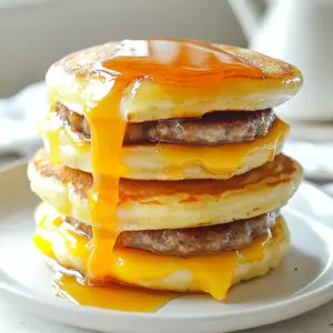 To make homemade copycat McGriddles, you will need the following key ingredients: - 1 cup all-purpose flour - 1 tablespoon baking powder - 1 tablespoon granulated sugar - 1/2 teaspoon salt - 1/2 cup milk - 1 large egg - 2 tablespoons melted butter - 1 teaspoon vanilla extract - 1 cup pure maple syrup - 4 breakfast sausage patties - 4 slices American cheese These ingredients create the perfect blend of flavors and textures. The pancakes are soft and sweet, while the sausage adds a savory bite. You can customize your McGriddles with different ingredients. Here are some ideas: - Add chocolate chips to the batter for a sweet twist. - Use whole wheat flour for a healthier option. - Swap American cheese for cheddar or pepper jack. - Try adding a slice of bacon for extra flavor. These options let you personalize the dish to your taste. If you don't have certain ingredients at home, here are some good substitutions: - Use almond milk or soy milk instead of regular milk. - Substitute yogurt for the egg, if needed. - Coconut oil can replace melted butter for a dairy-free option. - Use maple-flavored syrup if pure maple syrup isn't available. These substitutions can help you make McGriddles even if you run low on supplies. {{ingredient_image_2}} Start by taking a large bowl. Add 1 cup of all-purpose flour, 1 tablespoon of baking powder, 1 tablespoon of granulated sugar, and 1/2 teaspoon of salt. Whisk them well. This step ensures your dry mix is even. In another bowl, combine 1/2 cup of milk, 1 large egg, 2 tablespoons of melted butter, and 1 teaspoon of vanilla extract. Whisk until smooth. Now, slowly pour the wet mix into the dry mix. Stir gently, just until combined. Don't overmix. A few lumps are okay. Preheat your non-stick skillet over medium heat. Lightly grease it with butter or cooking spray. For each pancake, pour about 1/4 cup of batter onto the skillet. Cook for 2-3 minutes. Look for bubbles on the surface. This means it's time to flip! Cook for another 2-3 minutes until golden brown. Remove pancakes and set them aside. Repeat this until you use all the batter. In the same skillet, add the breakfast sausage patties. Cook them for about 3-4 minutes. Turn them halfway through. You want them browned and cooked through. This step adds a savory flavor to your McGriddles. To build your McGriddles, start with one pancake on a plate. Place a sausage patty on top. Then, add a slice of American cheese. Drizzle a good amount of maple syrup over it. Finally, add another pancake on top. Repeat for the rest of the ingredients. Serve warm and enjoy! To make the best pancakes, don't overmix your batter. A few lumps are okay. This keeps the pancakes light and fluffy. Use a non-stick skillet to avoid sticking. Make sure your skillet is hot enough before adding the batter. You want bubbles to form on the surface. This usually takes about 2-3 minutes. Flip them gently to keep the fluffiness intact. For juicy sausage patties, cook them on medium heat. This ensures they brown nicely without burning. Turn them halfway through cooking to get an even color. It takes about 3-4 minutes for each side to cook through. Keep an eye on them; you want them golden brown. Let them rest for a minute before adding to your McGriddle. If you have leftovers, store them in an airtight container. This keeps them fresh for up to three days. You can also freeze them for longer storage. Just make sure to wrap each one tightly. To reheat, place them in the microwave or toaster oven. This helps bring back the warm, fluffy texture. Enjoy your delicious breakfast anytime! Pro Tips Use Fresh Ingredients: Ensure your baking powder is fresh for the best rise in your pancakes. Old baking powder can lead to flat pancakes. Control Heat: Keep the skillet at medium heat. Too high heat can burn the pancakes before they cook through. Perfect Pancake Size: Use a measuring cup to pour the batter onto the skillet for uniform pancakes that cook evenly. Layer Wisely: When assembling, drizzle the maple syrup between layers for maximum flavor in every bite. {{image_4}} You can switch up the protein in your McGriddles. Instead of sausage, try crispy bacon or a plant-based patty. Chicken or turkey sausage works great too. For cheese, feel free to use cheddar, pepper jack, or even gouda. Each option adds its own flavor and twist. Get creative with your toppings! You can add a fried egg for extra protein and richness. Slices of avocado also bring creaminess. For a sweet touch, drizzle with honey or sprinkle cinnamon sugar. If you love fruit, consider adding sliced strawberries or banana. These toppings enhance the flavor profile and make breakfast more fun. If you need gluten-free McGriddles, swap the all-purpose flour for a gluten-free blend. Make sure the blend works for baking. For a dairy-free version, use almond milk or oat milk instead of regular milk. You can also replace the butter with coconut oil. These options keep your breakfast tasty while meeting dietary needs. To keep your cooked McGriddles fresh, let them cool first. Place them in an airtight container. Store them in the fridge for up to three days. When you are ready to enjoy your McGriddles again, take them out of the fridge. You can reheat them in a skillet over low heat. This method helps maintain their texture. Heat each side for about two minutes until warm. You can also use a microwave, but it might make them a bit soft. If you choose the microwave, heat them for 30 seconds at a time until hot. If you want to store McGriddles for longer, freezing is a great option. First, let them cool completely. Wrap each McGriddle tightly in plastic wrap or foil. Then, place them in a freezer-safe bag. They can last up to three months in the freezer. When you're ready to eat, thaw them in the fridge overnight before reheating. This keeps them tasting fresh and delicious! You can make McGriddles healthier by using whole grain flour instead of all-purpose flour. Whole grain flour adds fiber, which is good for digestion. You can also reduce the sugar in the batter. Replace the sausage patty with turkey or veggie sausage for lower fat. If you want to cut calories, use fewer pancakes in each sandwich. Yes, you can use different types of syrup. Try agave syrup, honey, or even fruit syrup. These options can add unique flavors to your McGriddles. Just make sure the syrup is thick enough to stay on the pancakes. This way, you can enjoy your McGriddles with your favorite sweet taste. To make mini-sized McGriddles, use less batter for each pancake. Pour about 2 tablespoons of batter onto the skillet. This will create smaller pancakes. Also, use mini sausage patties or cut regular patties in half. This makes it easier to handle and perfect for kids or snacks. You can serve many items with McGriddles. Fresh fruit like berries or sliced bananas adds color and freshness. You can also serve yogurt for a creamy texture. A side of hash browns or home fries pairs well too. These sides help create a balanced breakfast and make it more filling. This blog post covered how to make delicious McGriddles from scratch. We detailed key ingredients, helpful tips, and ways to customize your dish. I shared step-by-step cooking instructions, variation ideas, and storage tips. With these insights, you can craft your perfect McGriddles. Try different ingredients and toppings for unique flavors. Enjoy your homemade breakfast treat!