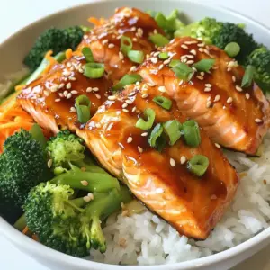 - 2 salmon fillets (6 oz each) - 1 cup jasmine rice - 1/4 cup teriyaki sauce (store-bought or homemade) - 1 cup broccoli florets, steamed - 1/2 cup carrots, shredded - 1 tablespoon sesame oil - 1 green onion, finely sliced - 1 tablespoon sesame seeds - Sea salt and black pepper, to taste For teriyaki salmon rice bowls, the right ingredients make all the difference. First, let's talk about the salmon. I prefer using fresh fillets for a rich flavor. The jasmine rice serves as a soft base, soaking up all the tasty sauce. Teriyaki sauce adds a sweet and savory kick, making the dish exciting. In addition to the salmon and rice, I love adding steamed broccoli and shredded carrots. These veggies not only bring color, but they also add important nutrients. For seasoning, sesame oil is a must. It gives the salmon a nice, nutty flavor. Don&rsquo;t forget the green onion and sesame seeds for garnish. They add a delightful crunch and freshness. Sea salt and black pepper help enhance the flavors of each ingredient, making every bite delicious. With these ingredients, you are set to create a meal that is both vibrant and satisfying. {{ingredient_image_2}} First, rinse the jasmine rice under cold water. Keep rinsing until the water is clear. This helps remove the extra starch and makes the rice fluffy. Next, in a medium saucepan, combine the rinsed rice and 2 cups of water. Bring it to a boil over high heat. Once boiling, reduce the heat to low and cover the saucepan. Let it simmer for about 15 minutes, until the water is gone and the rice is soft. After that, take it off the heat and let it sit for 5 minutes. Fluff the rice with a fork before serving. While the rice cooks, season the salmon fillets. Use sea salt and black pepper on both sides. This adds great flavor. In a large skillet, heat sesame oil over medium heat. When it&rsquo;s hot, gently place the salmon fillets in the skillet, skin side down. Cook for 4 to 5 minutes until the skin is crispy. Then, flip the salmon using a spatula. Cook for another 3 to 4 minutes until the fish flakes easily. Next, lower the heat. Pour the teriyaki sauce over the salmon in the skillet. Let the sauce bubble and caramelize around the salmon for about 2 minutes. After that, remove the skillet from the heat. To build the rice bowls, scoop a generous amount of fluffy jasmine rice into each bowl. Place one salmon fillet on top of the rice in each bowl. Drizzle any remaining teriyaki sauce over the salmon for extra taste. Now, arrange the steamed broccoli florets and shredded carrots around the salmon. This makes your bowl colorful and fun. Finally, garnish with finely sliced green onions and a sprinkle of sesame seeds. This adds a nice texture and nutty flavor. To make the best jasmine rice, rinse it first. Rinse until the water runs clear. This step removes extra starch and helps the rice stay fluffy. For jasmine rice, use a 1:2 rice-to-water ratio. If you prefer, you can use other rice types like basmati or brown rice. Just keep in mind that cooking times may vary. For crispy skin, heat your skillet before adding the salmon. This helps the skin brown nicely. Season both sides of the fillets with sea salt and black pepper. When cooking, start with the skin side down. This method allows the skin to crisp up. To check for doneness, use a fork. The fish should flake easily when it's done. You can make your teriyaki sauce at home, or use store-bought. Homemade sauce often tastes fresher and can be customized. To make it, mix soy sauce, honey, garlic, and ginger. You can also add more flavor with sesame oil or a splash of lime juice. For extra seasoning, try adding garlic powder or chili flakes. These will give your dish a nice kick! Pro Tips Rice Rinsing: Rinsing the jasmine rice until the water runs clear not only removes excess starch but also ensures a fluffier texture once cooked. Salmon Temperature: For perfectly cooked salmon, aim for an internal temperature of 145&deg;F (63&deg;C). This ensures the fish is moist and flaky. Teriyaki Sauce Glaze: Allowing the teriyaki sauce to bubble around the salmon enhances the flavor and creates a delightful glaze that adheres to the fish. Garnish for Flavor: Adding green onions and sesame seeds not only enhances the visual appeal of the dish but also adds a burst of freshness and nuttiness. {{image_4}} You can switch the salmon for chicken. Chicken teriyaki offers a tasty twist. Just grill or pan-fry chicken breast. Then, add teriyaki sauce just like with the salmon. If you prefer plant-based meals, try tofu or tempeh. Both soak up the teriyaki sauce well. Cut tofu into cubes and pan-fry until golden. For tempeh, steam it first for a softer texture, then cook it in the sauce. Feel free to mix in other veggies. Bell peppers, snap peas, or zucchini work great. These choices add crunch and color. You can also use seasonal vegetables. Fresh asparagus or green beans are tasty in spring, while squash shines in fall. Want a change from jasmine rice? Try quinoa or cauliflower rice. Quinoa adds extra protein and a nutty flavor. Cauliflower rice is a low-carb option that still fills you up. You can also play with flavored rice. Coconut rice or garlic rice can elevate your bowl. They add unique tastes that pair well with teriyaki. To keep your teriyaki salmon rice bowls fresh, store leftovers in an airtight container. Make sure to place the salmon, rice, and veggies together. This helps keep the flavors intact. You can keep them in the fridge for up to three days. When it's time to reheat, use a microwave. Place the rice bowl in the microwave and cover it with a damp paper towel. Heat in short bursts, checking every 30 seconds. This keeps the salmon moist and the rice fluffy. If you want to freeze your rice bowls, it's best to do this before adding fresh veggies. You can store the salmon and rice together in a freezer-safe container. Wrap them tightly to avoid freezer burn. They can last up to three months in the freezer. For thawing, move the container to the fridge the night before you plan to eat. Let it thaw slowly overnight. If you&rsquo;re in a rush, you can use the microwave's defrost setting. This method works well for both the salmon and rice, keeping the meal tasty and fresh. To make homemade teriyaki sauce, you need just a few simple ingredients. Here&rsquo;s how: - Ingredients: - 1/4 cup soy sauce - 2 tablespoons honey or brown sugar - 1 tablespoon rice vinegar - 1 teaspoon garlic, minced - 1 teaspoon ginger, minced - 1 teaspoon cornstarch mixed with 1 tablespoon water (optional for thickening) 1. In a small saucepan, combine soy sauce, honey, rice vinegar, garlic, and ginger. 2. Heat over medium heat until it starts to simmer. 3. If you want a thicker sauce, add the cornstarch mixture. 4. Continue to cook for a few more minutes until it thickens. This sauce adds a sweet and savory flavor to your salmon! Yes, you can make this recipe in advance! Here are some tips: - Meal Prep: Cook the rice and salmon ahead of time. Store them separately in airtight containers in the fridge. - Storage: Keep cooked salmon in the fridge for up to 2 days. The rice stays fresh for about 4 days. - Reheating: When ready to eat, reheat the salmon in a skillet on medium heat. Warm the rice in the microwave or on the stove with a splash of water. This way, you can enjoy your teriyaki salmon rice bowl quickly on busy days! You can serve a variety of sides to enhance your meal: - Steamed Vegetables: Broccoli, bell peppers, or snap peas work well. - Salad: A simple cucumber and sesame salad adds freshness. - Pickled Vegetables: They can give a nice tang to balance the dish. - Fruit: Sliced oranges or mango can complement the flavors. Feel free to mix and match for a colorful, tasty meal! This blog post covered how to make delicious teriyaki salmon rice bowls. We discussed main ingredients like salmon, jasmine rice, and vegetables. You learned step-by-step how to cook the rice and salmon, then assemble the bowls. I shared tips for perfecting your dish and suggested tasty variations. Proper storage is also key for leftovers. Enjoy making these rice bowls for a quick meal. With practice, you&rsquo;ll cook them like a pro!