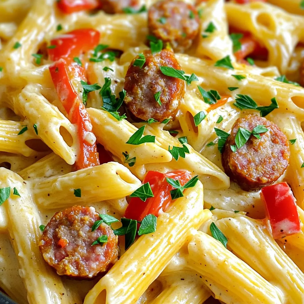 One Pot Creamy Cajun Sausage Pasta Delight