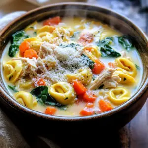To make this cozy dish, gather these key ingredients: - 2 cups cooked chicken, shredded - 4 cups chicken broth - 1 package (9 oz) cheese tortellini - 1 can (15 oz) diced tomatoes, undrained - 1 cup heavy cream - 2 cups fresh spinach, roughly chopped - 1 cup carrots, diced - 1 cup celery, diced - 3 cloves garlic, minced - 1 teaspoon Italian seasoning blend - Salt and pepper, to taste These ingredients create a rich blend of flavors and textures. The chicken provides protein, while the tortellini adds heartiness. Fresh spinach and carrots bring color and nutrients. For those looking to spice things up, consider these optional ingredients: - Red pepper flakes for heat - Fresh herbs like basil or parsley for freshness - A splash of white wine for depth These extras can enhance your dish. A little heat can make it exciting, while fresh herbs add brightness. A splash of wine gives a nice depth to the broth. To make your meal look and taste even better, try these garnishes: - Grated Parmesan cheese - A drizzle of olive oil - Fresh basil leaves Garnishing with cheese adds creaminess and flavor. Olive oil adds richness, while fresh basil gives a pop of color. These simple touches elevate your dish into a true comfort meal. Start by gathering all your ingredients. You need shredded chicken, chicken broth, diced tomatoes, carrots, celery, garlic, and Italian seasoning. Place them all in your slow cooker. Mix them well with a spoon. This helps the flavors blend together. Make sure the chicken is evenly spread out. Now, it’s time to cook. Cover the slow cooker with its lid. Set it to low for 6 hours or high for 3 hours. During this time, the veggies will get soft, and the chicken will soak up those tasty flavors. Check it halfway through to see how it’s doing. The aroma will fill your kitchen! Once the veggies are tender, it’s tortellini time! Add the cheese tortellini to your slow cooker. Stir gently to make sure they’re all submerged. Then, pour in the heavy cream and add the fresh spinach. Mix everything together well again. Cover the slow cooker and let it cook for another 30 minutes. This step helps the tortellini cook through and the spinach to wilt. Before serving, taste and add salt and pepper as needed. Enjoy it hot, topped with grated Parmesan cheese for extra flavor! To get a great dish, timing matters. I like to cook on low for 6 hours. This gives the chicken and veggies time to get soft and flavorful. If you are in a rush, use high for 3 hours. Just know the flavors might not be as rich. Want to kick up the taste? Here are some easy ways: - Add a splash of lemon juice for brightness. - Toss in a bay leaf while cooking. - Mix in some red pepper flakes for heat. - Use fresh herbs like basil or parsley at the end. These small tweaks can make a big difference! When it’s time to serve, think about comfort. I love using rustic bowls. The warmth of the dish shines in a cozy setting. - Sprinkle grated Parmesan on top for flavor. - Drizzle a bit of olive oil for richness. - Add a sprig of fresh basil for color and taste. These simple touches make your meal feel special and inviting. Enjoy! {{image_4}} You can make your Slow Cooker Chicken Tortellini healthier. Use low-fat cream or almond milk instead of heavy cream. Swap cheese tortellini for whole wheat tortellini. Add more veggies like zucchini or bell peppers. These changes keep the meal tasty but cut some calories. To create a vegetarian version, replace chicken with 2 cups of cooked beans. Use vegetable broth instead of chicken broth. You can also add more spinach and mushrooms for flavor. The cheese tortellini remains a great choice here, giving you a hearty meal without meat. Feel free to mix up the ingredients based on your taste. Prefer a spicier kick? Add red pepper flakes or diced jalapeños. If you enjoy a creamy texture, add more heavy cream or a splash of cream cheese. For a more herby taste, try fresh basil or parsley. Each small swap can create a new favorite dish. After enjoying your Slow Cooker Chicken Tortellini, store any leftovers right away. Let the dish cool down for about 30 minutes. Use airtight containers to keep the flavors fresh. This meal stays tasty in the fridge for 3 to 4 days. Make sure to label your containers with the date. When you’re ready to enjoy your leftovers, reheat them on the stove or microwave. For the stove, pour the soup into a pot. Heat it over medium heat, stirring often. If using a microwave, place the soup in a microwave-safe bowl. Heat in 30-second intervals until hot. Add a splash of broth or cream if it seems thick. You can freeze Slow Cooker Chicken Tortellini for easy meals later. Use a freezer-safe container, leaving some space for expansion. It can last up to 3 months in the freezer. When you want to eat, thaw it overnight in the fridge. Reheat as mentioned above, and enjoy a warm, comforting meal once more! To make Slow Cooker Chicken Tortellini from scratch, start with these steps: - Cook 2 cups of chicken and shred it. - Pour 4 cups of chicken broth into the slow cooker. - Add 1 can of diced tomatoes, 1 cup of diced carrots, and 1 cup of diced celery. - Stir in 3 minced garlic cloves and 1 teaspoon of Italian seasoning. - Cook on low for 6 hours. - Add 1 package of cheese tortellini and 1 cup of heavy cream. - Mix in 2 cups of chopped spinach and cook for another 30 minutes. This method makes a tasty and filling dish. Yes, you can use frozen tortellini in this recipe. Just add the frozen tortellini during the last 30 minutes of cooking. There is no need to thaw it first. It cooks well in the slow cooker and saves time. Slow Cooker Chicken Tortellini can last about 3 to 4 days in the fridge. Store it in an airtight container. Make sure to cool it down before placing it in the fridge to keep it fresh longer. You can serve Chicken Tortellini Delight with several sides: - A fresh garden salad adds crunch. - Garlic bread complements the flavors well. - A side of steamed vegetables for extra nutrition. These sides enhance your meal and make it more satisfying. This blog post covered how to make Slow Cooker Chicken Tortellini. We discussed the main ingredients, cooking steps, and tips for the best flavor. You learned about different variations to suit your taste and how to store leftovers. In the end, this dish is simple, tasty, and easy to customize. Enjoy making it your own!