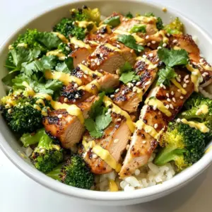 - 2 boneless, skinless chicken breasts - 4 cups fresh broccoli florets - 3 tablespoons olive oil, divided - 2 cloves garlic, finely minced - 1 tablespoon soy sauce - 1 tablespoon honey - 1 teaspoon sesame oil - Salt and freshly ground pepper, to taste - 2 cups cooked brown rice or quinoa, for serving - 1 tablespoon sesame seeds, for garnish - Fresh cilantro leaves or chopped green onions, for garnish When choosing your chicken, look for fresh and organic options. This will give your dish a better taste. For the broccoli, pick bright green florets. Dark spots or yellowing means it may be old. Use fresh garlic for the best flavor. Also, choose high-quality olive oil as it greatly enhances the sauce. Each ingredient plays a role in making your meal tasty and healthy. If you want a plant-based option, swap chicken for firm tofu or tempeh. Both work well with the garlic sauce. For a gluten-free version, use tamari instead of soy sauce. Quinoa is a great choice if you need grain-free. You can also use cauliflower rice instead of brown rice. This keeps the meal light but still filling. {{ingredient_image_2}} First, gather your ingredients. You need boneless chicken breasts, garlic, soy sauce, honey, sesame oil, olive oil, salt, and pepper. In a bowl, mix 1 tablespoon of olive oil, minced garlic, soy sauce, honey, sesame oil, salt, and pepper. Add the chicken breasts and coat them well. Cover the bowl and let it sit for 30 minutes. For more flavor, let it marinate in the fridge for up to 2 hours. While the chicken marinates, it's time to prepare the broccoli. Fill a large pot with water and bring it to a boil. Once boiling, add 4 cups of broccoli florets. Blanch for 2-3 minutes until they turn bright green. Quickly transfer the broccoli to a bowl with ice water. This stops the cooking process and keeps the broccoli crisp and colorful. Next, preheat your grill or grill pan over medium-high heat. Take the marinated chicken out of the bowl and throw away the leftover marinade. Place the chicken on the grill and cook for about 6-7 minutes on each side. The chicken should reach an internal temperature of 165&deg;F. After grilling, move the chicken to a plate and cover it loosely with foil. Let it rest for about 5 minutes, then slice it into strips. Now, let&rsquo;s saut&eacute; the broccoli. In a large skillet, heat 2 tablespoons of olive oil over medium heat. Once hot, add the blanched broccoli. Saut&eacute; for 3-4 minutes until heated through and slightly crispy. Season with salt and pepper to taste. For assembly, prepare 4 serving bowls. Place cooked brown rice or quinoa at the bottom of each bowl. Top with saut&eacute;ed broccoli and sliced grilled chicken. If you like, drizzle extra garlic sauce over the top. Lastly, sprinkle sesame seeds on each bowl and add fresh cilantro or chopped green onions for garnish. Enjoy your delicious Grilled Chicken and Broccoli Bowls! To make your chicken taste great, marinate it well. I mix olive oil, garlic, soy sauce, honey, and sesame oil. This mix gives the chicken a rich flavor. Allow the chicken to soak in the marinade for at least 30 minutes. For best results, marinate for up to 2 hours in the fridge. This time lets the flavors really get in. Grilling chicken can be easy. First, preheat your grill. You want it hot before adding the chicken. Remove the chicken from the marinade and toss the leftover liquid. Grill the chicken for about 6-7 minutes on each side. Make sure the center reaches 165&deg;F. Let the chicken rest for 5 minutes before slicing. This keeps it juicy and tender. The garlic sauce is key to this dish. It needs a good balance of salty and sweet. The soy sauce gives saltiness, while honey adds sweetness. You can adjust them based on your taste. If you love garlic, add a bit more minced garlic. This sauce elevates the whole bowl by adding depth and flavor. Pro Tips Marinate for Maximum Flavor: For enhanced flavor, marinate the chicken for up to 2 hours in the refrigerator. This allows the ingredients to penetrate deeper into the meat for a more robust taste. Perfectly Blanched Broccoli: To achieve perfect broccoli, ensure you immediately transfer it to ice water after blanching. This will preserve its vibrant color and crisp texture. Grill Temperature Matters: Make sure your grill is preheated to medium-high heat before adding the chicken. This helps to create a nice sear and prevents sticking. Garnish for Flavor and Presentation: Don&rsquo;t skip the garnishes! Fresh cilantro or green onions not only enhance the dish's appearance but also add a fresh flavor that complements the meal beautifully. {{image_4}} You can boost nutrition by adding more veggies. Try bell peppers, carrots, or snap peas. Chop them small and saut&eacute; them with the broccoli. This adds color and flavor. Chicken is great, but you can switch it up. Use shrimp, tofu, or chickpeas instead. Each option brings a new taste. Marinate them just like the chicken for best results. While brown rice and quinoa are tasty, feel free to explore. Use farro, couscous, or even cauliflower rice for a low-carb choice. Each grain adds its own texture and flavor. To keep your grilled chicken and broccoli bowls fresh, let them cool first. Place the food in an airtight container. Make sure to store each component separately if possible. The chicken, broccoli, and rice or quinoa can stay fresh in the fridge for up to three days. Label the container with the date so you remember when to eat it. When you're ready to enjoy your leftovers, there are easy ways to reheat them. You can use a microwave for quick heat. Place your food on a microwave-safe plate. Cover it with a damp paper towel to keep it moist. Heat in 30-second intervals, stirring in between. If you prefer, reheat in a skillet over medium heat. Add a splash of water to keep the food from drying out. Stir until heated through. If you want to save some bowls for later, freezing is a great option. Let everything cool down before packing. Use freezer-safe containers or bags. You can freeze the chicken, broccoli, and grain base together or separately. Just remember to label them with the date. They can stay in the freezer for up to three months. When you're ready to eat, thaw them in the fridge overnight. Then, reheat as described above. Yes, you can prepare this dish in advance. Marinate the chicken and blanch the broccoli a day ahead. Store them in the fridge. When you&rsquo;re ready, grill the chicken and saut&eacute; the broccoli. This will save time and keep flavors fresh. If you need an alternative to soy sauce, try coconut aminos. It offers a similar taste but is soy-free. You can also use tamari for a gluten-free option. Both will add a nice flavor to your dish. To keep the chicken juicy, don&rsquo;t skip the marinating step. Use a good amount of olive oil in the marinade. Grill the chicken on medium heat and avoid overcooking it. Always let it rest before slicing. This helps keep the juices locked inside. Yes, this recipe can be gluten-free. Just replace soy sauce with a gluten-free option like tamari or coconut aminos. Check your honey and sesame oil for gluten-free labels too. With these swaps, you can enjoy this dish worry-free. You can serve the bowls with cooked brown rice or quinoa as the base. Add a side salad or steamed vegetables for more nutrients. For extra flavor, try a light vinaigrette or a tangy sauce. Enjoy this meal with a refreshing drink to complete your dining experience. This blog post covered ingredients, preparation, cooking methods, and useful tips. You learned about quality ingredients and how to grill chicken perfectly. We also explored ways to customize the dish and store leftovers effectively. Remember, you can experiment with flavors and add your favorite veggies. This recipe is flexible and easy to adapt. Enjoy making your own delicious grilled chicken and broccoli bowls!