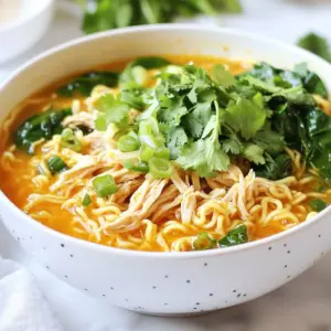 - 2 boneless, skinless chicken breasts - 4 cups chicken broth - 2 packs of ramen noodles (discard the seasoning packets) - 1 cup coconut milk - 2 tablespoons soy sauce - 2 tablespoons sesame oil - 1 tablespoon ginger, freshly grated - 3 cloves garlic, minced - 1 cup mushrooms, sliced (shiitake or button mushrooms work well) - 1 cup baby spinach - 2 green onions, sliced thinly - 1 tablespoon chili paste (adjust according to your heat preference) - Salt and black pepper to taste - Fresh cilantro leaves for garnish The chicken stands out in this dish. It adds protein and a nice texture. I love using boneless, skinless chicken breasts. They cook quickly and soak up flavors well. The chicken broth gives the ramen richness. It serves as the base that ties all flavors together. Coconut milk brings creaminess to the soup. It balances the spices and adds a slight sweetness. Soy sauce enhances the umami flavor. The sesame oil adds a nutty taste that makes it feel special. Ginger and garlic provide a warm, aromatic touch. Mushrooms add an earthy flavor and nice texture. Baby spinach gives a fresh element and color. The green onions provide a crunch and a pop of color. Finally, chili paste adds heat. You can adjust the spice level to your liking. - Fresh herbs like cilantro or basil - Sliced jalape&ntilde;os for extra heat - Soft-boiled eggs for added richness - Toasted sesame seeds for crunch Garnishes can take your ramen to the next level. Fresh herbs like cilantro bring brightness. Sliced jalape&ntilde;os can add a fun kick. A soft-boiled egg adds richness and protein. Toasted sesame seeds give a nice crunch and flavor. Choose the garnishes you love. They make the dish even more delicious and fun to eat! {{ingredient_image_2}} Start by heating sesame oil in a large pot over medium heat. Season the chicken breasts with salt and black pepper. Place them in the pot when the oil is hot. Sear each side for 4-5 minutes. Look for a nice golden-brown crust. This adds flavor and texture. While the chicken is searing, grate fresh ginger and mince garlic. Once the chicken is brown, take it out and set aside. In the same pot, add ginger and garlic. Saut&eacute; them for about a minute until they smell good. Be careful not to burn them, as burnt garlic can taste bitter. After you saut&eacute; the aromatics, pour in the chicken broth. Use a wooden spoon to scrape the tasty bits from the pot's bottom. Bring the broth to a gentle simmer. Cover the pot and let it cook for about 15 minutes. The chicken should be cooked through and no longer pink. Take the chicken out, cool it slightly, and shred it into bite-sized pieces. Return the shredded chicken to the pot. Stir in coconut milk, soy sauce, and chili paste. Let it simmer again. Next, add the ramen noodles and sliced mushrooms. Cook according to the package instructions, usually 3-4 minutes. When the noodles are almost done, stir in baby spinach. Cook for another minute until it wilts nicely. Taste your ramen and adjust the seasoning. Add more salt and black pepper if needed. This step is key for making the flavors pop. Ladle the warm ramen into serving bowls. Top with green onions and fresh cilantro leaves. For an extra zing, serve with a lime wedge on the side. A drizzle of sesame oil can also boost the aroma and flavor. Enjoy this hearty and flavorful delight! To sear chicken well, use a hot pan. Heat sesame oil until it shimmers. This gives your chicken a nice crust. Place the seasoned chicken breasts in the pan, cooking for 4 to 5 minutes on each side. Avoid moving the chicken too much. This helps it brown evenly. Common mistakes include overcrowding the pan and not letting the chicken rest. If you add too much chicken, it cools the pan. This leads to steaming instead of searing. Always let your chicken rest before shredding. This keeps it juicy. To boost flavor, try adding herbs like basil or cilantro. You can also use lime juice for a zesty kick. Adjust the chili paste based on your heat tolerance. A little chili can add depth without overpowering. When cooking your broth, use fresh garlic and ginger. Their flavors mix well in the ramen. Simmering the broth with mushrooms adds umami. This makes each spoonful rich and satisfying. For efficient prep, chop all your ingredients first. This saves time while cooking. Keep your workspace organized. It makes cooking smoother and more fun. To save time, boil your water for the ramen while the chicken cooks. This cuts down on overall cooking time. You can also use pre-sliced mushrooms. They save you a few precious minutes in prep. Pro Tips Fresh Ingredients: Always use fresh ginger and garlic for the best flavor. They provide a vibrant kick that enhances the overall taste of the dish. Broth Boost: For a deeper flavor, consider adding a splash of fish sauce or a tablespoon of miso paste to the broth along with the soy sauce. Perfect Noodles: Avoid overcooking the ramen noodles by adding them to the pot only when the broth is simmering to ensure they cook evenly. Customize it: Feel free to add other vegetables like bok choy, carrots, or bell peppers for added nutrition and color. {{image_4}} You can make Marry Me Chicken Ramen your own by adding different proteins. For a vegetarian option, use tofu or tempeh instead of chicken. Simply cube the tofu and saut&eacute; it until golden. This gives a nice texture and flavor. You can also add chickpeas for extra protein. They blend well with the broth. If you want a seafood twist, shrimp or fish works great. Add shrimp in the last few minutes of cooking. It cooks fast and keeps its flavor. For fish, try salmon or cod. Just ensure it&rsquo;s cooked through, and break it into pieces before serving. Noodles can change the dish's feel. For a gluten-free option, use rice noodles or gluten-free ramen. Cook them separately and add them to the broth. This way, everyone can enjoy the dish. You can explore different types of ramen too. Try thick udon noodles for a chewier texture. Soba noodles can also be a fun choice. They add a nutty flavor that pairs nicely with the broth. Adjusting the spice level can make a big difference. If you love heat, add more chili paste or fresh chilies. For a milder taste, reduce the chili paste or omit it altogether. You can switch up the ingredients for unique flavors. Add lime juice for a zesty kick. You can also toss in miso paste for a deep umami flavor. Experiment with different herbs like basil or mint for a fresh twist. To keep your Marry Me Chicken Ramen fresh, follow these tips: - Refrigeration Guidelines: Store leftovers in an airtight container. They will last for 3 to 4 days in the fridge. Make sure the ramen cools down before sealing to avoid moisture buildup. - Freezing Instructions: If you want to save it longer, freeze the ramen. Use freezer-safe containers. It can last for up to 2 months. Remember, noodles might lose some texture when thawed. When it's time to enjoy your ramen again, here&rsquo;s how to reheat it: - Best Practices for Leftovers: For the best taste, reheat only what you plan to eat. This keeps the noodles from becoming mushy. - Microwave vs. Stovetop Reheating: You can reheat in the microwave for 1-2 minutes. Stir halfway for even heating. If you prefer the stovetop, warm it over low heat. Stir gently to avoid breaking the noodles. Enjoy your delicious ramen! You can use several dairy-free alternatives. Almond milk works well, but it may lack creaminess. Soy milk can also work, but choose the unsweetened kind. If you want a richer flavor, use cashew cream. To adjust for flavor, add a bit of lime juice or a pinch of salt. This helps mimic the taste of coconut milk. You can also add a dash of vanilla for sweetness. Yes, homemade broth is a great choice. It often tastes better than store-bought. You can control the flavor and salt level, making it healthier. Homemade broth also lets you use fresh ingredients. You can simmer bones, veggies, and herbs to create a rich taste. This deep flavor shines through in your ramen. Leftover ramen can last for about three to four days in your fridge. Store it in an airtight container to keep it fresh. Signs of spoilage include off smells and changes in color. If the broth looks cloudy or the noodles feel slimy, it's best to toss it. Always trust your senses when deciding if food is still good. This blog post covered everything you need for Marry Me Chicken Ramen. We explored main ingredients such as chicken, broth, and seasonings. You learned how to prepare your dish step by step. The tips offer ways to enhance flavor and save time. Variations allow you to customize protein and noodles. Lastly, we shared storage methods to keep your ramen fresh. I hope you feel ready to make this dish your own. Enjoy your cooking adventure!