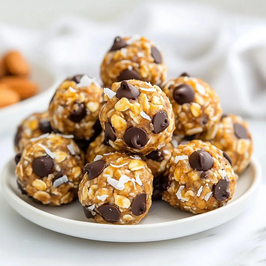 Here’s a simple list of the key ingredients you need for your oatmeal peanut butter energy bites: - 1 cup rolled oats - 1/2 cup natural peanut butter - 1/3 cup honey or maple syrup - 1/4 cup ground flaxseed - 1/2 cup dark chocolate chips (optional) - 1/4 cup unsweetened shredded coconut - 1/2 teaspoon pure vanilla extract - A pinch of salt These ingredients blend to create a tasty snack. The oats give a nice base. Peanut butter adds creaminess and protein. Honey or maple syrup brings sweetness. Ground flaxseed boosts nutrition with fiber. Dark chocolate chips add a fun twist. Shredded coconut gives a chewy texture. Vanilla extract adds flavor, while salt balances it all. You can customize this mix based on your taste. Want a nutty twist? Swap peanut butter for almond butter. Need a vegan option? Use maple syrup instead of honey. Each choice changes the bites in a fun way. Enjoy experimenting! {{ingredient_image_2}} Start with a big mixing bowl. Add 1 cup of rolled oats, 1/4 cup of ground flaxseed, and a pinch of salt. Mix these dry items well. This helps the flavors blend nicely. In another bowl, combine 1/2 cup of natural peanut butter, 1/3 cup of honey or maple syrup, and 1/2 teaspoon of pure vanilla extract. Stir them together until smooth. This mixture will add sweetness and creaminess. Now, add chocolate chips and shredded coconut to the wet mix. Use 1/2 cup of dark chocolate chips and 1/4 cup of shredded coconut. Gently fold them in. Then, take small portions of the mix and roll them into balls. Aim for golf ball size. Place the bites on a baking sheet lined with parchment paper, leaving space between each. Chill in the fridge for about 30 minutes. This helps them firm up and makes them easy to enjoy later. To make great energy bites, stickiness and compactness are key. This mixture needs to hold together well. If it is too dry, add a bit more peanut butter or honey. If it is too wet, add more oats or flaxseed. The right balance makes the bites easy to roll and keeps them from falling apart. Adding spices or nut extracts can take these bites to the next level. Consider adding: - Cinnamon for warmth - Nutmeg for a cozy touch - A splash of almond extract for a nutty flavor These small additions can really make your energy bites pop! Presentation matters, even with snacks. Here are some fun ideas: - Serve the energy bites in a small mason jar for a charming look. - Arrange them on a colorful plate to brighten up your table. - Tie a ribbon around the jar for a cute gift. Pair these bites with some fresh fruit or yogurt for a complete snack. Enjoying them with a glass of milk can also make for a satisfying treat! Pro Tips Storage Solution: Keep the energy bites in an airtight container in the refrigerator for optimal freshness and to maintain their chewy texture. Customize Your Flavor: Experiment with different nut butters or add spices like cinnamon for a unique flavor twist. Make It Vegan: Substitute honey with maple syrup or agave nectar to make these energy bites completely vegan-friendly. Batch Prep: Double the recipe and freeze half of the energy bites for a quick and easy snack option later on. {{image_4}} You can make these bites work for your needs. Try using almond butter instead of peanut butter. It adds a nice nutty twist. If you have nut allergies, sunflower seed butter is a great choice. It keeps the flavor and makes it safe for everyone. Want to change things up? Add different mix-ins! Dried fruits like raisins or cranberries can add sweetness. Nuts like walnuts or almonds give a nice crunch. You can also toss in seeds such as pumpkin or sunflower seeds for extra texture and flavor. To make your energy bites even healthier, consider adding protein powder. It packs a punch of protein, which is great after workouts. Chia seeds are another smart choice. They add fiber and healthy fats, making your snack even more nutritious. Store your oatmeal peanut butter energy bites in an airtight container. This keeps them fresh and tasty. They can last up to one week at room temperature. If you want to keep them longer, put them in the fridge. They can stay good for about two weeks when chilled. To freeze your energy bites, first, place them in a single layer on a baking sheet. Put the sheet in the freezer for one hour. This helps them freeze without sticking together. Once frozen, transfer the bites to a freezer-safe bag. They can last for up to three months in the freezer. When you want to eat a frozen energy bite, take it out of the bag. Let it sit at room temperature for about 15 minutes. This will make it soft and ready to eat. You can also microwave it for a few seconds if you're in a hurry. Enjoy your snack! These energy bites last up to one week when stored properly. Keep them in an airtight container. For longer freshness, store them in the fridge. You can also freeze them. They stay good for about three months in the freezer. Just thaw them in the fridge before eating. Yes, you can easily make these bites vegan. Instead of honey, use maple syrup. It gives the same sweetness without animal products. For butter, choose almond butter or sunflower seed butter. Both options work well and keep the bites creamy and tasty. If you run out of ground flaxseed, use chia seeds. They offer similar health benefits and add a nice crunch. You can also use unsweetened applesauce as a binder. This will change the texture a bit but keeps your bites moist. This blog post covered how to make easy oatmeal peanut butter energy bites. You learned about the key ingredients, preparation steps, and tips for a great result. We explored different flavor variations and storage methods. My final thoughts: these bites are healthy, tasty, and versatile. You can enjoy them as snacks or add fun twists to fit your taste. Try making them your own!