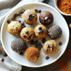 To make healthy cookie dough balls, you need simple and wholesome ingredients. Here&rsquo;s what you will need: - 1 cup almond flour - 1/2 cup oat flour - 1/4 cup nut butter (choose almond or peanut) - 1/4 cup pure maple syrup - 1 teaspoon vanilla extract - 1/4 teaspoon salt - 1/4 cup dark chocolate chips (opt for dairy-free if preferred) - 2 tablespoons chia seeds - 2 tablespoons unsweetened cocoa powder (optional, for a chocolate twist) Each ingredient plays a key role. Almond flour gives a nutty base. Oat flour adds fiber and keeps the texture light. Nut butter binds everything together, making it creamy. Maple syrup brings sweetness without refined sugars. Vanilla extract enhances flavor, while salt brings balance. The dark chocolate chips add a delightful crunch. Chia seeds are packed with nutrients and help with texture. Cocoa powder gives a rich chocolate taste if you choose to use it. You can use different nut butters based on your preference. Almond butter offers a mild flavor, while peanut butter gives a stronger taste. Remember, each choice impacts the final flavor. So, feel free to mix and match to suit your taste! {{ingredient_image_2}} First, gather your almond flour and oat flour. In a large mixing bowl, combine these dry ingredients well. If you want a chocolate twist, add the unsweetened cocoa powder here. Next, pour in your nut butter, maple syrup, and vanilla extract. Sprinkle in the salt too. Mix all these ingredients until they form a nice dough. Now, it's time to add some fun! Gently fold in the chia seeds and dark chocolate chips. Make sure they are spread out evenly in the dough. If your dough feels too crumbly, don't worry! You can add a tablespoon of water or a little more maple syrup. Mix until it feels moist enough to shape. Take small amounts of dough and roll them into balls. Aim for about 1 inch in size. Place these balls on a lined baking sheet. Leave some space between them to allow for easy handling. Chilling the dough is key. It helps the balls hold their shape better. Place the baking sheet in the fridge for about 30 minutes. This step makes your cookie dough balls firmer and tastier. Enjoy them cold or let them warm up a bit before eating! To get the right moisture in your dough, start with the base. If it feels too dry, add a little water or maple syrup. Mix it well until the dough holds together. When mixing, make sure to blend all the dry ingredients first. This helps in evenly distributing flavors. Add the wet ingredients and mix until combined. You want a smooth dough with no lumps. Plating can make your cookie dough balls look fancy! Use a dessert stand to showcase them. A simple sprinkle of chia seeds on top adds a nice touch. You can also drizzle some extra nut butter over the balls. This adds flavor and looks great too. Use a squeeze bottle for neat lines. These cookie dough balls are packed with good stuff! Almond flour offers healthy fats and protein. Oat flour adds fiber, making these treats good for digestion. Chia seeds are also a superfood. They provide omega-3s and keep you full longer. Dark chocolate chips add antioxidants without too much sugar. These treats fit well in a balanced diet. Enjoy them as a snack or a sweet treat! Pro Tips Storage Tips: Keep your cookie dough balls in an airtight container in the refrigerator for up to one week for maximum freshness. Nut Butter Choice: Experiment with different nut butters like cashew or sunflower seed butter for unique flavors and textures. Chia Seed Benefits: Chia seeds not only add texture but also provide a boost of omega-3 fatty acids, making these cookie dough balls even healthier. Chocolate Variations: For a fun twist, try adding white chocolate chips or dried fruits along with the dark chocolate for additional flavors. {{image_4}} You can make these cookie dough balls in many flavors! Chocolate-flavored cookie dough balls are a great twist. Just add 2 tablespoons of unsweetened cocoa powder to the dry mix. This little change makes a big difference! If you want to keep it simple, stick with the plain version. You can also add nuts or seeds for extra crunch. Chopped walnuts or sunflower seeds work well. They add texture and nutrients. Want to make these cookie dough balls vegan? Just use maple syrup and any nut butter. Both are plant-based. If you need a gluten-free option, almond flour and oat flour are naturally gluten-free. Always check labels to ensure they meet your needs. You can also make these allergen-friendly. Use seeds instead of nuts if allergies are a concern. This way, everyone can enjoy these tasty treats! Pair these cookie dough balls with a refreshing drink. Nut milk or coffee tastes great together. They also make a lovely snack for parties or gatherings. Serve them on a dessert stand for a fun touch. You can add a sprinkle of chia seeds or a drizzle of nut butter for decoration. These little details elevate your presentation! To keep your healthy cookie dough balls fresh, store them in the fridge. Use an airtight container. This way, they stay moist and tasty. You can also layer them with parchment paper to prevent sticking. If you want to save them for longer, freezing is a great option. Place the dough balls in a freezer-safe bag. Label the bag and remove as much air as possible. They will keep their flavor for up to three months in the freezer. When stored properly in the fridge, these cookie dough balls last about one week. If you freeze them, they can stay fresh for up to three months. Just remember to thaw them in the fridge before enjoying. To enjoy leftovers, let the cookie dough balls sit at room temperature for a few minutes. This brings back their soft texture. You can also warm them slightly in the microwave. Heat them for about 10-15 seconds. This will make them even more delightful! Just be careful not to overheat them, or they may lose their charm. You can use oat flour or sunflower seed flour. Both are great options. They will change the taste a bit but keep the texture nice. If you need a nut-free choice, sunflower seed flour works well. Yes, you can make these cookie dough balls nut-free. Just use sunflower seed butter instead of nut butter. This swap keeps the flavor rich and creamy. Always check for allergies when using new ingredients. To make these cookie dough balls vegan, choose a nut butter that is dairy-free. Also, use maple syrup as your sweetener. These changes keep the recipe plant-based and delicious. Yes, you can use honey instead of maple syrup. Honey will add a nice sweetness. However, honey is not vegan, so keep that in mind. If you want a vegan option, stick with maple syrup. In this blog post, we explored how to make delicious cookie dough balls. We covered the key ingredients like almond flour and oat flour. You learned the step-by-step process from mixing dough to chilling it for texture. We shared important tips for consistency, health benefits, and creative variations. Lastly, we discussed storage tips to keep your cookies fresh. Enjoy making these treats, knowing they're tasty and good for you! You can impress family and friends at any occasion with these simple recipes.