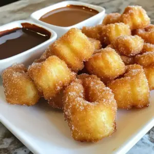 - 1 cup all-purpose flour - 1 tablespoon granulated sugar - 2 tablespoons unsalted butter - 1 teaspoon baking powder - 2 large eggs These main ingredients make the dough for churro poppers. All-purpose flour gives structure. Granulated sugar adds sweetness. Unsalted butter brings richness. Baking powder helps them rise. Eggs bind everything together. - 1 teaspoon vanilla extract - 1/2 teaspoon salt - Oil for frying Vanilla extract adds a warm flavor. Salt balances the sweetness. Use vegetable or canola oil for frying. It needs to be hot for perfect results. - 1/2 cup granulated sugar - 1 tablespoon ground cinnamon - Chocolate sauce - Caramel sauce The cinnamon sugar mixture gives churro poppers their classic taste. Roll each popper in the mix while warm. Chocolate and caramel sauces are perfect for dipping. They add a fun touch to each bite. {{ingredient_image_2}} Combining Liquid Ingredients Start by placing water, butter, and vanilla extract in a medium saucepan. Heat this over medium heat. Stir gently until the mixture boils and the butter melts. Mixing Dry Ingredients Remove the pan from heat. Quickly add flour, sugar, salt, and baking powder all at once. Use a wooden spoon to mix until the dough forms a smooth ball. It should pull away from the sides of the pan. Incorporating Eggs Let the dough cool for about 5 minutes. Add eggs one at a time, mixing well after each egg. Keep stirring until the dough is smooth and shiny. Heating Oil to the Right Temperature In a deep fryer or heavy pan, heat oil to 350&deg;F (175&deg;C). Make sure there's enough oil for the poppers to float as they fry. Piping the Dough into the Oil Fit a piping bag with a large star tip. Pipe small rounds of dough, about 1 inch wide, into the hot oil. Avoid overcrowding the pan. Monitoring Frying Time for Perfect Color Fry the churro poppers for about 2-3 minutes on each side. They should turn golden brown. Use a slotted spoon to gently lift them out. Rolling in Cinnamon Sugar While the poppers are warm, roll each one in a mix of sugar and cinnamon. Make sure they are fully coated for the best flavor. Serving Suggestions Serve the churro poppers warm. Pair them with chocolate sauce or caramel sauce for dipping. Garnishing Tips For an extra touch, arrange the poppers on a nice platter. Place a small bowl of dipping sauce in the center. Dust a little cinnamon sugar on top for flair. To make great churro poppers, you need the right dough. The dough should be thick and smooth. If it's too runny, your poppers will not hold shape. If it&rsquo;s too thick, they will be dense. Aim for a soft, pliable dough that pulls away from the sides of the pan. When frying, heat your oil to 350&deg;F (175&deg;C). This temperature is key for crispiness. If the oil is too hot, the outside cooks too fast. If it's too cool, the poppers absorb oil. Fry in small batches. This way, they cook evenly and get that nice golden color. Plating is part of the fun! Arrange your churro poppers on a colorful platter. Add a bowl of chocolate sauce or caramel sauce in the center. This makes for a great dipping experience. A light dusting of cinnamon sugar on top adds charm and flavor. For pairings, think about fresh fruit. Sliced strawberries or bananas work well. They add a fresh touch to the sweet poppers. You can also serve with whipped cream for extra indulgence. Always be careful when handling hot oil. Use long tongs or a slotted spoon to avoid burns. Keep a close eye on the oil temperature. If it gets too hot, it can cause splatters. Avoid overcrowding the frying pan. This can lower the oil temperature and lead to soggy poppers. Fry just a few at a time. This way, you ensure they cook perfectly and stay crispy. Pro Tips Use Room Temperature Eggs: Ensure your eggs are at room temperature for better incorporation into the dough, leading to a smoother and fluffier texture. Monitor Oil Temperature: Use a thermometer to keep the oil at a steady 350&deg;F (175&deg;C) to achieve perfectly golden churro poppers without burning. Don&rsquo;t Overcrowd the Pan: Fry in batches to avoid lowering the oil temperature, which can result in soggy churro poppers instead of crispy ones. Experiment with Dipping Sauces: While chocolate and caramel are classic choices, try adding flavored sauces like raspberry or dulce de leche for a unique twist. {{image_4}} You can have fun with churro poppers by adding different flavors. Here are three tasty ideas: - Chocolate-filled Churro Poppers: Add chocolate ganache to the center. Pipe the dough, leaving space for chocolate. This gives a sweet surprise when you bite in. - Pumpkin Spice Churro Poppers: Mix pumpkin puree and spices in the dough. Use cinnamon, nutmeg, and ginger to give it that fall taste. These are perfect for cozy gatherings. - Matcha Churro Poppers: Blend matcha powder into the dough. This adds a unique green color and a fresh taste. Pair them with a sweet dipping sauce for a fun twist. You can change up the coatings for churro poppers, too. Here are some ideas: - Nut-based Coatings: Try ground nuts instead of sugar. Almonds or hazelnuts can add a crunchy texture and a nutty flavor. Just mix them with a little sugar for a sweet touch. - Swapping the Sugar Blend: Instead of regular sugar, use brown sugar or coconut sugar. These options add a deeper flavor and can make the poppers more interesting. The right sauce can make churro poppers even better. Here are some fun dipping options: - Spiced Honey Sauce: Mix honey with a dash of cinnamon and cayenne. This sauce gives a sweet and spicy kick that pairs well with the churros. - Fruit-based Sauces: Use fresh fruit purees, like strawberry or raspberry. These add a fruity taste that contrasts nicely with the warm churro poppers. To keep your churro poppers fresh, let them cool first. You should place them on a plate lined with paper towels. This helps absorb any extra oil. Once they are cool, wrap them in plastic wrap or place them in an airtight container. Store them in the fridge for up to three days. To enjoy your churro poppers again, you want them crispy. The best way is to use an oven. Preheat your oven to 350&deg;F (175&deg;C). Place the churro poppers on a baking sheet in a single layer. Bake for about 5-7 minutes or until warm. This method keeps them nice and crispy. If you want to save churro poppers for later, freezing is a great option. First, let them cool completely. Then, place them in a single layer on a baking sheet. Freeze them for about an hour until they are firm. After that, transfer them to a freezer bag or container. They can be frozen for up to two months. To thaw, take them out and let them sit at room temperature for about 30 minutes before reheating. To make churro poppers crispy, focus on a few key techniques: - Fry at the right temperature: Heat oil to 350&deg;F (175&deg;C). This helps create a crispy outer layer. - Avoid overcrowding: Fry in small batches. This keeps the oil hot and ensures even cooking. - Cool the dough: Let the dough rest after mixing. This helps improve the texture. - Drain excess oil: Place fried poppers on paper towels to remove extra oil. Following these steps makes churro poppers delightfully crispy and golden. Yes, you can use different types of flour for churro poppers. Here are some options: - Whole wheat flour: This gives a nutty flavor and adds fiber. - Rice flour: This can make the poppers lighter and gluten-free. - Almond flour: This adds a subtle taste and is great for low-carb diets. Experimenting with these flours lets you create unique flavors while still enjoying churro poppers. You can find churro poppers in various places: - Local restaurants: Many Mexican or dessert places serve churro poppers as a special treat. - Food trucks: Look for food trucks that focus on desserts. They often have fresh churro poppers. - Grocery stores: Some stores sell frozen churro poppers that are easy to prepare at home. These options make it easy to enjoy churro poppers, whether dining out or cooking at home. Churro poppers are simple and fun to make. We covered the key ingredients, from all-purpose flour to yummy dipping sauces. I shared step-by-step instructions for preparing, frying, and serving them. Plus, I offered tips for perfecting your treat and creative variations. Now, you can enjoy these tasty desserts any time. Use the ideas here to impress friends and family with your cooking skills. Happy frying!