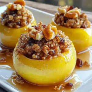 To make Easy Baked Apples, gather these simple ingredients. They create a warm and sweet treat. - 4 medium-sized Granny Smith apples - 1/2 cup rolled oats - 1/4 cup packed brown sugar - 1 teaspoon ground cinnamon - 1/4 cup chopped walnuts (or pecans) - 1/4 cup raisins (or dried cranberries) - 1/4 cup unsalted butter, melted - 1/2 cup apple juice or water (for baking) - A pinch of salt Each item plays a key role in the taste and texture. The Granny Smith apples bring a nice tartness. The oats and brown sugar create a sweet and chewy filling. Cinnamon adds warmth and spice. Nuts give crunch, while raisins or cranberries add a fruity touch. Butter binds it all together, adding richness. Finally, the apple juice or water ensures the apples stay moist while baking. With these ingredients, you can make a delightful dessert. {{ingredient_image_2}} First, you need to preheat your oven to 350&deg;F (175&deg;C). This prepares it for our tasty baked apples. Next, take four medium-sized Granny Smith apples. Use an apple corer or a sharp knife. Carefully remove the core, but keep the bottom intact. This creates a pocket for our sweet filling. In a medium bowl, combine the filling ingredients. Add 1/2 cup of rolled oats, 1/4 cup of packed brown sugar, and 1 teaspoon of ground cinnamon. Toss in 1/4 cup of chopped walnuts or pecans, and 1/4 cup of raisins or dried cranberries. Pour in 1/4 cup of melted butter and a pinch of salt. Mix everything well until it forms a cohesive blend. Now, take spoonfuls of your oat mixture. Gently pack the filling into each cored apple. Make sure to fill them generously. This step is key for great flavor in every bite. Arrange the stuffed apples upright in a baking dish. Pour 1/2 cup of apple juice or water into the bottom of the dish. This liquid helps create steam during baking, keeping the apples moist and tender. Cover your baking dish with aluminum foil. This keeps moisture in. Bake the apples for 25 minutes. After this, remove the foil. Bake for another 15 to 20 minutes. The apples should be tender and the filling golden brown. Once your apples are done baking, let them cool for a few minutes. This step helps avoid burning your mouth on the hot filling. Enjoy your delightful dessert! For this recipe, I recommend using Granny Smith apples. They are tart and firm, making them perfect for baking. Their shape holds well in the oven, and they balance the sweetness of the filling. Other good options include Honeycrisp or Fuji apples, which add a nice, sweet flavor. You can prepare these baked apples a day before serving. Stuff the apples and store them in the fridge. When ready to bake, just add the liquid and pop them in the oven. This saves time and allows the flavors to meld together. For a special touch, serve the baked apples warm. I love to drizzle the sweet juices from the baking dish over the apples. Add a scoop of vanilla ice cream or a dollop of whipped cream for a creamy contrast. You can also sprinkle some extra nuts or cinnamon on top for added flavor. Enjoy this delightful dessert! Pro Tips Choose the Right Apples: For the best flavor and texture, opt for tart apples like Granny Smith, which hold up well during baking and complement the sweetness of the filling. Experiment with Nuts: Feel free to swap walnuts for pecans or even almonds for a different taste and texture. Each nut brings its unique flavor that enhances the dish. Enhance the Filling: Add a splash of vanilla extract or a pinch of nutmeg to the filling mixture for an extra layer of flavor that elevates your baked apples. Serve with a Twist: Instead of traditional ice cream, try serving with a scoop of cinnamon or caramel ice cream for a delightful twist on this classic dessert. {{image_4}} You can change the nuts for more flavor. Instead of walnuts, try pecans or almonds. Each nut gives a new taste. You can also add seeds for crunch, like sunflower or pumpkin seeds. For dried fruits, you have many options. Raisins work well, but dried cranberries add tartness. Apricots or figs can give a sweet touch. Mix and match to find your favorite flavor combo! If you need gluten-free options, use gluten-free oats instead of regular rolled oats. They work just as well. Check the labels to ensure they are safe for your diet. For a vegan treat, swap the butter for coconut oil or a plant-based butter. You can replace apple juice with almond milk or water. The dessert stays tasty and friendly for all diets! To store leftover baked apples, let them cool down completely. Place them in an airtight container. You can keep them in the fridge for up to three days. If you want to keep them longer, you can freeze them. Just make sure to wrap them tightly in plastic wrap or foil before putting them in a freezer bag. This way, they will stay fresh and tasty. When you are ready to enjoy your baked apples again, you have a few easy options. If you want to reheat them in the oven, preheat it to 350&deg;F (175&deg;C). Place the apples in a baking dish and cover them with foil to keep them moist. Heat for about 10-15 minutes. You can also use the microwave. Put one apple on a microwave-safe plate and heat for about 30 seconds to 1 minute. Check if it is warm enough before enjoying it. Yes, you can use other types of apples. I like Fuji or Honeycrisp apples. They are sweet and hold up well when baked. Just make sure the apples are firm. Soft apples may turn mushy. Baked apples last about 3 to 5 days in the fridge. Store them in an airtight container. You can enjoy them warm or cold. Reheat them in the microwave for a quick treat. Yes, you can freeze baked apples. Let them cool completely first. Wrap each apple in plastic wrap. Place them in a freezer-safe bag. They can last up to three months in the freezer. Baked apples taste great with vanilla ice cream. You can also add whipped cream for extra flavor. Drizzle some caramel sauce on top for a sweet touch. Try serving with granola for a crunchy bite! This blog post covered how to make baked apples. We explored key ingredients, step-by-step instructions, and helpful tips. You can choose different apples, nuts, and fruits for your recipe. The storage tips allow you to enjoy leftovers easily. In conclusion, baked apples are simple, fun, and tasty. They offer room for creativity while using healthy ingredients. Enjoy your baking, and share this treat with friends and family!