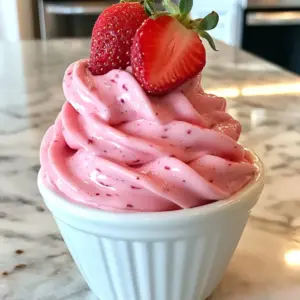 - 2 cups frozen strawberries - 1 cup canned coconut milk - 1/4 cup agave syrup (or honey) - 1 teaspoon vanilla extract - 1 tablespoon lemon juice - Fresh strawberries, for garnish To make a perfect Strawberry Dole Whip, you need fresh, tasty ingredients. First, frozen strawberries give the treat its bright color and sweet flavor. Use ripe strawberries for the best taste. Next, canned coconut milk adds a rich, creamy base. Look for full-fat coconut milk for the best results. Agave syrup or honey sweetens the mix. You can choose either based on your taste. Vanilla extract adds a warm note that enhances the strawberry flavor. Finally, lemon juice brightens the dish and balances the sweetness. Don't forget the fresh strawberries for garnish! They add a pop of color and freshness on top. These simple ingredients create a delicious treat you can enjoy all summer long. {{ingredient_image_2}} 1. Combining ingredients in a blender Start by adding the frozen strawberries, coconut milk, agave syrup, vanilla extract, and lemon juice into a high-powered blender. This mix gives your Dole Whip a rich taste. 2. Achieving the perfect creamy texture Blend on high speed. Stop a few times to scrape down the sides. This helps everything mix well. You want it to be thick and creamy, just like soft-serve ice cream. 3. Adjusting sweetness to taste Once blended, use a spoon to taste your mixture. If it&rsquo;s not sweet enough, slowly add more agave syrup. Blend again to mix in the extra sweetness. 4. Transferring mixture for serving To serve, put the creamy mix into a piping bag or a zip-top bag. Snip off a corner of the bag for easy dispensing. This makes it fun to pipe into cups or cones. - Piping presentation techniques Pipe the Dole Whip into your cups or cones in fun swirls. This makes your treat look pretty and inviting. - Garnishing with fresh strawberries Top each serving with fresh strawberries. This adds color and a burst of flavor. You can also add a sprig of mint for an extra pop! To make the best Strawberry Dole Whip, I focus on blending. Start by adding all your ingredients to the blender. Use frozen strawberries, coconut milk, agave syrup, vanilla, and lemon juice. Blend on high until smooth. This should take about one to two minutes. Pause the blender every now and then. Scrape down the sides with a spatula. This ensures everything mixes well. If you skip this step, you may end up with chunks in your Dole Whip. Aim for a creamy, soft-serve texture. For serving, choose fun and colorful cups. They make the treat look even more appealing. You can also use ice cream cones for a fun twist. Add fresh strawberries on top for a burst of color. If you want to go further, drizzle a little extra agave syrup on top. This adds sweetness and a nice shine. You can also add a sprig of mint for a fresh touch. Pro Tips Choose Ripe Strawberries: Select fresh, ripe strawberries for the best flavor. The sweeter the strawberries, the less sweetener you'll need to add. Chill Your Ingredients: For an extra refreshing treat, chill your coconut milk and any other ingredients before blending. This helps achieve a smoother texture. Texture Adjustment: If your Dole Whip is too thick, add a splash more coconut milk to achieve your desired consistency while blending. Creative Garnishes: Experiment with different garnishes such as shredded coconut, crushed nuts, or a sprinkle of granola to add crunch and flavor to your Dole Whip. {{image_4}} You can have fun with different fruit combinations! While strawberries are the star here, you can mix in other frozen fruits. Try mangoes, bananas, or pineapples for a tropical twist. Each fruit brings its own unique taste. You can even blend strawberries with blueberries for a berry blast. If you want a dairy-free treat, coconut milk is a great choice. It makes the Dole Whip creamy without dairy. You can also use almond or cashew milk as alternatives. Just keep the texture in mind. Make sure to choose a non-dairy milk that is rich and thick. Seasonal fruits can add flair to your Dole Whip. In the summer, use fresh peaches or raspberries. For fall, consider adding pumpkin puree and spices. These flavors can give your treat a cozy feel. You can even make a festive version for winter by adding peppermint extract or crushed candy canes. For special occasions, think about holiday-themed adaptations. Use red and green fruits for Christmas. You could create a fun Easter version with pastel colors. Add a sprinkle of edible glitter to make it extra special. These little touches will impress your friends and family! To keep your Strawberry Dole Whip fresh, store it in the fridge. Use an airtight container for best results. This will help keep it creamy for about one day. If you want to enjoy it later, mix it well before serving. This makes sure it stays smooth and tasty. You can freeze Strawberry Dole Whip for later use. First, scoop it into a freezer-safe container. Make sure it has a tight lid. This will prevent ice crystals from forming. When you are ready to eat it, let it sit at room temperature for a few minutes. Then, use a spoon to scoop it out. If it's too hard, you can blend it again for a creamier texture. Enjoy your frozen treat anytime! Strawberry Dole Whip is a frozen dessert made with strawberries and coconut milk. It is smooth, creamy, and sweet. This treat is perfect for hot days. You can enjoy it like soft-serve ice cream. Yes, you can swap coconut milk for another milk. Almond milk or oat milk work well. Just keep in mind that the flavor and creaminess may change a bit. Use a milk with a rich texture for the best results. You can find Strawberry Dole Whip at theme parks and some ice cream shops. Some grocery stores may also sell pre-made versions. Check the frozen dessert aisle for options. Homemade Strawberry Dole Whip lasts about one week in the freezer. Store it in an airtight container. For the best taste, eat it within a few days. This keeps it fresh and delicious. This blog post covered how to make a delicious Strawberry Dole Whip using simple ingredients. We explored how to blend the perfect creamy texture and serve it with style. You learned tips for making it even better, like using different fruits or garnishes. Remember, you can store it or freeze it for later enjoyment. I hope you feel inspired to make this treat anytime. With these tips, you can create your own fun version of Strawberry Dole Whip at home!