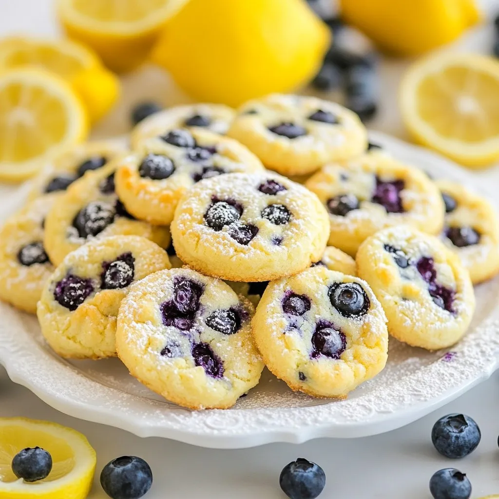 - 1 cup unsalted butter, softened - 1 cup granulated sugar - 1 large egg, at room temperature - 2 tablespoons lemon zest (from about 1 large lemon) - 2 tablespoons fresh lemon juice - 2 ½ cups all-purpose flour - 1 teaspoon baking powder - ½ teaspoon baking soda - ½ teaspoon salt - 1 cup fresh blueberries (or thawed frozen blueberries) - Optional: powdered sugar for dusting You can add some vanilla extract for a warm note. About 1 teaspoon will do. A pinch of cinnamon can also enhance the flavor. Mix it in with the dry ingredients. If you want a richer taste, try adding ¼ cup of chopped nuts. Walnuts or pecans work best. These options can make your cookies even more special. If you need a butter substitute, use coconut oil or margarine. For a dairy-free version, try vegan butter. You can replace the egg with a flaxseed meal mix. Use 1 tablespoon of flaxseed mixed with 2.5 tablespoons of water. Let it sit for 5 minutes. For flour, you can use almond flour or a gluten-free blend. Just note that the texture may change slightly. {{ingredient_image_2}} Start by gathering all your ingredients. You need: - 1 cup unsalted butter, softened - 1 cup granulated sugar - 1 large egg - 2 tablespoons lemon zest - 2 tablespoons lemon juice - 2 ½ cups all-purpose flour - 1 teaspoon baking powder - ½ teaspoon baking soda - ½ teaspoon salt - 1 cup blueberries Make sure your butter and egg are at room temperature. This helps them blend well. Zest your lemon before squeezing it for juice. This way, you get the best flavor. Preheat your oven to 350°F (175°C). Line a baking sheet with parchment paper. This keeps cookies from sticking. In a large bowl, mix butter and sugar with an electric mixer. Beat until it looks light and fluffy, about 3-5 minutes. Add the egg, lemon zest, and lemon juice into the bowl. Mix until everything is well combined. In another bowl, whisk together the flour, baking powder, baking soda, and salt. Slowly add this dry mix into the wet ingredients. Stir gently with a spatula. Don’t over-mix; this keeps the cookies soft. Now, fold in the blueberries. Be gentle to keep them whole. This ensures they burst with flavor in your cookies. Use a cookie scoop to drop rounded dough balls on the baking sheet. Space them about 2 inches apart. This allows the cookies to spread while baking. Place the baking sheet in the oven and bake for 10-12 minutes. Look for light golden edges and set centers. After baking, let the cookies cool for 5 minutes on the sheet. Then, transfer them to a wire rack to cool fully. If desired, dust the cookies with powdered sugar before serving. Enjoy your delicious soft lemon blueberry cookies! To get soft cookies, use room temperature butter. This helps the butter blend well with sugar. Cream the butter and sugar until fluffy. This adds air, making cookies light. Avoid over-mixing the dough; this can make cookies tough. Fold in blueberries carefully to keep them whole. Bake until the edges are lightly golden, but the centers look soft. This ensures a chewy, soft bite. Store your cookies in an airtight container. This keeps them fresh and soft. If you stack them, place parchment paper between layers. This prevents sticking. For longer storage, freeze the cookies. Place them in a freezer bag. They can last up to three months. Just thaw them at room temperature before enjoying again. For a fun display, use a decorative platter. Arrange the cookies in a circle. Add lemon slices and fresh blueberries around them. This adds color and charm. For a sweet touch, dust the cookies with powdered sugar. This simple step makes them look fancy. These tricks make your cookies not just tasty but also lovely to serve. Pro Tips Use Fresh Ingredients: For the best flavor, opt for fresh blueberries and real lemon juice. This enhances the overall taste of the cookies. Don’t Overmix: When combining the dry and wet ingredients, mix just until combined. Overmixing can lead to tough cookies. Chill the Dough: If your dough feels too soft, chill it in the refrigerator for 30 minutes before baking. This helps the cookies maintain their shape. Store Properly: Keep cookies in an airtight container at room temperature for up to a week to maintain their softness. {{image_4}} You can easily switch up the flavors in these cookies. Try mixing in raspberries, strawberries, or blackberries. Each fruit brings a new taste and fun color. For a tropical twist, add shredded coconut or a splash of pineapple juice. If you want a spicy kick, try adding some grated ginger or cinnamon. These changes keep the recipe fresh and exciting! If you need a gluten-free option, swap the all-purpose flour for a gluten-free blend. Many blends work well in baking. Just make sure it contains xanthan gum, which helps bind the ingredients. The texture may vary, but the taste will remain delicious. You can still enjoy soft lemon blueberry cookies without gluten! You can adjust the sweetness to your liking. If you prefer less sugar, reduce the granulated sugar by ¼ cup. You can also use a sugar substitute, like stevia or monk fruit. If you want a sweeter cookie, add a bit of honey or maple syrup to the mix. Just remember to reduce the liquid in the recipe slightly to keep the dough right. To keep your soft lemon blueberry cookies fresh, place them in an airtight container. This prevents air from making them dry. You can layer the cookies with parchment paper to avoid sticking. Store them at room temperature for the best texture. If you want to save cookies for later, freezing is a great option. First, let the cookies cool completely. Then, place them on a baking sheet in a single layer. Freeze them for about an hour. After that, you can transfer the cookies to a freezer-safe bag. Remove as much air as you can before sealing. They can last for up to three months in the freezer. These cookies taste best within the first week. If stored properly, they can last about 5-7 days at room temperature. If you freeze them, they will stay fresh for up to three months. Just remember to thaw them before eating for the best flavor. Yes, you can use frozen blueberries. Just thaw and drain them first. This keeps the dough from getting too wet. You will still get great flavor and texture in your cookies. Plus, frozen blueberries are easy to find year-round. If you need a butter substitute, try using coconut oil or a plant-based margarine. These options will still give you a soft, moist cookie. Use the same amount as the butter in the recipe. Just make sure your substitute is softened for mixing. Check the edges of the cookies. They should be lightly golden, while the centers should look set. If the edges are brown, the cookies might be overbaked. Remember, they will continue to cook a bit after you take them out of the oven. Yes, you can make the dough ahead of time. Chill it in the fridge for up to 24 hours. This helps the flavors meld and makes it easier to scoop. Just be sure to let it sit at room temperature for a few minutes before baking. You learned the key ingredients and steps for soft lemon blueberry cookies. We also explored tips for the best texture and storage. Remember, you can customize these cookies with different fruits and flavors. Feel free to experiment with substitutions too. These cookies are not just tasty but also easy to share. Keep your leftovers fresh for later enjoyments. With these insights, you’re all set to bake delicious treats. Happy baking!