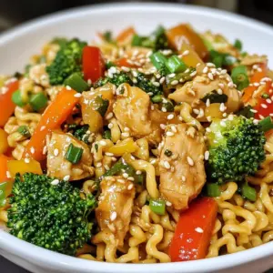 To make Minute Chicken Ramen Stir Fry, you need some simple ingredients. These items work together to create a tasty meal. Here is what you will need: - Instant ramen noodles - 200g chicken breast, thinly sliced - 1 tablespoon soy sauce - 1 tablespoon oyster sauce - 1 teaspoon sesame oil - 1 carrot, julienned - 1 bell pepper, sliced (any color you prefer) - 1 cup broccoli florets - 2 green onions, finely chopped - 2 tablespoons vegetable oil (divided) - 2 cloves garlic, minced - Sesame seeds for garnish Each ingredient adds flavor and color to the dish. The chicken gives protein, while the veggies add crunch. Soy and oyster sauce bring umami depth. Garlic boosts the taste, and sesame seeds add a nice finish. This mix makes for a well-balanced meal that is both quick and satisfying. {{ingredient_image_2}} - Boil a pot of water. - Add the instant ramen noodles. - Cook them for 3-4 minutes until tender. - Drain the noodles and set them aside. - Heat 1 tablespoon of vegetable oil in a large skillet over medium-high heat. - Add the thinly sliced chicken breast. - Stir-fry the chicken for 5-6 minutes until golden brown. - Add 2 cloves of minced garlic and stir-fry for one more minute. - Toss in the julienned carrot, sliced bell pepper, and broccoli florets. - Stir-fry the vegetables for 3-4 minutes. They should stay crisp. - Pour in 1 tablespoon of soy sauce, 1 tablespoon of oyster sauce, and 1 teaspoon of sesame oil. - Mix well for 1-2 minutes to coat everything in sauce. - Gently fold in the drained ramen noodles with the chicken and veggies. - Mix carefully to coat the noodles with sauce. - Cook for another minute to warm everything through. - Remove from heat and garnish with chopped green onions and sesame seeds before serving. To boost the taste of your Minute Chicken Ramen Stir Fry, try adding some extra seasonings. Here are a few ideas: - Chili oil: Add a splash for heat. - Ginger: Grate some fresh ginger for warmth. - Lime juice: A squeeze adds brightness. For the best vegetable texture, cut them into even sizes. This helps them cook evenly. Stir-fry quickly over high heat to keep them crisp. Serve your stir fry in shallow bowls. This makes the dish look nice and inviting. You can also layer the ingredients for a colorful display. For garnishing, sprinkle sesame seeds and chopped green onions on top. This adds flavor and a nice crunch. A good skillet or wok is key for this dish. Use a non-stick skillet for easy cooking. A wok works well too, as it heats quickly. Gather these kitchen tools for efficient prep: - Cutting board: For chopping veggies and chicken. - Sharp knife: For clean cuts. - Tongs or spatula: For easy stirring and serving. Pro Tips Use Fresh Ingredients: Using fresh vegetables and high-quality chicken elevates the flavor and nutritional value of your stir-fry. Customize Your Veggies: Feel free to swap in your favorite vegetables like snap peas or mushrooms to add variety to the dish. Control the Heat: If you prefer a spicier dish, add some sliced chili peppers or a splash of sriracha when stir-frying. Leftover Friendly: This stir-fry is perfect for using up leftover proteins or vegetables&mdash;get creative with what you have! {{image_4}} You can switch up the protein in this dish. Shrimp works well if you want seafood. Just cook it for 3-4 minutes until pink. Tofu is a great choice for a vegetarian option. Use firm tofu and saut&eacute; it until golden. You can also try pork or beef. Just slice the meat thinly for even cooking. Feel free to mix in seasonal veggies. Zucchini, snap peas, or bell peppers are great in spring. In the fall, try adding squash or kale. Frozen vegetables can save time and are often just as good as fresh. Just remember to thaw and drain them first. Experiment with different sauces for a new flavor. You can use teriyaki or hoisin sauce for something sweet. Want some heat? Add chili paste or sriracha to make it spicy. To give it a tangy flavor, a splash of vinegar works well. Just be careful not to overdo it! To store leftovers, let the Minute Chicken Ramen Stir Fry cool to room temperature. Place it in an airtight container. This helps keep it fresh. Store it in the fridge for up to three days. For the best results, use glass containers. They don't stain or hold odors. Make sure to choose containers that seal tightly. This will keep the flavors inside and moisture out. When reheating the stir fry, use a skillet over medium heat. Add a splash of water or broth to keep it moist. Stir often to ensure even heating. This prevents the noodles from sticking together. To maintain texture and flavor, avoid using a microwave if possible. Microwaves can make the noodles mushy. If you must use one, heat in short bursts. Stir between each burst to ensure even warming. Enjoy your meal as if it were freshly made! Yes, you can easily make this dish vegetarian. Here are some options for protein substitutes: - Tofu: Use firm or extra-firm tofu. Press it to remove excess water, then cut it into cubes. Stir-fry until golden. - Tempeh: This is a great option for a nutty flavor. Slice it thinly and stir-fry it for a few minutes. - Seitan: This protein option has a meat-like texture. Cut it into strips and cook until warm. These substitutes will keep your stir fry hearty and flavorful. The total time for this meal is about 20 minutes. Here&rsquo;s the breakdown: - Prep time: 10 minutes to slice the chicken and veggies. - Cook time: 10 minutes to stir-fry everything until done. This quick meal is perfect for busy days. Yes, you can freeze this stir fry. Here are some guidelines for freezing and thawing: - Cool the stir fry completely before freezing. - Store it in an airtight container or freezer bag. - It will last up to three months in the freezer. To thaw, place it in the fridge overnight. Reheat in a skillet or microwave until warm. This blog post walks you through a simple and tasty stir-fried ramen dish. We covered key ingredients like noodles, chicken, and fresh vegetables. You learned easy steps to cook and combine all the flavors. Plus, we shared tips to enhance taste and make your dish look great. Remember, you can swap proteins or veggies based on your preference. Enjoy experimenting with this recipe, and don't hesitate to get creative! With the right techniques, you will make a dish that you and others will love.