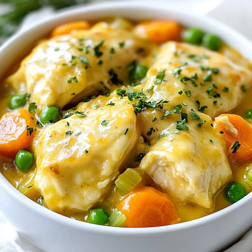 To create a delicious crustless chicken pot pie, you need: - 1 lb boneless, skinless chicken breast, cut into bite-sized pieces - 1 cup carrots, diced into small cubes - 1 cup celery, diced finely - 1 cup frozen peas, no need to thaw - 1 medium onion, chopped into small pieces - 2 garlic cloves, minced thoroughly - 1 teaspoon dried thyme, or 1 tablespoon fresh thyme, if available - 1 teaspoon dried rosemary, or 1 tablespoon fresh rosemary, if preferred - 2 cups low-sodium chicken broth, preferably homemade or store-bought - 1 cup unsweetened almond milk, or any milk of your choice - 3 tablespoons cornstarch mixed with 3 tablespoons cold water (to form a slurry) - Salt and freshly ground black pepper to taste - 2 tablespoons extra-virgin olive oil These ingredients blend to form a rich and comforting dish. You can make a few swaps to boost healthiness: - Use skinless turkey instead of chicken for a leaner option. - Replace almond milk with low-fat milk for fewer calories. - Opt for whole wheat flour instead of cornstarch for a more wholesome thickener. These changes keep the flavor high while cutting down on calories. Feel free to add a personal touch: - Add a cup of diced potatoes for extra heartiness. - Toss in some fresh spinach for added nutrients and color. - A splash of lemon juice brightens the dish and adds zest. These add-ins make your meal more exciting and nutritious. {{ingredient_image_2}} To start, gather all your ingredients. This makes cooking smooth and easy. You'll need chicken, veggies, and spices. 1. Preheat the Oven: Begin by preheating your oven to 375°F (190°C). This helps your dish cook evenly. 2. Cook the Chicken: Heat 2 tablespoons of olive oil in a large skillet over medium heat. Add 1 pound of diced chicken breast. Sauté it for 5-7 minutes until golden and cooked through. Remove the chicken and set it aside. 3. Sauté the Vegetables: In the same skillet, add chopped onions, diced carrots, and celery. Cook for about 5 minutes until they soften. Add 2 minced garlic cloves and cook for another minute until you smell the garlic. While the chicken cooks, it's key to keep the heat steady. Sautéing the vegetables brings out their flavors. Here’s the order to follow: - Start with onions, carrots, and celery. - Add garlic last, so it doesn’t burn. This method keeps the dish bright and fresh. Now it’s time to bring everything together: 1. Add Herbs and Spices: Sprinkle in 1 teaspoon of dried thyme and 1 teaspoon of dried rosemary. Season with salt and black pepper to taste. Stir well to mix the flavors. 2. Combine Ingredients: Return the cooked chicken to the skillet. Toss in 1 cup of frozen peas. Pour in 2 cups of low-sodium chicken broth and 1 cup of almond milk. Stir gently and bring it all to a simmer. 3. Thicken the Mixture: Gradually add a cornstarch slurry made from 3 tablespoons of cornstarch mixed with 3 tablespoons of cold water. Stir continuously to prevent lumps. Cook for 2-3 minutes until the sauce thickens. 4. Transfer to Baking Dish: Pour the mixture into a greased 9-inch pie dish. Spread it evenly. 5. Bake to Perfection: Bake for 25-30 minutes until it's bubbling and the top is golden brown. Let it rest for a few minutes before serving. Enjoy the warm comfort of this hearty dish! To boost the taste of your crustless chicken pot pie, consider using fresh herbs. Fresh thyme and rosemary add a lovely aroma. Adding a squeeze of lemon juice brightens the dish. You can also sprinkle some smoked paprika for an extra layer of flavor. A dash of hot sauce can give it a fun kick. You can prep this dish ahead of time. Cook the chicken and veggies, then cool them. Store in an airtight container for up to two days. When you’re ready, add the broth and milk, then bake. For freezing, allow the pie to cool completely. Wrap it well in foil and place it in the freezer. Defrost it in the fridge overnight before baking. Serve your pot pie with a side salad for added crunch. A simple green salad with vinaigrette works well. You could also pair it with whole-grain bread for a heartier meal. If you want something warm, serve it with roasted vegetables. Adding a sprinkle of fresh parsley on top makes it look nice and bright. Pro Tips Choose Fresh Ingredients: Using fresh vegetables and herbs enhances the flavor and nutrition of your dish. Opt for seasonal produce whenever possible. Customize Your Proteins: Feel free to substitute the chicken with turkey or even a plant-based protein for a healthier or vegetarian option. Adjust Seasoning to Taste: Always taste your mixture before baking. Adjust the seasoning with more salt, pepper, or herbs to suit your palate. Leftover Storage: This pot pie can be stored in the refrigerator for up to 3 days. Reheat in the oven for the best texture or microwave for convenience. {{image_4}} You can easily make a vegetarian crustless pot pie. Start by leaving out the chicken. Replace it with 1 lb of cooked mushrooms or lentils. Use the same veggies: carrots, celery, and peas. For broth, use vegetable broth instead of chicken broth. This keeps all the flavors you love, but makes it meat-free. To adapt this dish for gluten-free diets, simply swap out the cornstarch for a gluten-free thickener. Options like arrowroot powder or tapioca starch work well. Ensure your broth and any milk alternatives are also gluten-free. This version tastes just as good and keeps everyone happy. If chicken isn’t your favorite, you can try other proteins. Turkey works great for a leaner option. For a twist, consider using shredded beef or even tofu. Each protein brings a new flavor to the dish. Just make sure to cook them properly before adding them to the pot pie mix. Enjoy experimenting! You can store leftover crustless chicken pot pie in the fridge. Place it in an airtight container. It will stay fresh for about 3 to 4 days. Make sure the pie has cooled down before sealing it. This helps keep the flavors intact. If you want to freeze this dish, use a freezer-safe container. Let the pie cool completely first. Cover it tightly to avoid freezer burn. It can last for up to 2 months in the freezer. When you’re ready to eat, thaw it overnight in the fridge. To reheat, you can use the oven or microwave. For the oven, preheat it to 350°F (175°C). Place the pie in an oven-safe dish and cover with foil. Bake for about 20-25 minutes. If using a microwave, heat in short bursts of 1-2 minutes. Stir and check if it's hot throughout before serving. This helps keep it moist and tasty. Yes, you can use any milk you like. I often use whole milk or oat milk. Almond milk works well too. Just make sure it is unsweetened. This keeps the flavors balanced. To make this recipe dairy-free, use almond milk or coconut milk. Both options add creaminess without dairy. You can also skip the cheese if you want. Adding nutritional yeast can boost flavor. Some great sides include a fresh salad or roasted veggies. Whole-grain bread makes a nice addition too. You could also serve it with steamed green beans or broccoli. These sides add color and nutrients to your meal. This blog post covered how to make a healthy crustless chicken pot pie. We explored key ingredients, healthier swaps, and tasty add-ins. I shared easy step-by-step cooking instructions and helpful tips, like flavor boosts and storage ideas. You can personalize it with different proteins or make a vegetarian version. Remember, good meals can fit in a busy life. Enjoy your cooking and feel free to experiment with your favorite flavors!