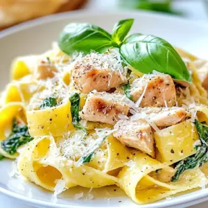 - 300g fettuccine or your pasta of choice - 2 boneless, skinless chicken breasts, diced into bite-sized pieces - 1 cup heavy cream - 1 cup fresh spinach leaves, roughly chopped - 3 cloves garlic, minced finely - 2 tablespoons extra virgin olive oil - 1 cup low-sodium chicken broth - 1/2 cup freshly grated Parmesan cheese - 1 teaspoon Italian seasoning blend - Salt and freshly ground black pepper to taste - Fresh basil leaves - Additional Parmesan cheese Gather all these ingredients before you start cooking. It makes the process easy and fun. You can choose any pasta you like, but I love fettuccine for its rich texture. The chicken breasts should be diced into small pieces to cook evenly. Heavy cream gives the sauce its creamy goodness, while fresh spinach adds color and nutrients. For seasonings, olive oil and chicken broth provide a great base for flavor. Parmesan cheese adds a salty kick, and the Italian seasoning blend brings all the flavors together. Don&rsquo;t forget to have salt and pepper handy! Finally, fresh basil leaves are perfect for garnish, giving your dish a fresh look and taste. With all these ingredients ready, you&rsquo;ll be on your way to a delicious creamy chicken pasta! {{ingredient_image_2}} To start, fill a large pot with water. Add a generous amount of salt to the water. Bring this salted water to a rolling boil. Once boiling, add 300g of fettuccine or your choice of pasta. Cook it for 8 to 10 minutes, or until it is al dente. Stir occasionally to prevent sticking. After cooking, drain the pasta but save about half a cup of the starchy water for later use. Next, take two boneless, skinless chicken breasts. Dice them into bite-sized pieces. Heat 2 tablespoons of olive oil in a large skillet over medium heat. Season the chicken with salt and pepper. Once the oil is hot, add the chicken to the skillet. Cook for about 6 to 8 minutes, turning it occasionally. The chicken should be golden brown and fully cooked. Remove the chicken from the skillet and place it on a plate for later. In the same skillet, add 3 cloves of minced garlic. Saut&eacute; the garlic for about 1 minute. Stir constantly to avoid burning. The garlic should become fragrant and lightly golden. Now, pour in 1 cup of low-sodium chicken broth. Stir as you bring it to a gentle simmer. Let the broth reduce for about 3 to 4 minutes. This will concentrate the flavors. Then, lower the heat and stir in 1 cup of heavy cream along with 1 teaspoon of Italian seasoning. Mix well until combined. Allow this mixture to simmer gently, thickening slightly. Return the cooked chicken to the skillet. Add the drained pasta as well. Toss everything gently until well coated with the creamy sauce. If the sauce seems too thick, add small amounts of the reserved pasta water. This will help reach your desired creaminess. Fold in 1 cup of roughly chopped spinach. The heat of the sauce will wilt the spinach perfectly. Remove the skillet from the heat. Sprinkle 1/2 cup of freshly grated Parmesan cheese over the pasta. Stir until the cheese melts, thickening the sauce beautifully. Taste and adjust with extra salt and freshly ground black pepper if needed. Plate generous servings of the creamy chicken pasta. Use deep bowls to keep it warm. For a nice touch, drizzle a little olive oil before garnishing. Top each plate with fresh basil leaves and sprinkle additional Parmesan cheese over the top. Enjoy your dish! - Ensuring chicken is tender: Use boneless, skinless chicken breasts for a juicy bite. Sear the chicken on medium heat for about 6-8 minutes. This helps keep it moist. Season well with salt and pepper for flavor. - Perfectly al dente pasta: Cook your fettuccine in boiling salted water. Follow the package instructions closely, usually about 8-10 minutes. Drain it, but save some pasta water to adjust sauce thickness later. - Suggested herbs and spices: I love adding Italian seasoning to enhance the dish. Fresh basil is also a great choice for a fresh kick. You can even sprinkle some red pepper flakes for heat if you like. - Adding vegetables for nutrition: Spinach is a simple and tasty add-in. It wilts nicely in the warm sauce, adding color and nutrients. You could also try adding bell peppers or mushrooms for extra flavor and texture. - Serving in deep bowls: Use deep bowls to serve your pasta. This keeps it warm and allows for a good amount of sauce. - Drizzling olive oil for shine: A light drizzle of olive oil on top adds a nice sheen. It enhances the look and enriches the flavor. Garnishing with fresh basil and extra Parmesan cheese makes it even more inviting. Pro Tips Cook Pasta Al Dente: Make sure to cook the pasta until it&rsquo;s al dente for the best texture. This helps the pasta hold up against the creamy sauce without becoming mushy. Use Fresh Ingredients: Whenever possible, use fresh garlic, spinach, and Parmesan cheese. Fresh ingredients enhance the overall flavor of the dish significantly. Adjust Sauce Consistency: If the sauce is too thick, gradually add the reserved pasta water. This starchy water not only thins out the sauce but also helps it cling better to the pasta. Garnish Creatively: For an appealing presentation, consider garnishing with additional grated Parmesan, pine nuts, or a sprinkle of red pepper flakes for a bit of heat. {{image_4}} You can use different cuts of chicken for this dish. Chicken thighs add more flavor and stay juicy. If you want a quick option, rotisserie chicken works great. Just shred it and mix it in. Leftover chicken from previous meals is perfect too. It saves time and reduces waste. If you need gluten-free options, look for gluten-free pasta made from rice or corn. Whole wheat pasta offers more fiber and a nutty taste. Vegetable pasta, made from zucchini or spinach, is a fun choice, too. It adds color and nutrients to your meal. For non-dairy cream substitutes, use coconut cream or cashew cream. Both provide a rich taste without dairy. If you want vegan cheese, try nutritional yeast or plant-based cheese. They melt well and add a cheesy flavor. Creamy chicken pasta lasts in the fridge for about 3 to 4 days. Store it in a tight container to keep it fresh. Using glass or plastic containers with lids works best for storage. This keeps the flavors locked in and prevents spills. To freeze creamy chicken pasta, let it cool completely first. Then, place it in a freezer-safe bag or container. Remove as much air as possible to avoid freezer burn. It can last for up to 3 months in the freezer. When ready to eat, thaw it in the fridge overnight. Reheat in a pot over low heat. You may need to add a splash of water or broth to help it loosen up. You can repurpose leftovers into a yummy casserole. Just layer it with some cheese and bake until bubbly. You can also mix it into a salad. Toss it with fresh greens, cherry tomatoes, and a light dressing for a quick meal. These ideas help reduce waste and add variety to your meals. You can make creamy chicken pasta healthier by using whole wheat pasta. This adds more fiber. Swap heavy cream for low-fat milk or yogurt. You can also use less cheese. Adding more vegetables like broccoli or zucchini boosts the nutrients. Consider using leaner cuts of chicken or even turkey. Yes, you can prepare this recipe in advance. Cook the pasta and chicken, then store them separately. Keep the sauce in an airtight container. When ready to eat, heat the sauce and combine all the parts. This method keeps everything fresh and tasty. Creamy chicken pasta pairs well with a fresh green salad. A simple Caesar or garden salad adds crunch. Garlic bread also makes a great side. For drinks, try a light white wine or sparkling water. These options balance the richness of the dish. Yes, there is a low-carb version. Use zucchini noodles or spaghetti squash instead of pasta. These options are low in carbs and calories. You can still keep the creamy sauce by using cream or low-fat cheese. This way, you enjoy the flavors without the carbs. Absolutely! You can add bell peppers, mushrooms, or cherry tomatoes. These veggies add color and flavor. Spinach is great, but you can also use kale or broccoli. Just saut&eacute; them in the skillet with the garlic. This keeps the dish fresh and nutritious. This creamy chicken pasta recipe blends simple ingredients and easy steps. You start with fettuccine, chicken, cream, and spinach. Season with olive oil, herbs, and Parmesan for taste. Sear chicken, boil pasta, and make a rich sauce. Combine everything, then add fresh herbs for garnish. In the end, you can customize it with different proteins or pasta. Store leftovers for future meals. Enjoy your cooking adventure, and make this dish your own!