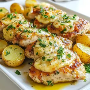 - 4 boneless, skinless chicken breasts - 4 cups baby potatoes, halved For this dish, I always choose fresh chicken. It tastes better and cooks evenly. The baby potatoes are a great choice because they are small and cook quickly. Halving them helps them roast nicely, giving a crispy outside and tender inside. - 1 cup freshly grated Parmesan cheese - 1/2 cup plain Greek yogurt - 3 cloves garlic, minced - 1 teaspoon dried oregano - 1 teaspoon smoked paprika - 1/2 teaspoon freshly ground black pepper - Salt to taste - 2 tablespoons extra virgin olive oil The marinade makes the chicken juicy. Greek yogurt gives creaminess and tang. Garlic adds a strong flavor. Oregano and smoked paprika bring warmth and depth. I like to mix these well to coat the chicken evenly. - 2 tablespoons fresh parsley, finely chopped Fresh parsley adds color and a hint of freshness. It makes the dish look pretty and bright. You can skip it, but I think it makes a big difference. {{ingredient_image_2}} First, preheat your oven to 400&deg;F (200&deg;C). This step is vital. A hot oven ensures even cooking. Next, grab a large mixing bowl. Combine 1/2 cup of plain Greek yogurt, 3 minced garlic cloves, 1 teaspoon of dried oregano, 1 teaspoon of smoked paprika, and 1/2 teaspoon of black pepper. Add a pinch of salt. Mix well. This tasty blend will flavor the chicken. Add 4 boneless, skinless chicken breasts to the marinade. Make sure every piece is coated well. For the best taste, let the chicken marinate for at least 15 minutes. If you have time, refrigerate it for up to 1 hour. This helps the flavors soak in. While the chicken marinates, prepare the baby potatoes. Halve 4 cups of baby potatoes. Place them in a separate bowl. Drizzle with 2 tablespoons of extra virgin olive oil. Season with a pinch of salt and a sprinkle of black pepper. Toss the potatoes until they are well coated. Spread the seasoned potatoes on a large baking sheet in a single layer. Place the marinated chicken breasts on top. Now, generously sprinkle 1 cup of freshly grated Parmesan cheese over both the chicken and potatoes. This adds a rich flavor. Bake in the preheated oven for 25-30 minutes. Check that the chicken reaches an internal temperature of 165&deg;F (74&deg;C). After baking, carefully remove the baking sheet from the oven. Allow the dish to rest for about 5 minutes. This step keeps the chicken juicy. Finally, garnish with 2 tablespoons of finely chopped fresh parsley. This adds a bright touch to your dish. Marinating chicken helps it soak up flavors. You want to coat the chicken well. Use plain Greek yogurt, garlic, oregano, smoked paprika, and black pepper. Mix these ingredients in a bowl. Add salt to taste. Let the chicken marinate for at least 15 minutes. For even more flavor, refrigerate it for up to 1 hour. This extra time makes a big difference. To cook juicy chicken, start with the right oven temperature. Preheat your oven to 400&deg;F (200&deg;C). Place the marinated chicken on top of the potatoes. This way, the chicken juices drip down, keeping the potatoes tasty too. Cook until the chicken reaches 165&deg;F (74&deg;C). Use a meat thermometer for accuracy. Let the chicken rest after baking. This helps keep all the juices in. For perfect roasted potatoes, choose baby potatoes. Halve them for even cooking. Toss them in olive oil, salt, and pepper. Spread them in a single layer on the baking sheet. This allows them to roast evenly. Bake until they are golden brown and tender. The result will be crispy on the outside and soft on the inside. This texture makes them the perfect side for your chicken. Pro Tips Marinate Longer for More Flavor: For the best results, consider marinating the chicken for at least 1 hour. This allows the flavors to penetrate deeper, making the chicken more tender and flavorful. Choose the Right Potatoes: Baby potatoes are ideal for this recipe, but you can also use Yukon Gold or red potatoes. These varieties hold their shape well and provide a creamy texture when cooked. Check for Doneness: Always use a meat thermometer to check the internal temperature of the chicken. It should reach 165&deg;F (74&deg;C) to ensure it is fully cooked and safe to eat. Customize Your Cheese: While Parmesan is delicious, you can experiment with other cheeses like Asiago or Pecorino Romano for a different flavor profile. Just make sure to use freshly grated cheese for the best melt and taste. {{image_4}} You can easily swap chicken for turkey or pork. Both meats work well with the same marinade. If you choose turkey, use cutlets for quicker cooking. For pork, try boneless chops. Adjust the cooking time based on the meat you use. Always check the internal temperature to ensure it&rsquo;s safe. Experiment with different spices to create your own flavor. Use Italian herbs like basil or thyme for a fresh taste. You can also add a bit of lemon zest for a citrusy kick. For heat, try adding red pepper flakes. Mix and match to find your favorite combination. If you want to change cooking methods, try grilling or air frying. For grilling, marinate as usual and cook on medium heat. This adds smoky flavor. Air frying works well too. Preheat the air fryer and adjust the time to about 20 minutes. Always ensure the chicken reaches 165&deg;F. To store leftovers, let the dish cool down first. After it cools, put the chicken and potatoes in an airtight container. This helps keep them fresh. You can store them in the fridge for up to three days. If you want to enjoy them later, freezing is a great option. When you are ready to eat the leftovers, reheating is easy. You can use a microwave or an oven. If using a microwave, place the chicken and potatoes on a plate. Cover them with a damp paper towel to keep them moist. Heat for about 1-2 minutes, checking if warm. If using an oven, preheat it to 350&deg;F (175&deg;C). Place the dish on a baking sheet and heat for about 10-15 minutes. To freeze the dish, first, let it cool completely. Then, wrap each piece of chicken and potatoes tightly in plastic wrap. Place them in a freezer-safe bag or container. Label the bag with the date. You can freeze them for up to three months. When ready to eat, thaw them overnight in the fridge before reheating. Enjoy your tasty meal without worry! The best way to cook chicken breasts is by baking or grilling. Baking keeps the chicken moist. Use a marinade to add flavor and tenderness. For best results, marinate the chicken for at least 15 minutes. This gives time for the flavors to soak in. Always check the internal temperature. It should be 165&deg;F (74&deg;C) for safe eating. Yes, you can use other types of cheese. Mozzarella or cheddar work well too. These cheeses melt nicely and add great flavor. If you want a stronger taste, try blue cheese. You can mix different cheeses for a unique twist. To know if the chicken is done, check its internal temperature. Use a meat thermometer and aim for 165&deg;F (74&deg;C). The juices should run clear, not pink. If you cut into it, the meat should be white. It's important to let the chicken rest for five minutes after cooking. This helps keep it juicy. - What vegetables pair well with this dish? Many vegetables go great with garlic Parmesan chicken and potatoes. Here are some tasty options: - Green beans - Broccoli - Carrots - Asparagus - Brussels sprouts These veggies add color and nutrition. You can roast them alongside the chicken for extra flavor. This blog post covered all you need for a tasty chicken and potato dish. You learned about key ingredients, marinade tips, and easy steps for cooking. We also shared ways to swap in different proteins and seasonings for variety. Storing and reheating tips ensure you enjoy leftovers without loss of flavor. Remember, juicy chicken and perfectly roasted potatoes are within your reach. Keep experimenting and make this dish your own!