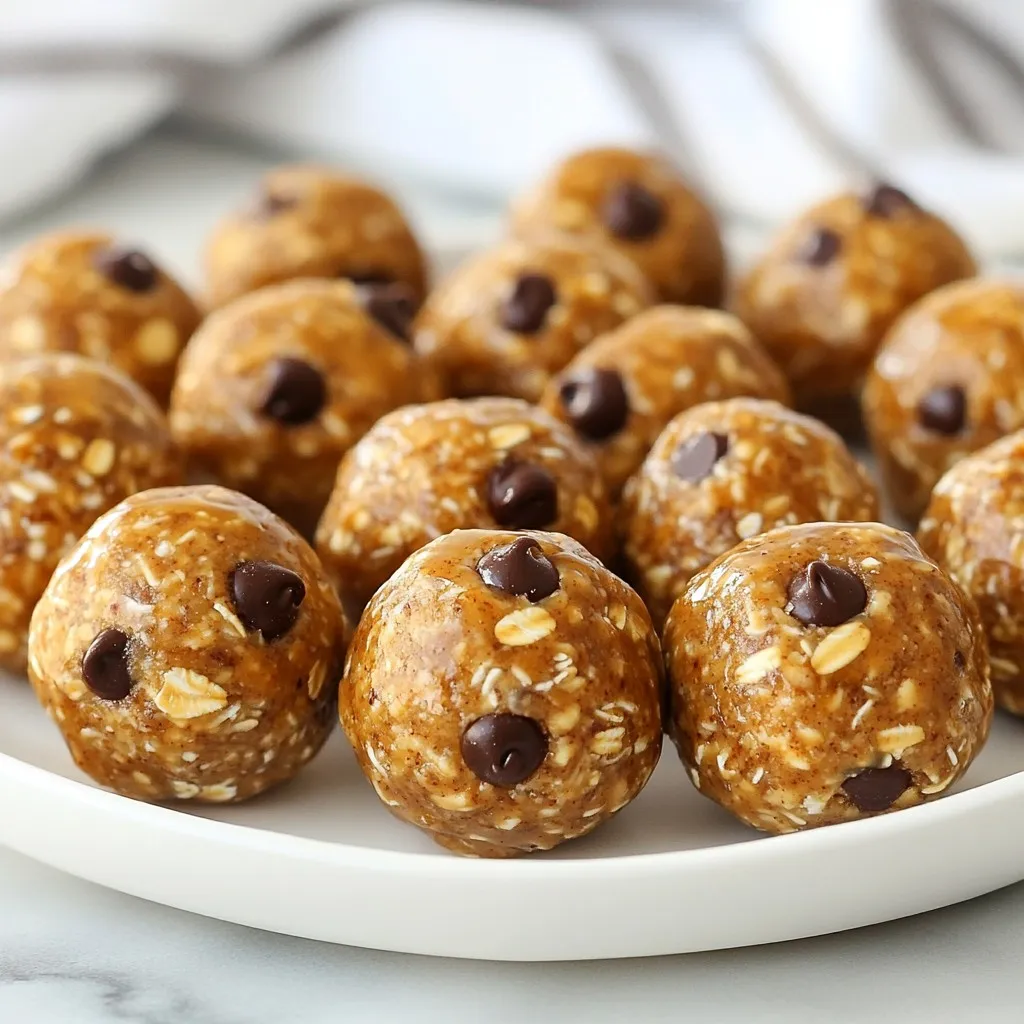 - 1 cup natural peanut butter - 1/2 cup rolled oats - 1/4 cup honey or maple syrup - 1/4 cup chocolate protein powder - 1/4 cup ground flaxseed - 1/2 teaspoon vanilla extract - 1/4 cup mini chocolate chips (optional) - A pinch of sea salt To make peanut butter protein balls, gather these ingredients. Natural peanut butter is key. It gives flavor and creaminess. Rolled oats add texture and help bind the mix. Honey or maple syrup sweetens the balls. You can choose either based on your taste. Next, chocolate protein powder boosts protein content. Ground flaxseed adds fiber and omega-3s. A touch of vanilla extract brings warmth and flavor depth. If you want a treat, mini chocolate chips are a fun option. Finally, sea salt enhances all the flavors. - Calories per serving: About 100 - Protein content: 5 grams - Fiber content: 2 grams These protein balls are not just tasty; they are also healthy. Each ball has about 100 calories, making them a great snack. With 5 grams of protein, they help keep you full. The 2 grams of fiber support your digestion and overall health. These bites fit well into any balanced diet. Enjoy them as a quick snack or a post-workout treat! {{ingredient_image_2}} - Mixing the peanut butter and sweetener Start by taking a large bowl. Add 1 cup of natural peanut butter, 1/4 cup of honey or maple syrup, and 1/2 teaspoon of vanilla extract. Use a spatula or spoon to mix these ingredients. Stir until the mixture is smooth and well combined. Make sure there are no lumps left. - Incorporating dry ingredients Gradually add the rolled oats, chocolate protein powder, ground flaxseed, and a pinch of sea salt. These dry ingredients add texture and nutrition. Mix everything together vigorously. You want a dough-like texture that holds together well. - Shaping the protein balls Now, use your hands to shape the mixture into small balls. Aim for about 1 inch in diameter. If the mixture sticks to your hands, wet them lightly with water. This helps in shaping without the mess. Place the formed balls on a baking sheet lined with parchment paper. Make sure to space them out so they don’t stick together. - Recommended chilling time Once all the balls are shaped, put the baking sheet in the refrigerator. Let them chill for at least 30 minutes. This helps the protein balls firm up nicely and makes them easier to eat. - Proper storage methods After chilling, transfer the peanut butter protein balls to an airtight container. Store them in the refrigerator for up to one week. For longer storage, you can freeze them. This way, you have a healthy snack ready whenever you need it. - Ensuring proper consistency: Mix your peanut butter and sweetener well. The mix should be smooth and thick. If it feels too dry, add a bit more sweetener. If it's too wet, add more oats. - Preventing sticking when shaping: Wet your hands lightly with water before shaping the balls. This stops the mixture from sticking to your hands. You’ll find it much easier to form them into neat, even balls. - Adding different seeds or nuts: You can change up the texture by adding sunflower seeds or chopped almonds. These add crunch and extra nutrients to your snack. - Substituting sweeteners: If you want less sugar, try using agave nectar or a sugar substitute. You can also skip sweeteners altogether if you prefer a less sweet taste. Pro Tips Use Natural Peanut Butter: Choose a natural peanut butter without added sugars or oils for a healthier option and better flavor. Customize Sweetness: Adjust the amount of honey or maple syrup according to your taste preference; you can even use a sugar substitute if desired. Experiment with Mix-Ins: Feel free to add different mix-ins like chopped nuts, dried fruit, or seeds to customize your power balls even further. Perfect Storage: Keep the power balls in an airtight container in the fridge for freshness, or freeze them for quick snacks later on. {{image_4}} You can change the taste of your peanut butter protein balls easily. One fun option is to add cocoa powder for a chocolate flavor. Simply mix in a few tablespoons of cocoa powder during the dry ingredient stage. You can also use vanilla extract instead of cocoa for a sweet vanilla taste. If you want a warm touch, try adding a sprinkle of cinnamon. It gives a nice twist and pairs well with peanut butter. If you follow a vegan diet, you can swap honey for maple syrup. This keeps your snack plant-based and still sweet. For those who need gluten-free options, use certified gluten-free rolled oats. This way, everyone can enjoy these tasty treats without worries. Peanut butter protein balls taste great with different fruits. Here are some ideas: - Bananas: They add sweetness and creaminess. - Apples: Crunchy apples pair well with the soft texture of the balls. - Berries: Blueberries or strawberries add a fresh burst of flavor. For drinks, consider these combos: - Milk: A glass of cold milk complements the protein balls perfectly. - Smoothies: Blend a fruit smoothie for a balanced snack. - Herbal tea: A warm cup can be soothing and tasty. You can serve peanut butter protein balls in fun ways. Try these: - Presentation in jars: Place the balls in small jars for parties. Top with extra chocolate chips or chia seeds for a nice look. - Meal prep: Pack them in small containers for easy snacks on the go. They are perfect for busy days or workouts. These ideas make your snack not just tasty but also fun to eat. Peanut butter protein balls last about one week in the fridge. Store them in an airtight container. This keeps them fresh and tasty. If you see any signs of spoilage, throw them out. Always trust your senses! Yes, you can freeze peanut butter protein balls. They freeze well and can last up to three months. Just place them in a freezer-safe container. When ready to eat, thaw them in the fridge. This way, you always have a healthy snack on hand! You can use almond butter or sunflower seed butter. Both options give a similar taste and texture. If you have nut allergies, sunflower seed butter is a great choice. It’s safe and still packed with nutrients! Yes, these protein balls are great for kids! They are healthy and easy to make. Plus, kids love the sweet taste and chocolate chips. They make a fun after-school snack or a treat during playtime. Just keep an eye on portion sizes! This blog post shared a simple recipe for peanut butter protein balls. We covered all the ingredients and provided step-by-step instructions. You learned how to customize flavors and make dietary adjustments. We also included tips for serving and storing. Healthy snacks should be easy and fun to make. With these tips, you can enjoy tasty bites anytime! So get your ingredients ready and try making these protein balls today. They will keep you fueled and satisfied.