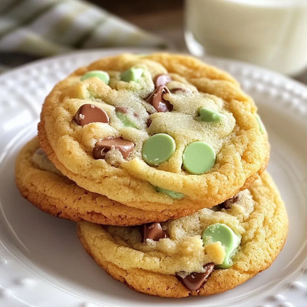 To make mint chocolate chip cookies, gather these simple ingredients: - 1 cup unsalted butter, softened to room temperature - 1 cup packed light brown sugar - ½ cup granulated sugar - 1 large egg - 1 teaspoon pure vanilla extract - 1 teaspoon peppermint extract - 2 ¾ cups all-purpose flour - 1 teaspoon baking soda - ½ teaspoon salt - 1 cup semi-sweet chocolate chips - 1 cup mint chocolate chips - Green food coloring (optional) These ingredients create a lovely mix of flavors and textures. When choosing ingredients, think about freshness. Fresh butter makes cookies rich and tasty. Look for brown sugar that is moist and soft. This keeps your cookies chewy. Use pure extracts instead of artificial ones. They add great flavor. For chocolate chips, pick high-quality brands. They melt perfectly and give a nice taste. If you have allergies or dietary needs, you can still enjoy these cookies. For dairy-free options, use vegan butter. You can replace the egg with a flax egg (1 tablespoon of ground flaxseed mixed with 2.5 tablespoons of water). For gluten-free cookies, use a gluten-free flour blend. Make sure it has xanthan gum for texture. Always check labels to ensure safety. {{ingredient_image_2}} First, preheat your oven to 350°F (175°C). This step is key for even baking. While the oven heats, line your baking sheets with parchment paper. This keeps the cookies from sticking and makes cleanup easier. You want to ensure they have enough space to expand while baking. In a large bowl, combine 1 cup of softened unsalted butter, 1 cup of light brown sugar, and ½ cup of granulated sugar. Use a mixer on medium speed. Beat the mix until it looks smooth and fluffy, about 2-3 minutes. Next, add 1 large egg, 1 teaspoon of vanilla extract, and 1 teaspoon of peppermint extract. Mix again until everything blends well. If you want a fun green color, add a few drops of green food coloring and stir. In a separate bowl, whisk together 2 ¾ cups of all-purpose flour, 1 teaspoon of baking soda, and ½ teaspoon of salt. This helps to evenly distribute the leavening agent. Gradually mix this dry blend into the wet mixture. Use a spatula or wooden spoon to combine. Be gentle! Overmixing can lead to tough cookies. Now it's time to shape your cookies! Use a tablespoon or cookie scoop to make rounded balls of dough. Place them on the prepared baking sheets, making sure to space them about 2 inches apart. This allows them room to spread while baking. Bake your cookies in the preheated oven for 10-12 minutes. Watch for lightly golden edges and soft centers. After baking, let them cool on the sheets for about 5 minutes. This helps them set before moving them to a wire rack to cool completely. Enjoy the minty aroma filling your kitchen! To get the best texture, start with softened butter. This helps mix well with sugars, making cookies light and fluffy. Cream the butter and sugars for 2-3 minutes. This step adds air, which helps the cookies rise. Mix wet and dry ingredients carefully. Overmixing can lead to tough cookies. Use a spatula to fold in dry ingredients until just combined. This keeps them soft and chewy. Bake until edges are golden, but centers stay soft. This balance gives you a perfect cookie texture. Let them cool slightly on the baking sheet for a few minutes. This sets the cookies nicely. You don’t need fancy tools to make great cookies. Here’s a list of what I recommend: - Mixing bowls for wet and dry ingredients - Hand mixer for creaming butter and sugars - Measuring cups and spoons for accuracy - Spatula for folding in dry ingredients - Cookie scoop for even portions - Baking sheets lined with parchment paper Having the right tools makes the process smooth and fun! Many home bakers make a few common mistakes. Here are some to watch out for: - Not measuring ingredients correctly: This can change the cookie texture. - Overmixing the dough: This leads to tough cookies. Mix just until combined. - Skipping parchment paper: This can cause cookies to stick or burn. - Not cooling the cookies: Cooling on a wire rack helps maintain texture. By avoiding these mistakes, you’ll bake mint chocolate chip cookies that everyone will love! Pro Tips Chill the Dough: For even chewier cookies, refrigerate the dough for at least 30 minutes before baking. This allows the flavors to meld and helps prevent the cookies from spreading too much. Use Fresh Ingredients: Make sure your baking soda and extracts are fresh for the best flavor and rise. Stale ingredients can lead to flat or bland cookies. Experiment with Mix-Ins: Feel free to add nuts, dried fruits, or even a sprinkle of sea salt on top before baking for a gourmet touch. Get creative to make these cookies your own! Storage Tips: Store cookies in an airtight container at room temperature for up to a week. You can also freeze them for longer storage; just separate layers with parchment paper to prevent sticking. {{image_4}} You can easily make vegan mint chocolate chip cookies. Instead of butter, use coconut oil or vegan butter. Replace the egg with a flax egg. To make a flax egg, mix one tablespoon of ground flaxseed with three tablespoons of water. Let it sit for a few minutes to thicken. Use the same ingredients, and enjoy the same great taste! For a gluten-free version, swap all-purpose flour for a gluten-free flour blend. Look for a blend that contains xanthan gum. This will help the cookies hold together. The taste remains delicious, and you won't miss the gluten! Want to mix it up? Try adding nuts to the dough for extra crunch. Chopped walnuts or pecans work well. You can also add a pinch of sea salt on top before baking. This enhances the sweet and minty flavors. Experiment with different chocolate chips, like dark chocolate or white chocolate, for unique twists! Store your mint chocolate chip cookies in an airtight container. This keeps them fresh and soft. You can layer parchment paper between cookies to prevent sticking. For longer freshness, keep them in a cool, dry place. Avoid direct sunlight or heat sources, as these can dry out the cookies. Freezing cookies is easy. Place your cooled cookies in a single layer on a baking sheet. Freeze them for about an hour until firm. Then, transfer them to a freezer-safe bag or container. Be sure to label the bag with the date. They can stay fresh for up to three months in the freezer. When you're ready to eat them, just let them thaw at room temperature. Mint chocolate chip cookies are best when eaten fresh. They usually last about a week in an airtight container. If you want to keep them longer, freezing is the way to go. Always check for any signs of spoilage, like a change in color or smell. Keeping them stored correctly helps maintain that yummy taste and soft texture. Mint chocolate chip cookies stand out because of their minty flavor. Regular chocolate chip cookies have a sweet, buttery taste with chocolate chunks. In contrast, the peppermint extract adds a fresh twist. This gives each bite a cool, refreshing sensation. The combination of mint chocolate chips and semi-sweet chocolate chips creates a unique taste. You get the richness of chocolate and a burst of mint in every cookie. Yes, you can use different types of chocolate chips! If you prefer dark chocolate, go for dark chocolate chips. They add a rich flavor that pairs well with mint. You could also try white chocolate chips for a sweeter taste. Mixing in nuts or other candies can offer extra crunch and flavor. Just make sure to balance the sweetness, so the mint still shines through. You can make these cookies in advance by preparing the dough ahead of time. After mixing the dough, wrap it tightly in plastic wrap. Then, store it in the fridge for up to three days. When you're ready to bake, scoop and bake as usual. You can also freeze the dough. Just portion the dough into balls and freeze them on a baking sheet. Once frozen, transfer them to a zip-top bag. They will last up to two months. Bake straight from the freezer; just add a couple of minutes to the baking time. This article covered all the steps to bake mint chocolate chip cookies. We discussed the best ingredients, how to prep your oven, and perfect techniques for baking. You learned about helpful tips and common mistakes to avoid. In the end, making cookies should be fun and easy. Use my tips to impress friends and family with tasty treats. Now, get baking and enjoy every bite!